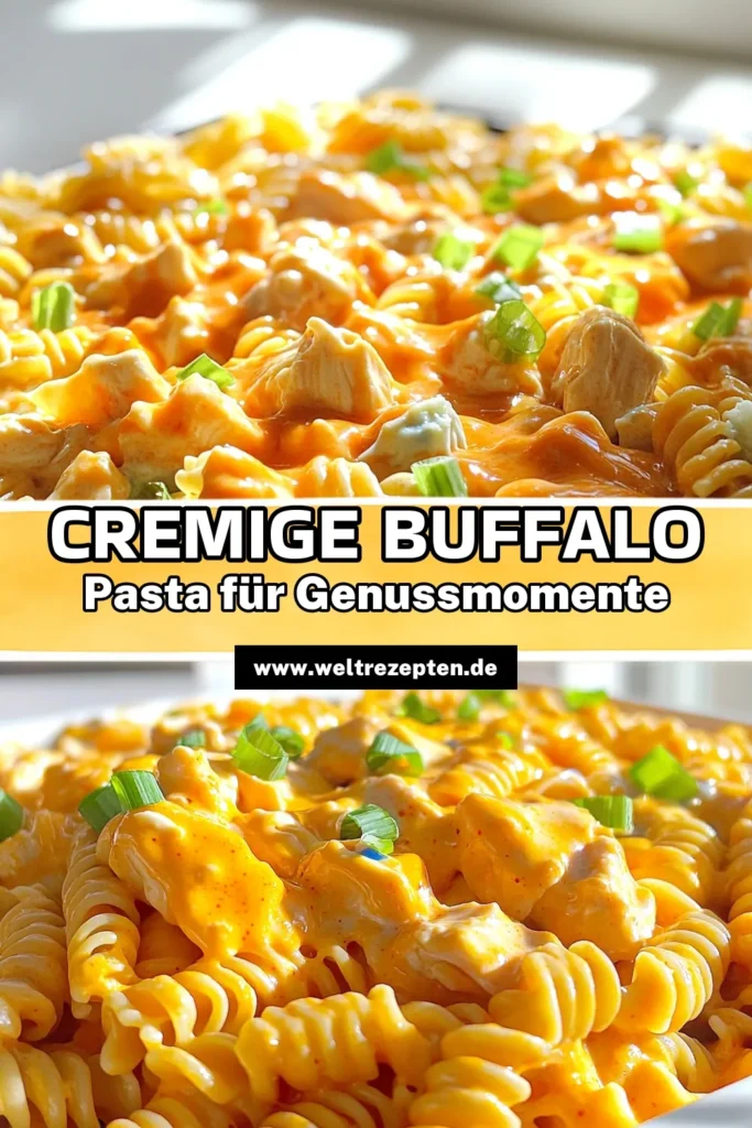 Bereite dich auf ein Geschmackserlebnis mit unserem Eintopf Cremige Buffalo-Hühnchen-Pasta vor! Diese köstliche und einfache Rezeptidee kombiniert zarte Hühnchenstücke und würzige Buffalo-Sauce in einer cremigen Pasta-Umarmung. Perfekt für ein schnelles Abendessen, das alle lieben werden. Klicke jetzt und entdecke, wie du dieses leckere Gericht ganz einfach zubereiten kannst! #BuffaloHühnchen #PastaRezepte #Eintopf #SchnellesEssen