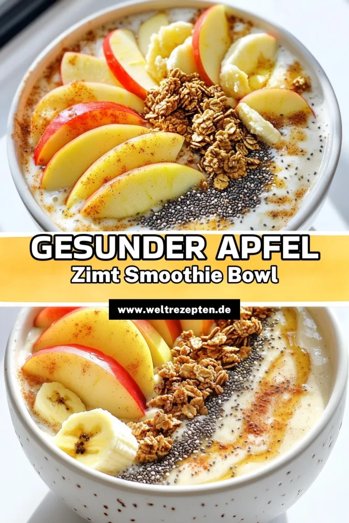 Mach dir eine köstliche Apfel-Zimt Smoothie Bowl, die nicht nur lecker, sondern auch gesund ist! Diese einfache Rezeptur kombiniert frische Äpfel, cremigen Joghurt und geheime Zutaten, um dir ein nahrhaftes Frühstück oder einen Snack zu bieten. Entdecke, wie du in nur 10 Minuten ein erfrischendes Gericht zauberst, das dir Energie gibt! Klicke jetzt, um die vollständige Anleitung zu sehen! #SmoothieBowl #GesundEssen #Frühstücksideen #Rezeptideen