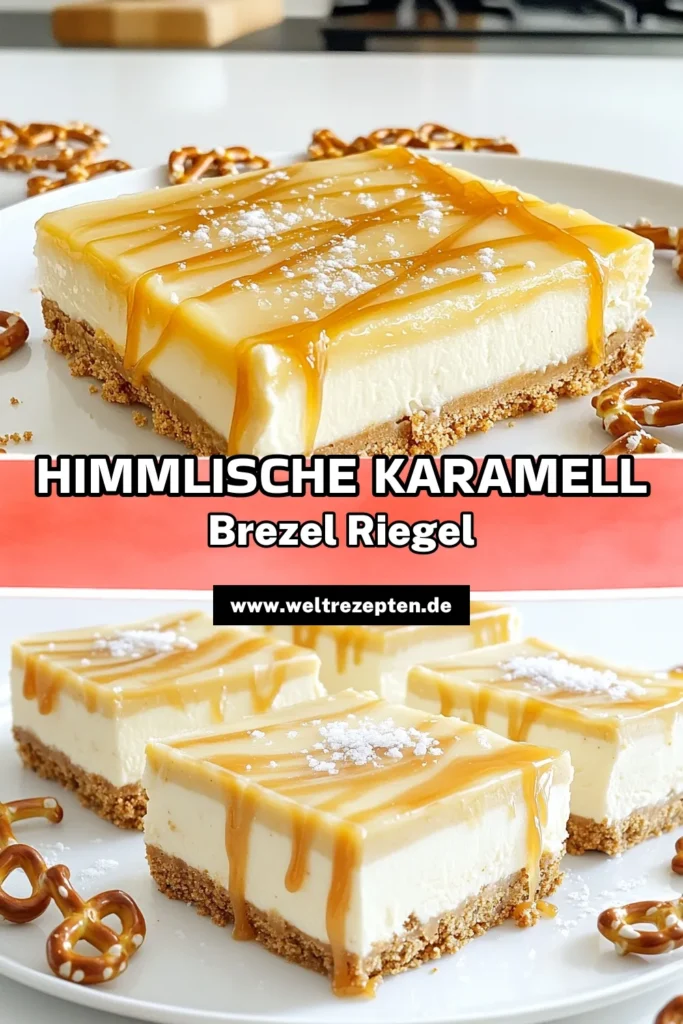 Entdecke das perfekte Rezept für No-Bake Salted Caramel Pretzel Cheesecake Bars! Diese köstlichen Riegel kombinieren die salzigen Crunch der Brezeln mit cremigem Frischkäse und süßem Karamell. Ideal für jede Gelegenheit, sind sie schnell zubereitet und erfordern kein Backen. Klicke hier, um die Schritt-für-Schritt-Anleitung und Präsentationstipps zu sehen! #CheesecakeBars #NoBakeDessert #KaramellRezept #BrezelSnack