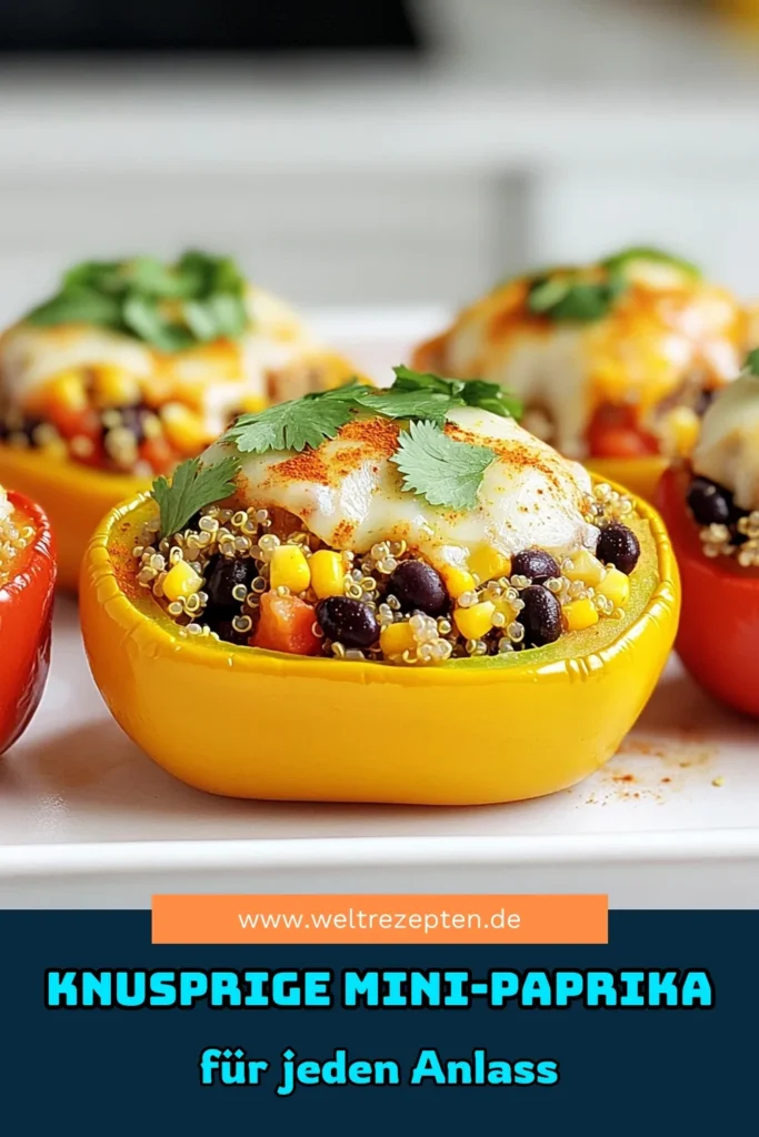 Entdecken Sie diese köstlichen überbackenen Mini-Paprika aus der Heißluftfritteuse! Gefüllt mit proteinreicher Quinoa, schwarzen Bohnen und schmelzendem Käse sind sie der perfekte Snack oder eine tolle Beilage. In nur 25 Minuten zaubern Sie ein gesundes Gericht, das alle begeistert. Klicken Sie jetzt, um das vollständige Rezept zu sehen und Ihre Familie zu beeindrucken! #ÜberbackenePaprika #Heißluftfritteuse #Rezepte #GesundeErnährung