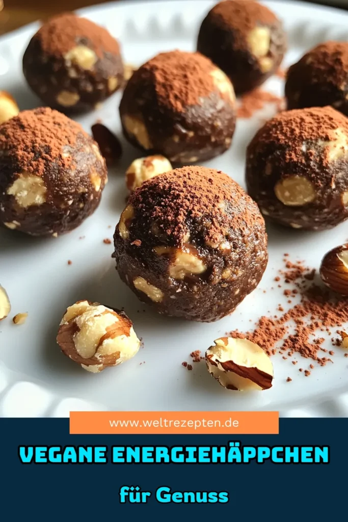 Entdecken Sie das Rezept für vegane Schokoladen-Hazelnuss-Energiehäppchen, die perfekt für einen gesunden Snack sind! Mit nur wenigen Zutaten wie Medjool-Daten, Haferflocken und Haselnüssen sind diese Leckerbissen schnell zubereitet und bieten einen köstlichen Schokoladengeschmack. Ideal für unterwegs oder als Energiequelle nach dem Workout! Klicken Sie hier, um das vollständige Rezept zu entdecken. #veganeschokolade #energiehäppchen #gesundsnacken #rezeptideen