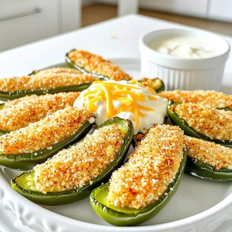 Für perfekte Jalapeño-Pommes benötigst du: - 4 große Jalapeños, längs halbiert und entkernt - 1 Tasse Allzweckmehl - 2 große Eier, gut verquirlt - 1 Tasse Paniermehl (Panko für extra Knusprigkeit) - ½ Tasse geriebener Cheddar-Käse (optional) Diese Zutaten geben deinem Gericht den richtigen Biss und Geschmack. Die Jalapeños bringen die Schärfe, während das Paniermehl für die Knusprigkeit sorgt. Die richtigen Gewürze machen den Unterschied. Hier sind die wesentlichen: - 1 Teelöffel Knoblauchpulver - 1 Teelöffel Zwiebelpulver - 1 Teelöffel Paprika - 1 Teelöffel Salz - ½ Teelöffel schwarzer Pfeffer Wenn du es schärfer magst, füge auch eine Prise Cayennepfeffer oder Chili-Pulver hinzu. Diese Gewürze verleihen den Pommes einen tollen Geschmack. Um diese leckeren Pommes zuzubereiten, brauchst du: - Eine Luftfritteuse - Drei flache Schüsseln für die Zutaten - Ein Kochspray für extra Knusprigkeit Mit diesen Werkzeugen kannst du die Jalapeño-Pommes schnell und einfach zubereiten. Zuerst schneide die Jalapeños in zwei Hälften. Entferne die Kerne mit einem Löffel. Dadurch wird der Schärfegrad gemildert. Wenn du es schärfer magst, lasse die Kerne drin. Achte darauf, Handschuhe zu tragen, um deine Hände zu schützen. Nach dem Schneiden lege die Jalapeños auf ein Küchentuch, um die Feuchtigkeit zu entfernen. So werden sie knuspriger. Nimm drei flache Schüsseln. In der ersten Schüssel mische das Mehl mit Knoblauchpulver, Zwiebelpulver, Paprika, Salz und Pfeffer. In der zweiten Schüssel verquirle die Eier gut. Die dritte Schüssel enthält das Paniermehl. Tauche jede Jalapeño-Hälfte zuerst in die Mehlmischung. Schüttle die überschüssige Mischung ab. Dann tauche sie in die Eier. Achte darauf, dass sie ganz überzogen ist. Zum Schluss rolle die Jalapeño im Paniermehl. Drücke leicht, damit die Kruste gut haftet. Wenn du Käse verwenden möchtest, füge ihn jetzt hinzu. Heize deine Luftfritteuse auf 200°C vor. Lege die panierten Jalapeño-Pommes in einer einzigen Schicht in den Korb. Sprühe leicht mit Kochspray, um die Knusprigkeit zu erhöhen. Frittieren die Pommes für 10 bis 12 Minuten. Schüttle den Korb zur Hälfte der Zeit, um sicherzustellen, dass sie gleichmäßig bräunen. Nach dem Garen nimm sie heraus und lasse sie kurz abkühlen. Serviere sie heiß mit deinem Lieblingsdipp. Um deine Jalapeño-Pommes besonders knusprig zu machen, sprühe sie leicht mit Kochspray. Das hilft der Kruste, schön goldbraun zu werden. Du kannst auch die Temperatur erhöhen, um die Pommes noch knuspriger zu machen. Achte dabei auf die Garzeit. Schüttle den Korb während des Frittiervorgangs, um eine gleichmäßige Bräunung zu erhalten. Wenn du kein Panko zur Hand hast, probiere normale Semmelbrösel. Du kannst auch Cornflakes zerdrücken für einen anderen Crunch. Ein Mix aus zermahlenen Nüssen kann auch interessant sein. So bekommst du einen ganz neuen Geschmack und Textur. Die besten Dips für Jalapeño-Pommes sind Ranch-Dressing und scharfe Aioli. Du kannst auch Guacamole oder Salsa verwenden. Diese Dips ergänzen die Schärfe der Pommes gut. Wenn du es gerne etwas milder magst, probiere Joghurt mit Kräutern. So hast du eine frische und leckere Kombination. {{image_4}} Du kannst deine Jalapeño-Pommes noch schmackhafter machen, indem du Käse hinzufügst. Verwende geriebenen Cheddar-Käse für einen tollen Geschmack. Während du die Jalapeños im Paniermehl wälzt, streue den Käse darüber. Achte darauf, ihn gut anzudrücken, damit er beim Frittieren bleibt. Der Käse schmilzt und wird wunderbar knusprig. Wenn du eine vegane Version machen willst, ersetze die Eier durch eine Mischung aus Wasser und Mehl. Mische einen Esslöffel Mehl mit zwei Esslöffeln Wasser. Das hilft dem Paniermehl, an den Jalapeños zu haften. Du kannst auch pflanzliche Käsesorten verwenden, um den Käsegeschmack zu erreichen. Für glutenfreie Jalapeño-Pommes kannst du die normalen Mehle ersetzen. Verwende einfach eine glutenfreie Mehlmischung anstelle des Allzweckmehls. Auch das Paniermehl kann glutenfrei sein. Achte auf Panko, das glutenfrei ist, um die perfekte Knusprigkeit zu erreichen. So kannst du alle Varianten genießen, ohne auf Geschmack zu verzichten. Die Jalapeño-Pommes bleiben am besten knusprig, wenn du sie richtig lagerst. Lass die Pommes zuerst auf einem Kühlregal abkühlen. Verwende dann einen luftdichten Behälter. Lege ein Papiertuch auf den Boden, um Feuchtigkeit aufzusaugen. So bleiben sie länger frisch. Um die Pommes knusprig zu halten, benutze die Luftfritteuse oder den Ofen. Stelle die Luftfritteuse auf 350°F (175°C). Frittiere die Pommes für etwa 5-7 Minuten. Alternativ kannst du sie im Ofen für 10-12 Minuten bei 375°F (190°C) aufwärmen. So bleiben sie knusprig und lecker. Im Kühlschrank halten die Jalapeño-Pommes etwa 3-4 Tage. Stelle sicher, dass sie gut verpackt sind. Für längere Haltbarkeit kannst du sie einfrieren. Leg sie in einen luftdichten Behälter oder einen Gefrierbeutel. So bleiben sie bis zu 3 Monate frisch. Wenn du sie wieder aufwärmst, folge den Tipps oben für die besten Ergebnisse. Die Jalapeño-Pommes sind in 10 bis 12 Minuten fertig. Achte darauf, die Luftfritteuse auf 400°F (200°C) vorzuheizen. Die Zeit kann je nach Größe der Jalapeños variieren. Schüttle den Korb zur Hälfte der Garzeit für gleichmäßige Bräunung. So bekommst du eine knusprige und leckere Pommes. Du kannst frische oder gefrorene Jalapeños nutzen. Frische Jalapeños geben einen frischen Geschmack. Gefrorene Jalapeños sind praktisch, wenn du keine frischen hast. Achte darauf, sie gut abzutropfen, um zu viel Feuchtigkeit zu vermeiden. So bleiben die Pommes knusprig. Für die Jalapeño-Pommes passen viele Soßen gut. Ranch-Dressing ist klassisch und cremig. Auch scharfe Aioli bringt einen tollen Kick. Wenn du es noch würziger magst, probiere eine Salsa oder Guacamole. Diese Soßen ergänzen die Schärfe der Jalapeños perfekt. Jalapeño-Pommes sind einfach und lecker. Du brauchst die richtigen Zutaten und Werkzeuge. Die Schritt-für-Schritt-Anleitung macht alles leicht. Frittieren bringt den Knusper, den wir lieben. Mit Tipps machst du sie noch besser. Variationen bieten dir spannende Geschmäcker. Denke auch an die Aufbewahrung, damit sie frisch bleiben. Probiere es aus und genieße diese Köstlichkeit!