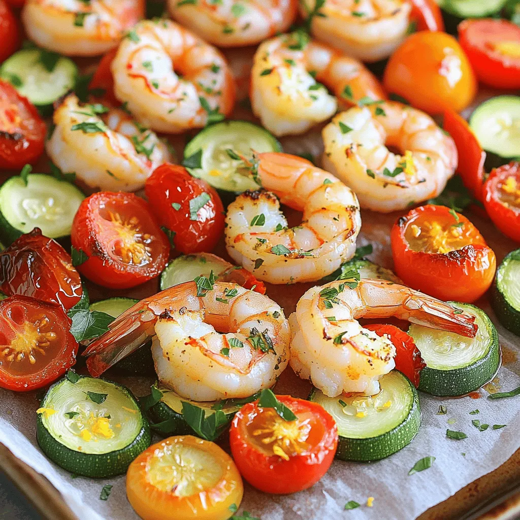 Für dieses Rezept verwenden wir: - 450 g große Garnelen, geschält und entdarmt - 240 g Kirschtomaten, halbiert - 1 rote Paprika, in Streifen geschnitten - 1 Zucchini, in Halbmonde geschnitten - 1 rote Zwiebel, in Spalten geschnitten - 3 Knoblauchzehen, fein gehackt Diese Zutaten sorgen für einen frischen und bunten Geschmack. Die Garnelen sind der Hauptdarsteller und liefern viel Protein. Das Gemüse gibt Farbe und Textur. Für den perfekten Geschmack benötigst du: - 2 Esslöffel Olivenöl - 1 Teelöffel getrockneter Oregano - 1 Teelöffel geräuchertes Paprikapulver - 1/2 Teelöffel rote Pfefferflocken (optional) - Salz und Pfeffer nach Geschmack Olivenöl sorgt für eine schöne Bräunung. Oregano und Paprikapulver fügen mediterrane Aromen hinzu. Rote Pfefferflocken bringen einen Hauch von Schärfe. Um das Gericht abzurunden, brauchst du: - 1 Zitrone (Saft und Schale) - Frische Petersilie, gehackt (zum Garnieren) Die Zitrone bringt Frische und einen spritzigen Geschmack. Petersilie sorgt für eine schöne Farbe und einen frischen Biss. Heize deinen Ofen auf 200 °C vor. Nimm ein großes Backblech und lege es mit Backpapier aus. Das Backpapier hilft, die Reinigung zu erleichtern. Es sorgt auch dafür, dass die Garnelen nicht kleben bleiben. Nimm eine große Rührschüssel. Füge die 450 g geschälten und entdarmten Garnelen hinzu. Dann kommen die 240 g halbierten Kirschtomaten dazu. Schneide eine rote Paprika in Streifen und füge sie hinzu. Jetzt schneide die Zucchini in Halbmonde und die rote Zwiebel in Spalten. Gib auch die 3 fein gehackten Knoblauchzehen dazu. Gieße 2 Esslöffel Olivenöl über die Mischung. Bestreue sie mit 1 Teelöffel getrocknetem Oregano und 1 Teelöffel geräuchertem Paprikapulver. Wenn du es scharf magst, füge 1/2 Teelöffel rote Pfefferflocken hinzu. Würze mit Salz und Pfeffer nach Geschmack. Mische alles gut, bis die Zutaten gleichmäßig bedeckt sind. Verteile die Garnelen- und Gemüsemischung gleichmäßig auf dem Backblech. Presse den Saft einer Zitrone über die Mischung. Bestreue alles mit der Zitronenschale für mehr Geschmack. Schiebe das Blech in den Ofen und röste es für etwa 15-20 Minuten. Die Garnelen sind fertig, wenn sie rosa und durchgegart sind. Wende die Mischung nach der Hälfte der Zeit, damit alles gleichmäßig gart. Nach dem Garen nimm das Blech aus dem Ofen und lasse es kurz abkühlen. Garnieren kannst du das Gericht mit frischer, gehackter Petersilie. So sieht es nicht nur schön aus, sondern schmeckt auch frisch und lecker. Die Garzeit für Garnelen beträgt nur 15 bis 20 Minuten. Sie sind perfekt, wenn sie rosa und fest sind. Achte darauf, die Garnelen nicht zu lange zu garen. Übergekochte Garnelen werden gummiartig und verlieren ihren tollen Geschmack. Wende die Mischung nach der Hälfte der Zeit, um ein gleichmäßiges Garen zu erreichen. So bleibst du auf der sicheren Seite und bekommst die besten Ergebnisse. Frische Zutaten sind der Schlüssel zu einem guten Gericht. Wähle große, frische Garnelen. Sie sollten eine glänzende, durchsichtige Haut haben. Bei Gemüse sind Kirschtomaten und Zucchini ideal. Achte darauf, dass die Paprika knackig und die Zwiebeln frisch sind. Verwende auch frische Kräuter, wenn möglich. Sie geben dem Gericht einen besonderen Kick. Du kannst mit den Gewürzen spielen. Probiere frischen Oregano oder Thymian anstelle von getrocknetem Oregano. Für etwas Schärfe sind rote Pfefferflocken toll. Wenn du mehr Gemüse willst, füge Brokkoli oder Auberginen hinzu. Diese Variationen machen das Gericht spannend und bringen neue Aromen. Experimentiere und finde deine Lieblingskombination! {{image_4}} Du kannst dein Garnelenfest leicht anpassen. Probiere Brokkoli oder Auberginen. Diese Gemüsesorten passen gut zu den Garnelen. Du kannst auch Spargel oder Pilze verwenden. Diese bringen frische Aromen. Schneide das Gemüse in kleine Stücke, damit es gleichmäßig gart. Achte darauf, die Garzeit zu überprüfen. So bleibt alles perfekt zart. Wenn du auf Kohlenhydrate achtest, lass Hülsenfrüchte weg. Verwende mehr Gemüse wie Spinat oder Blumenkohl. Diese Optionen sind lecker und gesund. Du kannst auch Zucchini-Nudeln statt Pasta verwenden. Das gibt dir eine ähnliche Textur ohne viele Kohlenhydrate. So genießt du ein leichtes, aber sättigendes Gericht. Für einen Kick kannst du mehr Gewürze nutzen. Füge mehr rote Pfefferflocken hinzu. Wenn du es wirklich scharf magst, probiere frische Chili. Eine Prise Cayennepfeffer gibt auch extra Wärme. Mische die Gewürze gut unter die Garnelen und das Gemüse. So wird jedes Biss ein Geschmackserlebnis. Wenn du Reste von deinem mediterranen Garnelenfest hast, lagere sie in einem luftdichten Behälter. Achte darauf, dass die Mischung vollständig abgekühlt ist, bevor du sie wegstellst. So bleibt der Geschmack frisch. Du kannst die Reste im Kühlschrank bis zu drei Tage aufbewahren. Zum Einfrieren teile die Reste in Portionen auf. Verwende gefriergeeignete Beutel oder Behälter. Vor dem Schließen, drücke die Luft heraus. So bleibt die Qualität besser erhalten. Im Gefrierfach halten die Garnelen bis zu drei Monate. Um die Reste wieder warm zu machen, nutze den Ofen oder die Mikrowelle. Im Ofen kannst du die Mischung auf ein Backblech legen und bei 180 °C für etwa 10 Minuten erhitzen. In der Mikrowelle erwärmst du die Garnelen in kurzen Intervallen. So bleiben sie saftig. Achte darauf, nicht zu überhitzen. Die gesamte Zubereitungszeit beträgt etwa 35 Minuten. Die Vorbereitung der Zutaten dauert etwa 15 Minuten. Das Rösten im Ofen braucht dann nur 15 bis 20 Minuten. Diese schnelle Zubereitung macht das Gericht ideal für ein schnelles Abendessen. Ja, gefrorene Garnelen sind eine gute Wahl. Stelle sicher, dass du sie vorher auftauen lässt. Lege sie einfach in kaltes Wasser für etwa 15 Minuten. So sparst du Zeit und hast dennoch frische Garnelen. Zu diesem Gericht passen viele Beilagen. Hier sind einige Vorschläge: - Frisches Baguette oder Ciabatta - Reis oder Quinoa - Ein einfacher grüner Salat - Gegrilltes Gemüse - Couscous mit Kräutern Diese Beilagen ergänzen die Aromen der Garnelen perfekt und machen dein Essen noch besser! Das mediterrane Garnelenfest ist einfach zuzubereiten und vielseitig. Wir haben über die Hauptzutaten, Gewürze und passende Beilagen gesprochen. Die Schritt-für-Schritt-Anleitung macht das Kochen leicht. Außerdem geben wir hilfreiche Tipps für die perfekte Garzeit und die Auswahl der besten Zutaten. Variationen des Rezepts bringen frische Ideen in dein Kochen. Lagerhinweise helfen dir, Reste optimal aufzubewahren. Nutze diese Tipps für ein gelungenes Gericht, das deinen Geschmack trifft und deine Gäste begeistert.