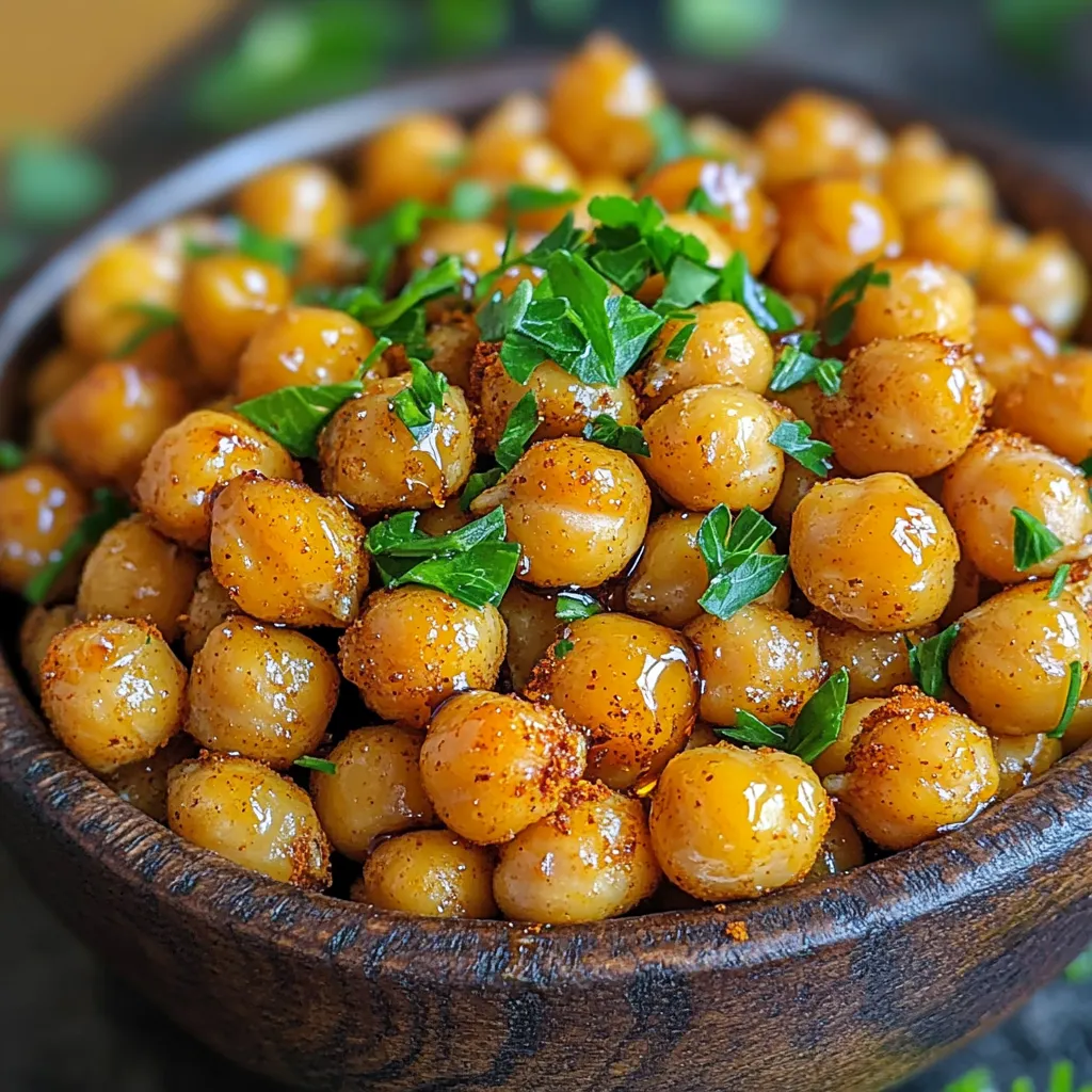 Für die würzigen Ahorn-Röstkichererbsen brauchst du: - 1 Dose (425 g) Kichererbsen, abgetropft und abgespült - 2 Esslöffel Olivenöl - 2 Esslöffel Ahornsirup - 1 Teelöffel geräucherter Paprika - 1 Teelöffel Cayennepfeffer (nach Geschmack anpassen) - 1 Teelöffel Knoblauchpulver - 1/2 Teelöffel Salz - 1/2 Teelöffel schwarzer Pfeffer - Frische Petersilie, gehackt (zum Garnieren) Wenn du keine Kichererbsen hast, kannst du andere Bohnen verwenden. Weiße Bohnen oder Limabohnen sind gute Alternativen. Nutze für die Gewürze deine Lieblingssorten. Statt Ahornsirup kannst du Honig nehmen, wenn du nicht vegan bist. Du kannst den Cayennepfeffer weglassen, wenn du es milder magst. Frische Kichererbsen sind wichtig. Achte darauf, dass die Dose nicht beschädigt ist. Der Olivenöl sollte frisch riechen und klar sein. Ahornsirup muss dick und goldbraun sein. Bewahre die Gewürze an einem kühlen, dunklen Ort auf. So bleiben sie länger frisch und aromatisch. Frische Petersilie sollte grün und knackig sein. Verwende sie schnell, um den vollen Geschmack zu genießen. Um die Kichererbsen perfekt zuzubereiten, beginne mit dem Vorheizen deines Ofens auf 200°C. Ein Backblech mit Backpapier auslegen, erleichtert die Reinigung. Danach nimm die Kichererbsen aus der Dose. Spüle sie gut ab und lasse sie abtropfen. Lege sie auf ein sauberes Küchentuch und tupfe sie trocken. Dies hilft, die Feuchtigkeit zu entfernen, damit sie knusprig werden. In einer großen Schüssel vermenge das Olivenöl, den Ahornsirup, geräucherten Paprika, Cayennepfeffer, Knoblauchpulver, Salz und schwarzen Pfeffer. Rühre alles gut um, bis es einheitlich ist. Gib die getrockneten Kichererbsen in die Schüssel. Schwenke sie, bis sie gleichmäßig mit der Gewürzmischung bedeckt sind. Verteile die Kichererbsen auf dem Backblech in einer einzigen Schicht. Röste sie im Ofen für 25-30 Minuten. Rühre sie zur Hälfte der Zeit um, damit sie gleichmäßig garen. Sie sollten goldbraun und knusprig sein. Nimm das Blech aus dem Ofen und lasse die Kichererbsen kurz abkühlen. Vor dem Servieren kannst du frische Petersilie darüberstreuen. Das gibt dem Gericht zusätzliche Frische und Farbe. Serviere die Kichererbsen in einer rustikalen Schüssel. Ein Schuss extra Ahornsirup macht sie noch leckerer. Genieße diesen tollen Snack! Um knusprige Kichererbsen zu machen, gibt es einige wichtige Schritte. - Trocknen ist der Schlüssel: Nach dem Abspülen, tupfe die Kichererbsen gut trocken. - Einzelne Schicht: Lege die Kichererbsen auf das Backblech in einer einzigen Schicht. - Rösten bei hoher Temperatur: Backe sie bei 200°C für die beste Knusprigkeit. - Rühren während des Röstens: Mische die Kichererbsen einmal während des Backens. Die Gewürze geben den Kichererbsen ihren tollen Geschmack. Du kannst die Gewürze anpassen! - Geräucherter Paprika: Gibt einen tiefen, rauchigen Geschmack. - Cayennepfeffer: Für mehr Schärfe, füge mehr hinzu. - Knoblauchpulver: Macht die Kichererbsen würziger und leckerer. - Experimentiere: Nutze auch andere Gewürze wie Kreuzkümmel oder Curry. Garnierungen machen die Kichererbsen noch besser. Hier sind einige Ideen: - Frische Petersilie: Fein gehackt, sorgt für Frische und Farbe. - Zitronensaft: Ein Spritzer bringt mehr Geschmack. - Feta-Käse: Für eine salzige Note, streue etwas Feta darüber. - Chili-Flocken: Für einen extra Kick, streue sie vor dem Servieren. {{image_4}} Die süß-scharfe Variante bringt mehr Geschmack. Füge etwas Honig hinzu. Ein Teelöffel Honig macht die Kichererbsen noch süßer. Du kannst auch einen Spritzer Limettensaft probieren. So bekommst du eine frische Note. Für noch mehr Schärfe nimm mehr Cayennepfeffer. Diese Mischung ist perfekt für alle, die es gerne heiß mögen. Die mediterrane Version ist eine tolle Option. Nutze statt geräuchertem Paprika einfach normalen Paprika. Füge getrocknete Oregano oder Thymian hinzu. Diese Kräuter bringen den Geschmack des Mittelmeers. Manche Leute mögen auch eine Prise Zimt. Es klingt seltsam, aber es passt gut zu Kichererbsen. Diese Mischung bringt Abwechslung und Freude in deine Snacks. Kichererbsen sind von Natur aus vegan. Du kannst sie also bedenkenlos genießen. Serviere die Kichererbsen auf einem Salat für zusätzlichen Crunch. Sie passen auch gut zu Hummus oder Guacamole. Du kannst sie auch in Wraps verwenden. Mische sie mit frischem Gemüse oder Avocado. Das macht dein Essen gesund und lecker. Die Röstkichererbsen sind ein toller Snack. Um sie frisch zu halten, lege sie in einen luftdichten Behälter. So bleiben sie knusprig und lecker. Ich empfehle, sie bei Raumtemperatur zu lagern. Vermeide den Kühlschrank, denn die Feuchtigkeit macht sie weich. Wenn die Kichererbsen weich geworden sind, kannst du sie wieder knusprig machen. Heize deinen Ofen auf 180°C (350°F) vor. Lege die Kichererbsen auf ein Backblech und röste sie für etwa 10 Minuten. So werden sie wieder schön knusprig. Achte darauf, sie gut im Auge zu behalten, damit sie nicht verbrennen. Die Haltbarkeit der Röstkichererbsen beträgt etwa eine Woche. Lagere sie in einem kühlen, dunklen Ort. Dadurch bleiben die Aromen und die Textur erhalten. Wenn du viele zubereitest, kannst du sie auch in kleinen Portionen einfrieren. So hast du immer einen gesunden Snack zur Hand! Röstete Kichererbsen halten sich etwa eine Woche in einem luftdichten Behälter. Lagere sie an einem kühlen, trockenen Ort. Achte darauf, dass sie vollständig abgekühlt sind, bevor du sie verpackst. So bleiben sie knusprig und lecker. Würzige Kichererbsen sind vielseitig. Sie passen gut zu Salaten, Suppen und Bowls. Du kannst sie auch als Snack genießen. Sie sind ein toller Topping für Quinoa oder Reisgerichte. Ihre knusprige Textur ergänzt viele Gerichte perfekt. Ja, du kannst frische Kichererbsen verwenden. Du musst sie jedoch zuerst garen. Koche sie in Wasser für etwa eine Stunde, bis sie weich sind. Danach kannst du sie wie in dem Rezept beschrieben würzen und rösten. Achte darauf, die Kichererbsen gut abzutrocknen, damit sie knusprig werden. Die Zubereitung von Röstkichererbsen ist einfach und macht Spaß. Wir haben die besten Zutaten besprochen, wie man sie frisch hält und sogar Varianten erstellt. Du kannst sie nach deinem Geschmack würzen und anpassen. Mit unseren Tipps wird das Rösten ein voller Erfolg. Denke daran, die Kichererbsen richtig zu lagern, damit sie knusprig bleiben. Es gibt viele Möglichkeiten, diese Snacks zu genießen. Probiere die Rezepte aus und finde deine Favoriten. Röstkichererbsen sind eine gute Wahl für jeden Snack-Tisch.