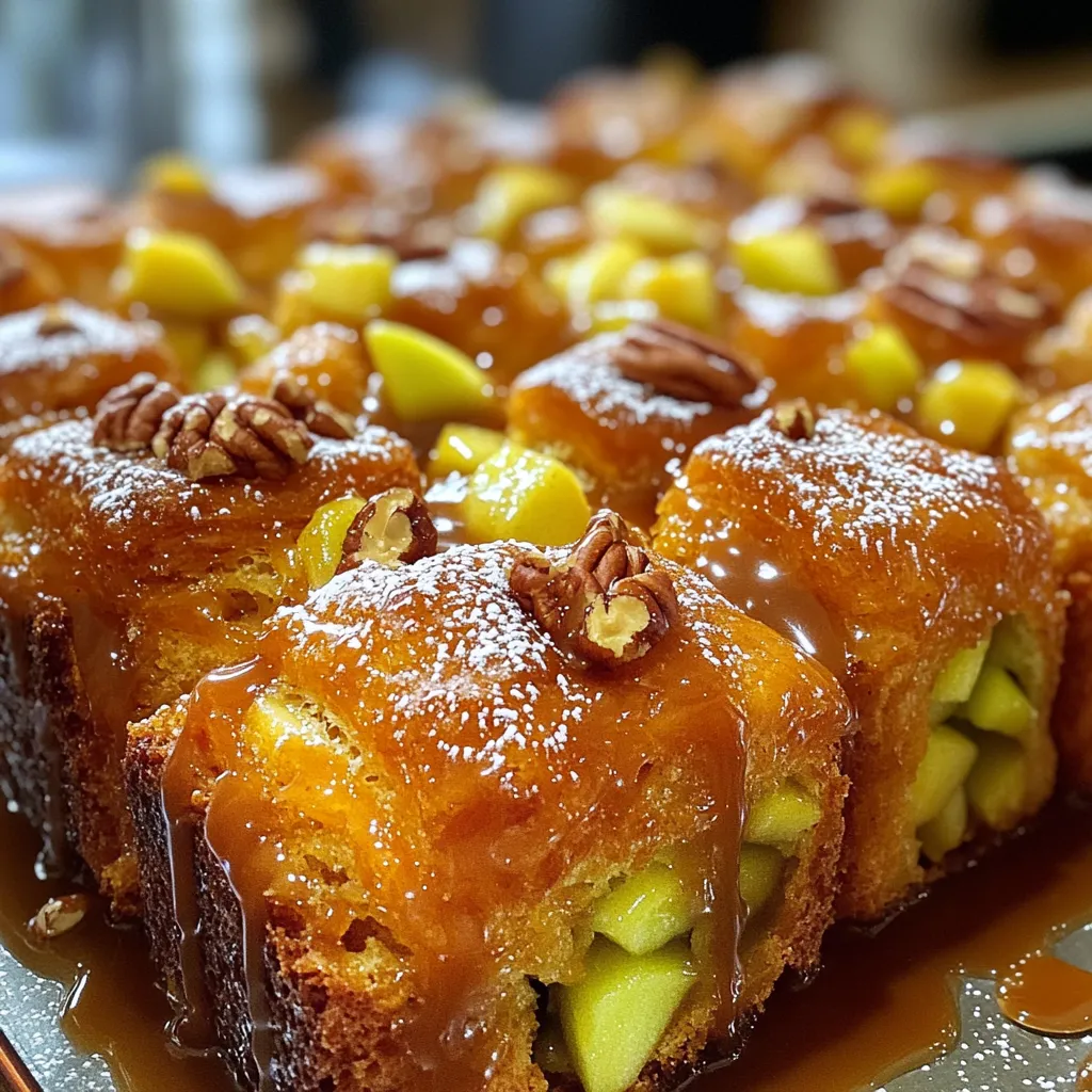 Für mein Karamell-Apfel-Monkey-Bread brauche ich folgende Hauptzutaten: - 2 Dosen (je 450 g) gekühlter Biscuit-Teig - 200 g brauner Zucker, fest gepackt - 115 g ungesalzene Butter, geschmolzen - 1 Esslöffel gemahlener Zimt - 2 mittelgroße Äpfel, geschält und gewürfelt (am besten Granny Smith) - 120 ml Karamellsauce Diese Zutaten sind die Basis für das leckere Dessert. Der Biscuit-Teig sorgt für die fluffige Textur. Brauner Zucker und Zimt bringen den süßen Geschmack. Äpfel fügen Frische und einen tollen Biss hinzu. Zusätzlich kann ich einige optionale Zutaten verwenden: - 60 g gehackte Pekannüsse - Puderzucker zum Bestäuben Die Pekannüsse geben einen knackigen Kontrast zur weichen Füllung. Puderzucker verleiht dem Monkey Bread eine schöne, süße Note am Ende. Die Auswahl hochwertiger Zutaten macht einen großen Unterschied. Frische Äpfel schmecken besser als alte. Guter brauner Zucker hat eine feuchte Konsistenz und bringt mehr Geschmack. Wenn ich ungesalzene Butter verwende, kann ich die Kontrolle über die Salzmenge behalten. Hochwertige Zutaten sorgen für ein schmackhaftes und ansprechendes Gericht. Heize deinen Ofen auf 175°C vor. Fette eine Bundtform mit Kochspray ein. So bleibt dein Monkey Bread später nicht kleben. Wenn du die Form gut einfettest, bekommst du die perfekte Form. Öffne die Dosen mit dem Biscuit-Teig. Schneide jeden Biscuit in vier Stücke. In einer kleinen Schüssel mische den braunen Zucker und den Zimt gut durch. Gib die Biscuitstücke in eine große Schüssel. Wälze die Stücke in der Zucker-Zimt-Mischung, bis sie gut bedeckt sind. Schäle und würfle die Äpfel. Füge die Äpfel und die Pekannüsse (wenn du sie magst) zu den Biscuitstücken hinzu. Mische alles vorsichtig. In einer anderen Schüssel gieße die geschmolzene Butter und die Hälfte der Karamellsauce zusammen. Rühre die Mischung gut um. Gieße die Butter- und Karamelmischung über die Biscuitstücke und die Äpfel. Rühre alles gut um, damit sich die Zutaten vermengen. Übertrage die Mischung in die vorbereitete Bundtform. Verteile die Mischung gleichmäßig. Backe das Monkey Bread im Ofen für 30-35 Minuten. Es sollte goldbraun und durchgebacken sein. Nach dem Backen nimm das Monkey Bread aus dem Ofen. Lass es 5 Minuten abkühlen. Stürze es dann auf einen Servierteller. Träufle die restliche Karamellsauce über die Oberseite. Bestäube es nach Belieben mit Puderzucker. Serviere das Monkey Bread warm. So schmeckt es am besten! Ein häufiger Fehler ist, den Teig nicht gleichmäßig zu beschichten. Stellen Sie sicher, dass jeder Biscuit gut mit Zucker und Zimt überzogen ist. Wenn Sie die Äpfel zu früh hinzufügen, können sie matschig werden. Warten Sie, bis die Biscuitstücke gut eingehüllt sind. Achten Sie auch darauf, die Bundtform gut einzufetten. Das verhindert, dass das Monkey Bread kleben bleibt. Wählen Sie eine Karamellsauce, die reichhaltig und dick ist. Sie kann selbstgemacht oder gekauft sein. Achten Sie darauf, dass sie keinen hohen Zuckergehalt hat. Eine gute Sauce hebt den Geschmack des Monkey Bread. Wenn Sie Zeit haben, probieren Sie eine hausgemachte Karamellsauce. Sie ist einfach zuzubereiten und schmeckt besser als viele gekaufte Marken. Um die Konsistenz zu verbessern, nutzen Sie frische Äpfel. Granny Smith Äpfel sind ideal, da sie süß und sauer sind. Fügen Sie die Pekannüsse erst am Ende hinzu, damit sie knusprig bleiben. Für mehr Geschmack können Sie auch etwas Vanilleextrakt in die Butter-Karamelmischung geben. So wird der Geschmack noch reichhaltiger und aromatischer. {{image_4}} Wenn Sie eine vegane Option wünschen, können Sie einige einfache Änderungen vornehmen. Nutzen Sie anstelle von Butter vegane Margarine. Diese hat einen ähnlichen Geschmack und eine ähnliche Konsistenz. Für die Karamellsauce wählen Sie eine pflanzliche Variante oder machen Sie Ihre eigene mit Kokosnusszucker und pflanzlicher Sahne. Diese Anpassungen machen das Rezept lecker und tierfreundlich. Experimentieren Sie mit verschiedenen Früchten! Neben Äpfeln können Sie Birnen oder Beeren verwenden. Mischen Sie zum Beispiel Äpfel mit Himbeeren für einen fruchtigen Kick. Kombinieren Sie auch Äpfel mit Zimt und gerösteten Mandeln. Solche Variationen bringen neue Geschmäcker und Farben in Ihr Monkey Bread. Seien Sie kreativ und finden Sie Ihre Lieblingskombination! Nüsse können das Monkey Bread crunchy und schmackhaft machen. Pekannüsse sind eine großartige Wahl, aber auch Walnüsse oder Mandeln funktionieren gut. Sie können die Nüsse grob hacken und gleich mit den Äpfeln mischen. Probieren Sie auch, die Nüsse leicht zu rösten, bevor Sie sie hinzufügen. So entfalten sie ihr volles Aroma und bringen noch mehr Geschmack in Ihr Gericht. Um Reste von Karamell-Apfel-Monkey-Bread richtig aufzubewahren, nutzen Sie einen luftdichten Behälter. Lassen Sie das Monkey Bread zuerst auf Raumtemperatur abkühlen. Schneiden Sie es in Stücke, wenn es abgekühlt ist. Legen Sie die Stücke in den Behälter und decken Sie sie gut ab. So bleibt das Brot frisch und lecker. Um das Monkey Bread wieder aufzuwärmen, nutzen Sie den Ofen oder die Mikrowelle. Heizen Sie den Ofen auf 150°C vor. Wickeln Sie das Monkey Bread in Alufolie und backen Sie es für 10-15 Minuten. Für die Mikrowelle geben Sie ein Stück auf einen Teller. Erhitzen Sie es für 15-30 Sekunden. So bleibt das Brot weich und die Karamellsauce schmilzt schön. Karamell-Apfel-Monkey-Bread hält sich im Kühlschrank etwa 3-4 Tage. Um Austrocknung zu vermeiden, stellen Sie sicher, dass der Behälter luftdicht ist. Sie können auch ein feuchtes Papiertuch in den Behälter legen. Wenn Sie das Brot länger aufbewahren möchten, frieren Sie es ein. In einem Gefrierbeutel bleibt es bis zu 3 Monate frisch. Ja, frische Äpfel sind perfekt für dieses Rezept. Ich empfehle Granny Smith-Äpfel. Sie sind knackig und bieten eine schöne Säure. Das passt gut zum süßen Karamell. Achte darauf, die Äpfel gut zu schälen und in kleine Würfel zu schneiden. So verteilen sie sich gleichmäßig im Monkey Bread. Das Monkey Bread schmeckt frisch am besten, kann aber bis zu drei Tage aufbewahrt werden. Bewahre es in einem luftdichten Behälter auf. Wenn du es länger aufbewahren möchtest, friere es ein. So bleibt der Geschmack und die Textur erhalten. Zum Auftauen einfach über Nacht im Kühlschrank lassen. Ja, du kannst die Mischung im Voraus machen! Bereite die Biscuit-Stücke und die Apfelmischung schon am Vortag zu. Decke die Schüssel gut ab und stelle sie in den Kühlschrank. Am nächsten Tag kannst du die Butter- und Karamelmischung hinzufügen und backen. So sparst du Zeit und kannst das Monkey Bread frisch genießen. Zusammenfassend haben wir die wichtigsten Schritte für Karamell-Apfel-Monkey-Bread besprochen: die Zutaten, die Zubereitung und wertvolle Tipps. Hochwertige Zutaten machen einen großen Unterschied. Achte auf die richtige Karamellsauce und vermeide häufige Fehler. Denk auch an die Variationen, um dein Monkey-Bread aufzupeppen. Schütze die Reste gut, damit sie frisch bleiben. Jetzt kannst du mit den vorgestellten Tipps ein leckeres Monkey-Bread zaubern! Viel Spaß beim Ausprobieren!
