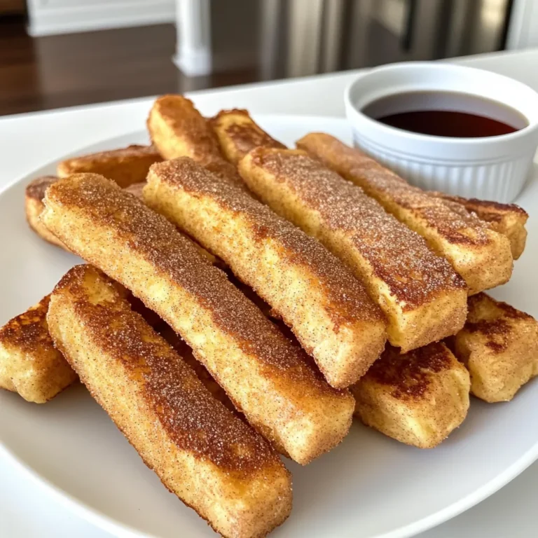Für die Luftfritteuse Zimt-Zucker French Toast Sticks brauchst du: - 6 Scheiben dicker Brot (z.B. Texas Toast oder Challah) - 2 große Eier - 120 ml Milch (milchhaltig oder pflanzlich) - 1 Teelöffel Vanilleextrakt - 1 Teelöffel gemahlener Zimt - 1/4 Teelöffel Muskatnuss - 3 Esslöffel Zucker - Kochspray (oder geschmolzene Butter zum Bestreichen) - Ahornsirup zum Dippen (optional) Ich empfehle, dicke Brotscheiben wie Texas Toast oder Challah zu verwenden. Diese Brotsorten sind perfekt, weil sie gut die Eiermischung aufnehmen. Sie geben dir auch einen tollen Geschmack und eine schöne Textur. Du kannst auch Brioche verwenden, wenn du etwas Süßeres möchtest. Achte darauf, frisches Brot zu wählen. Es schmeckt besser und wird knuspriger. Du kannst verschiedene Milchalternativen nutzen. Mandelmilch, Hafermilch oder Sojamilch sind gute Optionen. Sie geben dem Rezept einen eigenen Geschmack. Wenn du eine bestimmte Diät einhältst, sind diese Alternativen ideal. Achte darauf, ungesüßte Varianten zu wählen, um den Zuckergehalt niedrig zu halten. Um die perfekte Eiermischung für die French Toast Sticks zu machen, nimm eine große Rührschüssel. Gib die 2 großen Eier, 120 ml Milch, 1 Teelöffel Vanilleextrakt, 1 Teelöffel gemahlenen Zimt und 1/4 Teelöffel Muskatnuss hinein. Verrühre alles gut. Achte darauf, dass die Mischung gleichmäßig wird. So wird jeder Bissen köstlich. Jetzt kommt das Brot. Nimm 6 Scheiben dicker Brot, wie Texas Toast oder Challah. Schneide jede Scheibe in 3 gleichmäßige Stäbchen. Tauche jedes Stäbchen in die Eiermischung. Achte darauf, dass es gut bedeckt ist, aber nicht zu lange eintaucht. Lass die überschüssige Mischung abtropfen. So bleibt das Brot nicht zu feucht. Heize deinen Luftfritierer auf 190°C (375°F) vor. Das dauert etwa 3-5 Minuten. Sprühe den Korb mit Kochspray ein oder bestreiche ihn mit geschmolzener Butter. Lege die Brotwurststücke in einer einzigen Schicht in den Korb. Überfülle ihn nicht, sonst werden die Sticks nicht knusprig. Gare die Sticks 8-10 Minuten lang und drehe sie zur Hälfte um. Sie sind fertig, wenn sie goldbraun und knusprig sind. Lass sie kurz abkühlen und genieße sie warm mit Ahornsirup. Um die Stäbchen knusprig zu machen, achte auf die richtige Zeit. Die Stäbchen sollten 8–10 Minuten im Luftfrittierer garen. Wende sie nach der Hälfte der Zeit. Dadurch wird jede Seite goldbraun und knusprig. Überfülle den Korb nicht. Wenn die Stäbchen eng aneinander liegen, können sie nicht gleichmäßig garen. Vorheizen ist wichtig. Es sorgt dafür, dass die Stäbchen sofort Hitze bekommen. Setze den Luftfrittierer auf 190°C (375°F) und warte 3–5 Minuten. So garen die Stäbchen gleichmäßig. Sie erhalten eine tolle Textur und Farbe, die einfach unwiderstehlich ist. Kochspray oder geschmolzene Butter sind sehr nützlich. Beide helfen, die Stäbchen nicht zu kleben. Sprühe den Korb leicht ein oder bestreiche ihn mit Butter. Das fügt Geschmack hinzu und sorgt für eine schöne goldene Farbe. Du wirst den Unterschied sofort schmecken! {{image_4}} Um deine French Toast Sticks noch besser zu machen, füge neue Gewürze hinzu. Du kannst zum Beispiel eine Prise Ingwer oder Kardamom verwenden. Diese Gewürze geben einen warmen, aromatischen Geschmack. Auch etwas Kakaopulver kann gut passen. Experimentiere mit den Mengen, um die perfekte Mischung für deinen Geschmack zu finden. Früchte sind eine tolle Ergänzung. Frische Erdbeeren, Bananen oder Heidelbeeren passen perfekt. Du kannst sie einfach oben auf die Sticks legen. Möchtest du etwas mehr? Fülle die Sticks mit Fruchtmus oder Nutella, bevor du sie in die Eiermischung tauchst. Das gibt eine süße Überraschung beim Bissen. Ahornsirup ist lecker, aber nicht die einzige Wahl. Du kannst auch Joghurt oder Quark verwenden. Diese Dips sind frisch und cremig. Eine andere Option ist Schokoladensauce, die besonders Kinder lieben. Für einen scharfen Kick probiere Erdnussbutter oder Honig. Diese Variationen bringen Abwechslung auf den Tisch. Um die French Toast Sticks frisch zu halten, lege sie in einen luftdichten Behälter. Wenn du keine hast, benutze Frischhaltefolie. Achte darauf, dass die Stäbchen vollständig abgekühlt sind, bevor du sie lagerst. So vermeidest du, dass sie matschig werden. Um die French Toast Sticks wieder warm zu machen, nutze den Luftfritter. Stelle ihn auf 160°C (320°F), lege die Stäbchen hinein und erwärme sie für 3-5 Minuten. So bleiben sie knusprig und lecker. Du kannst auch die Mikrowelle nutzen, wenn es schnell gehen muss. Erwärme sie dort für 30 Sekunden, aber sie werden weicher. Im Kühlschrank bleiben die French Toast Sticks etwa 3-4 Tage frisch. Wenn du sie länger aufbewahren möchtest, friere sie ein. Im Gefrierfach sind sie bis zu 3 Monate haltbar. Achte darauf, sie gut einzupacken, damit sie nicht gefrieren. So hast du immer einen leckeren Snack bereit. Ja, du kannst weniger Zucker verwenden. Du kannst die Menge auf zwei Esslöffel reduzieren. Wenn du mehr Geschmack möchtest, füge etwas mehr Zimt hinzu. Du kannst auch Süßstoffe wie Stevia oder Erythrit ausprobieren. Diese Optionen helfen, den Zuckergehalt zu senken, ohne den Geschmack zu verlieren. Für dieses Rezept gibt es einige gute Ei-Ersatzoptionen. Du kannst einen Esslöffel Leinsamenmehl mit drei Esslöffeln Wasser mischen. Lass das Gemisch etwa fünf Minuten stehen, bis es dick wird. Auch Apfelmus in einer Menge von 1/4 Tasse pro Ei funktioniert gut. Diese Alternativen halten die Mischung zusammen und geben einen guten Geschmack. Die Stäbchen brauchen etwa 8-10 Minuten im Luftfritter. Stelle sicher, dass du sie in einer einzigen Schicht anordnest. Du solltest sie zur Hälfte umdrehen, damit sie gleichmäßig garen. Achte darauf, dass sie goldbraun und knusprig werden. Wenn du mehr Stäbchen hast, mache sie in mehreren Durchgängen. Du hast nun alles, was du über das Backen von French Toast Sticks brauchst. Wir haben die Hauptzutaten, die besten Brotsorten und leckere Milchalternativen besprochen. Die Schritt-für-Schritt-Anleitung hilft dir bei der Zubereitung, und ich habe dir Tipps gegeben, um die Stäbchen perfekt knusprig zu machen. Variationen und Lagerungshinweise sorgen dafür, dass du lange Freude an den Stäbchen hast. Die häufigen Fragen klären deine weiteren Zweifel. Jetzt kannst du deine eigenen köstlichen French Toast Sticks machen und genießen!