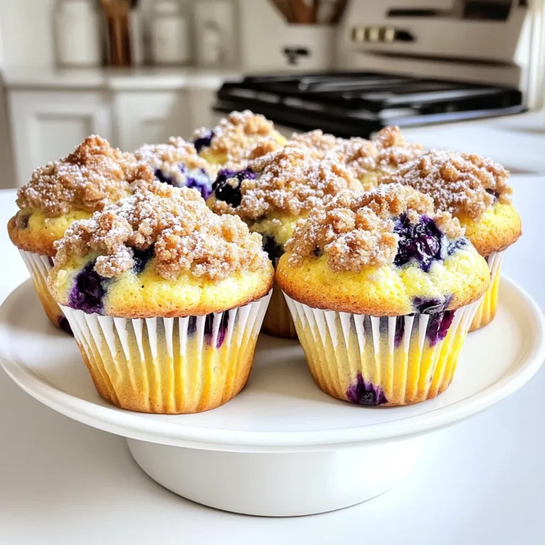 Für unsere köstlichen Muffins brauchen wir: - 2 Tassen Weizenmehl - 3/4 Tasse Kristallzucker, geteilt - 1 Esslöffel Backpulver - 1/2 Teelöffel Natron - 1/2 Teelöffel Salz - 1/2 Tasse ungesalzene Butter (geschmolzen) - 2 große Eier - 3/4 Tasse Buttermilch (oder Milch + 1 Esslöffel Zitronensaft) - Abrieb von 1 Zitrone - 1 Teelöffel Vanilleextrakt - 1 1/2 Tassen frische oder gefrorene Blaubeeren Diese Zutaten sorgen für einen tollen Geschmack und eine perfekte Textur. Für die Streusel benötigen wir: - 1/2 Tasse Weizenmehl - 1/4 Tasse ungesalzene Butter, weich - 1/4 Tasse brauner Zucker, gepackt - 1/2 Teelöffel Zimt - Eine Prise Salz Diese Streusel geben unseren Muffins einen knusprigen und süßen Abschluss. Wählen Sie frische Blaubeeren, wenn möglich. Sie sollten fest und prall sein. Achten Sie auf eine tiefe blaue Farbe. Vermeiden Sie Beeren mit grünen Stellen oder Druckstellen. Gefrorene Blaubeeren sind eine gute Alternative, besonders außerhalb der Saison. Sie sollten jedoch direkt aus dem Gefrierfach in den Teig gegeben werden. So bleiben sie ganz und verleihen den Muffins Frische. Heize deinen Ofen auf 190 °C vor. Bereite ein Muffinblech vor, indem du es mit Papierförmchen auslegst oder mit Kochspray einsprühst. Dies hilft, die Muffins leicht herauszunehmen. In einer großen Schüssel vermische das Weizenmehl, 1/2 Tasse Kristallzucker, Backpulver, Natron und Salz gut. In einer separaten Schüssel mische die geschmolzene Butter, Eier, Buttermilch, Zitronenabrieb und Vanilleextrakt. Vermenge die feuchten Zutaten mit den trockenen Zutaten, bis alles nur leicht vermischt ist. Sei vorsichtig, nicht zu viel zu mischen. Füge die Blaubeeren vorsichtig hinzu. Falten sie sanft in den Teig, damit sie nicht zerdrückt werden. Für die Streusel-Oberschicht vermische das Weizenmehl, die weiche Butter, den braunen Zucker, Zimt und eine Prise Salz. Mische, bis die Mischung krümelig ist. Fülle jede Muffinform etwa zu 2/3 mit dem Teig und streue einen Esslöffel der Streusel-Mischung oben drauf. Backe die Muffins für 18-22 Minuten. Überprüfe mit einem Zahnstocher, ob sie fertig sind. Lass die Muffins 5 Minuten in der Form abkühlen, bevor du sie auf ein Kuchengitter legst. Die perfekte Backzeit für diese Muffins liegt bei 18 bis 22 Minuten. Der Ofen sollte auf 190°C vorgeheizt sein. Um sicherzugehen, dass die Muffins gut durchgebacken sind, stechen Sie mit einem Zahnstocher in die Mitte. Wenn er sauber herauskommt, sind die Muffins fertig. Achten Sie darauf, die Muffins nicht zu lange zu backen, um Trockenheit zu vermeiden. Um die Muffins saftig zu halten, verwenden Sie Buttermilch. Diese Zutat macht die Muffins weich und feucht. Achten Sie darauf, die Blaubeeren erst ganz am Ende einzufügen. So zerdrücken Sie sie nicht und erhalten saftige Stücke in jedem Bissen. Lassen Sie die Muffins nach dem Backen kurz in der Form abkühlen. Dies hilft, die Feuchtigkeit zu bewahren. Servieren Sie die Muffins warm für den besten Geschmack. Bestäuben Sie sie mit Puderzucker, um einen schönen Effekt zu erzielen. Stellen Sie die Muffins auf ein Holzbrett. Umgeben Sie sie mit frischen Blaubeeren und Zitronenscheiben. Dies macht die Präsentation ansprechend und einladend. So wird jeder Bissen noch köstlicher! {{image_4}} Wenn Sie diese Muffins anpassen möchten, probieren Sie verschiedene Früchte. Erdbeeren oder Himbeeren sind tolle Optionen. Diese Früchte bringen einen frischen Geschmack. Sie können auch Pfirsiche oder Äpfel verwenden. Denken Sie daran, die Menge der Früchte gleich zu halten. So bleibt die Muffinstruktur gut. Der Streusel kann ebenfalls nach Ihrem Geschmack angepasst werden. Fügen Sie Nüsse wie Mandeln oder Walnüsse hinzu. Sie geben einen schönen Crunch. Zimt kann durch Muskatnuss ersetzt werden. Das bringt eine neue Note. Für eine süßere Variante, verwenden Sie braunen Zucker statt Kristallzucker. Seien Sie kreativ und gestalten Sie den Streusel nach Ihrem Wunsch. Für glutenfreie Muffins verwenden Sie eine glutenfreie Mehlmischung. Achten Sie darauf, dass alle anderen Zutaten ebenfalls glutenfrei sind. Für eine vegane Version ersetzen Sie die Eier durch Apfelmus oder Leinsamen. Verwenden Sie pflanzliche Milch und vegane Butter. So können alle diese leckeren Muffins genießen. Um die Muffins frisch zu halten, lege sie in einen luftdichten Behälter. Du kannst auch ein Tuch um die Muffins wickeln, um Feuchtigkeit zu bewahren. Halte sie bei Raumtemperatur, wenn du sie innerhalb von zwei Tagen isst. Für längere Lagerung, stelle sie in den Kühlschrank. Muffins lassen sich gut einfrieren. Lasse sie zuerst vollständig abkühlen. Verpacke sie dann in einem Gefrierbeutel oder einer luftdichten Box. Du kannst sie bis zu drei Monate einfrieren. Beschrifte den Beutel mit Datum und Inhalt. So behältst du den Überblick. Um die Muffins wieder aufzuwärmen, lege sie in den Ofen bei 175°C für etwa 10 Minuten. Alternativ kannst du die Mikrowelle nutzen. Erwärme sie dort für 15-20 Sekunden. So werden die Muffins warm und weich, fast wie frisch gebacken. Ja, du kannst verschiedene Mehlsorten ausprobieren. Vollkornmehl gibt den Muffins einen nussigen Geschmack. Reismehl kann auch verwendet werden, ist jedoch glutenfrei. Beachte, dass sich die Textur leicht ändert. Je nach Mehl benötigst du vielleicht mehr Flüssigkeit. Fange mit der gleichen Menge an und passe es an, wenn nötig. Um klumpige Muffins zu vermeiden, mische die trockenen Zutaten gut. Sie sollten gleichmäßig verteilt sein. Beim Hinzufügen der feuchten Zutaten rühre nur kurz, bis alles verbunden ist. Übermische den Teig nicht, da dies die Muffins hart macht. Wenn du frische Blaubeeren hinzufügst, falte sie vorsichtig unter. Diese Muffins sind bei Raumtemperatur etwa 2 bis 3 Tage frisch. Bewahre sie in einem luftdichten Behälter auf. Im Kühlschrank halten sie bis zu einer Woche. Für längere Haltbarkeit kannst du sie einfrieren. In einem Gefrierbeutel sind sie bis zu 3 Monate haltbar. Die Zutaten und die Schritt-für-Schritt-Anleitung für die Muffins sind der Schlüssel zu einem tollen Ergebnis. Mit den Tipps zur perfekten Backzeit und der richtigen Lagerung bleiben deine Muffins frisch und lecker. Denk auch an Variationen wie andere Früchte oder glutenfreie Optionen, um jeden Geschmack zu treffen. Du kannst die Muffins auf viele Arten anpassen und genießen. Probiere die Rezepte aus und entdecke, wie einfach es ist, köstliche Muffins zu backen!
