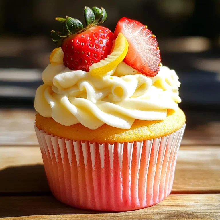 Für die perfekten Erdbeer-Limonade Cupcakes brauchst du ein paar grundlegende Zutaten: - 1 ½ Tassen Weizenmehl - 1 Teelöffel Backpulver - ½ Teelöffel Natron - ¼ Teelöffel Salz - ½ Tasse ungesalzene Butter, weich - 1 Tasse Kristallzucker - 2 große Eier - 1 Teelöffel Vanilleextrakt - ½ Tasse Buttermilch - Schale von 1 Zitrone - 2 Esslöffel frischer Zitronensaft - 1 Tasse frische Erdbeeren, püriert Diese Zutaten schaffen die Basis für den Teig. Die Kombination aus frisch pürierten Erdbeeren und Zitronensaft gibt den Cupcakes ihre fruchtige Note. Die Buttermilch sorgt für eine schöne, feuchte Konsistenz. Für das leckere Frosting brauchst du: - 1 Tasse Puderzucker - 4 oz Frischkäse, weich - 2 Esslöffel Butter, weich - 1 Esslöffel frischer Zitronensaft Das Frosting ist der krönende Abschluss. Der Frischkäse macht es cremig, während der Zitronensaft einen frischen Geschmack hinzufügt. Frische Erdbeeren und Zitronen sind wichtig für den besten Geschmack. - Erdbeeren: Wähle pralle, rote Erdbeeren ohne Druckstellen. Sie sollten süß riechen und fest sein. - Zitronen: Achte darauf, dass die Zitronen schwer für ihre Größe sind. Die Schale sollte glatt und glänzend sein. Frische Zutaten machen einen großen Unterschied. Sie bringen die Aromen zum Leben und machen deine Cupcakes unwiderstehlich lecker! Zuerst heize deinen Ofen auf 175 °C vor. Nimm ein Muffinblech und lege es mit Cupcake-Förmchen aus. In einer Schüssel vermischst du das Weizenmehl, Backpulver, Natron und Salz. Beiseitestellen. In einer großen Schüssel schlägst du die weiche Butter mit Kristallzucker. Dies dauert etwa 3-4 Minuten. Du willst eine fluffige, cremige Mischung. Füge dann die Eier einzeln hinzu und rühre gut um. Nach den Eiern kommt der Vanilleextrakt. Jetzt gib Buttermilch, Zitronenschale und Zitronensaft dazu. Mische alles gut. Nun nimm die trockenen Zutaten und rühre sie langsam in die feuchte Mischung. Sei vorsichtig, um Übermischung zu vermeiden. Zum Schluss hebe die pürierten Erdbeeren vorsichtig unter den Teig. So verteilst du die Frucht gleichmäßig. Teile den Teig gleichmäßig auf die Muffinförmchen. Fülle jede Form etwa zu zwei Dritteln. Jetzt ist es Zeit, die Cupcakes zu backen. Stelle das Muffinblech in den vorgeheizten Ofen. Backe die Cupcakes für 18-20 Minuten. Du kannst testen, ob sie fertig sind, indem du einen Zahnstocher in die Mitte steckst. Wenn er sauber herauskommt, sind sie bereit. Lass die Cupcakes nach dem Backen abkühlen. Während die Cupcakes abkühlen, mache das Frosting. Nimm eine Schüssel und schlage den weichen Frischkäse mit der Butter cremig. Füge dann den Puderzucker nach und nach hinzu. Gut mixen, bis alles glatt ist. Am Ende gib den Zitronensaft dazu. Rühre weiter, bis das Frosting leicht und luftig ist. Jetzt kannst du die abgekühlten Cupcakes mit dem Frosting verzieren. Nutze dazu einen Spritzbeutel oder einen Spatel. Zum Schluss dekoriere jeden Cupcake mit einer frischen Erdbeere. Das sieht toll aus und schmeckt noch besser! Um die perfekten Erdbeer-Limonade-Cupcakes zu backen, achte auf die Zutaten. Verwende frische Erdbeeren für den besten Geschmack. Achte darauf, dass die Butter weich ist, bevor du sie mit dem Zucker vermischst. So wird die Mischung schön luftig. Übermische den Teig nicht, wenn du die trockenen Zutaten hinzufügst. Das macht die Cupcakes fest. Fülle die Förmchen nur bis zwei Drittel, damit sie nicht überlaufen. Ein häufiger Fehler ist, die Cupcakes zu lange zu backen. Überprüfe sie nach 18 Minuten. Ein Zahnstocher sollte sauber herauskommen. Lass die Cupcakes vollständig abkühlen, bevor du das Frosting aufträgst. Ansonsten schmilzt es. Achte auch darauf, frischen Zitronensaft zu verwenden. Der Geschmack wird dadurch viel besser. Für die Dekoration benutze einen Spritzbeutel für das Frosting. So sieht es hübsch aus. Setze eine frische Erdbeere oben auf jeden Cupcake. Das gibt nicht nur Farbe, sondern auch frischen Geschmack. Du kannst auch etwas Zitronenschale darüber streuen. Das sieht toll aus und gibt einen zusätzlichen Kick. {{image_4}} Um die Erdbeer-Limonade Cupcakes zu variieren, kannst du andere Früchte verwenden. Himbeeren, Pfirsiche oder sogar Mangos bringen frische Aromen. Die Zubereitung bleibt ähnlich. Püriere die Früchte und ersetze die Erdbeeren im Rezept. Das gibt jedem Biss eine neue Note. Probiere es aus und finde deinen Favoriten! Für glutenfreie Cupcakes ersetze das Weizenmehl durch eine Mischung aus Mandel- und Reismehl. Achte darauf, dass du glutenfreies Backpulver verwendest. Für vegane Alternativen kannst du die Eier mit Apfelmus oder einem Leinsamen-Ei ersetzen. Nutze pflanzliche Butter und eine pflanzliche Buttermilch. So bleiben die Cupcakes lecker und jeder kann sie genießen. Das Frosting kann mit verschiedenen Toppings ergänzt werden. Einige Vorschläge sind: - Geröstete Kokosnüsse - Zitrusschalen für mehr Frische - Schokoladenstückchen für einen süßen Kontrast - Frische Minzblätter zur Dekoration Diese Toppings machen die Cupcakes noch einladender. Du kannst kreativ sein und deine eigenen Ideen umsetzen! Um deine Erdbeer-Limonade Cupcakes frisch zu halten, lagere sie in einem luftdichten Behälter. Das schützt sie vor Luft und Feuchtigkeit. Wenn du Frosting benutzt, stelle sicher, dass die Cupcakes gut abgedeckt sind. So bleibt das Frosting schön und cremig. Im Kühlschrank halten die Cupcakes etwa 3 bis 5 Tage. Stelle sie in den Kühlschrank, wenn sie ganz abgekühlt sind. Wenn du sie länger aufbewahren möchtest, friere sie ein. Im Gefrierschrank bleiben sie bis zu 3 Monate frisch. Stelle sicher, dass du sie in Frischhaltefolie wickelst und einen festen Behälter verwendest. Um die Cupcakes wieder aufzuwärmen, nimm sie kurz aus dem Kühlschrank. Lass sie etwa 10 Minuten bei Raumtemperatur stehen. Du kannst sie auch kurz in die Mikrowelle stellen. Erwärme sie 10 bis 15 Sekunden lang, um sie leicht warm zu machen. Serviere sie mit einer frischen Erdbeere oben drauf für einen tollen Look! Um die Erdbeeren für die Cupcakes püriert zu machen, solltest du frische Erdbeeren verwenden. Wasche sie gut und entferne die grünen Blätter. Schneide die Erdbeeren in kleine Stücke. Lege sie dann in einen Mixer oder eine Küchenmaschine. Püriere die Erdbeeren, bis sie eine glatte Konsistenz haben. Dies dauert nur ein paar Sekunden. Du kannst auch eine Gabel benutzen, wenn du keine Maschine hast. Das Pürieren bringt den süßen Erdbeergeschmack in die Cupcakes. Ja, du kannst andere Zitrusfrüchte verwenden. Limetten oder Orangen sind gute Alternativen. Der Geschmack wird anders, aber immer noch lecker. Achte darauf, die Schale und den Saft der Frucht zu verwenden. Das bringt den frischen Geschmack in die Cupcakes. Experimentiere mit verschiedenen Früchten, um neue Aromen zu entdecken. Die Cupcakes halten sich gut, wenn du sie richtig lagerst. Du kannst sie in einem luftdichten Behälter aufbewahren. Bei Raumtemperatur bleiben sie etwa drei Tage frisch. Wenn du sie im Kühlschrank lagerst, bleiben sie etwa eine Woche gut. Für längere Aufbewahrung kannst du die Cupcakes einfrieren. Stelle sicher, dass sie gut verpackt sind. So bleiben sie bis zu drei Monate frisch. Die Zutaten für die Cupcakes sind entscheidend. Ich habe die Hauptzutaten und das Frosting erklärt. Frische Erdbeeren und Zitronen machen einen großen Unterschied. Die Schritt-für-Schritt-Anleitung hilft beim Backen. Tipps und Tricks zeigen, wie du Fehler vermeidest und die Cupcakes schön anrichtest. Du kannst die Rezepte leicht anpassen und passend lagern. Ich hoffe, du hast jetzt Lust, deine eigenen köstlichen Cupcakes zu backen. Viel Spaß beim Ausprobieren!
