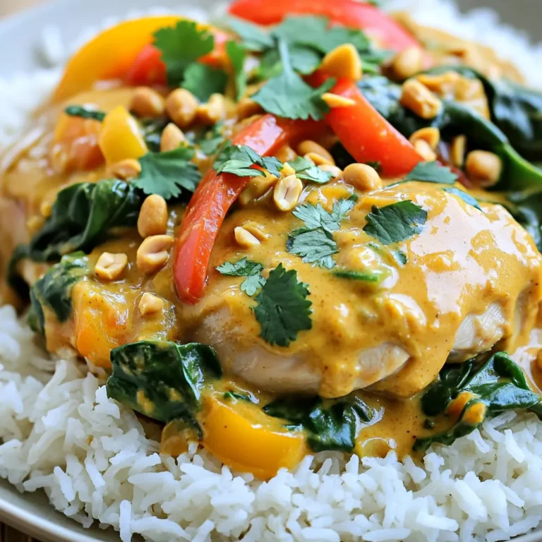 Für unser Slow Cooker Thai Peanut Chicken Curry benötigen wir einige wichtige Zutaten: - 680 g Hähnchenschenkel ohne Haut, in mundgerechte Stücke geschnitten - 1 Dose (400 ml) Kokosmilch - 120 ml natürliche Erdnussbutter - 60 ml Sojasauce oder Tamari (für glutenfrei) - 3 Esslöffel rote Currypaste - 1 Esslöffel brauner Zucker - 1 Esslöffel frischer Ingwer, gerieben - 4 Zehen Knoblauch, fein gehackt - 1 Paprika, in Streifen geschnitten (jede Farbe nach Wahl) - 250 g Babyspinat Diese Zutaten geben dem Gericht seine köstliche Tiefe und den cremigen Geschmack. Das Hähnchen wird zart und saftig, während die Kokosmilch für eine reichhaltige Basis sorgt. Die Gewürze machen dieses Curry besonders. Wir verwenden: - 60 ml Sojasauce oder Tamari - 3 Esslöffel rote Currypaste - 1 Esslöffel brauner Zucker - 1 Esslöffel frischer Ingwer, gerieben - 4 Zehen Knoblauch, fein gehackt Die Sojasauce und die rote Currypaste sorgen für den typischen Thai-Geschmack. Der Ingwer und der Knoblauch bringen Frische und Wärme ins Gericht. Der braune Zucker rundet alles ab und gibt eine süße Note. Um das Gericht zu vervollständigen, garnieren wir mit: - Frischem Koriander, gehackt - Gehackten Erdnüssen Diese Garnierungen verleihen dem Curry eine schöne Textur und einen frischen Geschmack. Als Beilage empfehle ich gedämpften Reis oder Quinoa. Beide passen perfekt zu diesem herzhaften Curry und machen die Mahlzeit noch sättigender. Zuerst mache ich die Sauce. Ich nehme einen Slow Cooker und gebe dort die Kokosmilch, die Erdnussbutter, die Sojasauce, die rote Currypaste, den braunen Zucker, den geriebenen Ingwer und den gehackten Knoblauch hinein. Ich benutze einen Schneebesen, um alles gut zu verrühren. Es ist wichtig, dass die Sauce glatt ist. Wenn die Sauce gut aussieht, kann ich mit dem nächsten Schritt weitermachen. Jetzt ist es Zeit, das Hähnchen hinzuzufügen. Ich schneide die Hähnchenschenkel in mundgerechte Stücke. Diese gebe ich in die Sauce im Slow Cooker. Ich rühre vorsichtig um, damit das Hähnchen gleichmäßig bedeckt ist. Danach lege ich die geschnittene Paprika auf die Hähnchenmasse. Die Farben der Paprika machen das Gericht schön und appetitlich. Ich decke den Slow Cooker ab. Jetzt stelle ich ihn auf niedrige Stufe für 6 bis 7 Stunden ein. Alternativ kann ich ihn auch auf hohe Stufe für 3 bis 4 Stunden stellen. Ich warte geduldig, bis das Hühnchen zart und gut durchgegart ist. Etwa 10 Minuten vor dem Servieren rühre ich den Babyspinat unter, damit er leicht verwelkt. Nun schmecke ich das Curry mit Salz, Pfeffer und Limettensaft ab. Es sollte frisch und lecker sein. Die Garzeit für das Curry ist wichtig. Bei niedriger Hitze braucht es 6-7 Stunden. Bei hoher Hitze sind 3-4 Stunden genug. Achte darauf, dass das Hähnchen zart ist. Wenn du es zu lange kochst, wird es trocken. Ich empfehle, einen Timer zu nutzen. So vergisst du nicht, wann das Curry fertig ist. Um den Geschmack deines Currys zu verstärken, kannst du einige Tricks anwenden. Füge mehr rote Currypaste hinzu, wenn du es schärfer magst. Frischer Ingwer und Knoblauch geben auch viel Geschmack. Du kannst auch einen Spritzer Limettensaft beim Servieren hinzufügen. Das bringt Frische in das Gericht. Probiere, die Erdnussbutter etwas zu rösten, bevor du sie hinzufügst. Das intensifiziert den Erdnussgeschmack. Ein häufiger Fehler ist, zu viel Flüssigkeit hinzuzufügen. Die Kokosmilch und die Erdnussbutter sind schon reichhaltig. Ein anderer Fehler ist, das Hähnchen nicht gut zu vermischen. Achte darauf, dass die Stücke gleichmäßig mit der Sauce bedeckt sind. Wenn du das Gemüse zu früh hinzufügst, wird es matschig. Füge den Babyspinat erst kurz vor dem Servieren hinzu, damit er frisch bleibt. {{image_4}} Um dein Curry vegetarisch zu machen, ersetze das Hähnchen durch Tofu. Tofu hat eine tolle Textur. Du kannst auch Kichererbsen oder Linsen verwenden. Diese bringen Protein und machen das Gericht nahrhaft. Achte darauf, den Tofu gut zu würzen. So wird er schmackhaft und passt perfekt zur Sauce. Fühl dich frei, mehr Gemüse hinzuzufügen. Brokkoli, Karotten oder Zucchini passen gut. Diese Gemüse machen das Curry bunt und gesund. Schneide das Gemüse in kleine Stücke. So garen sie gleichmäßig und behalten ihren Biss. Du kannst sogar gefrorenes Gemüse nutzen. Das macht das Gericht schnell und einfach. Wenn du es schärfer magst, füge mehr rote Currypaste hinzu. Du kannst auch frische Chili verwenden. Für weniger Schärfe, nimm einfach weniger Currypaste. Es ist wichtig, die Schärfe an deinen Geschmack anzupassen. So wird das Curry für alle lecker. Denke daran, die Schärfe langsam zu steigern. So findest du die perfekte Balance. Nach dem Kochen kann das Curry im Kühlschrank aufbewahrt werden. Füllen Sie das Curry in einen luftdichten Behälter. So bleibt es frisch. Es hält sich bis zu drei Tage. Denken Sie daran, das Curry gut abzukühlen, bevor Sie es lagern. Wenn Sie mehr Portionen zubereitet haben, können Sie das Curry einfrieren. Füllen Sie das abgekühlte Curry in gefriergeeignete Behälter. Achten Sie darauf, etwas Platz zu lassen, da das Curry beim Gefrieren expandiert. Es bleibt bis zu drei Monate frisch. Um das Curry wieder zu erwärmen, nehmen Sie es aus dem Kühlschrank oder Gefrierfach. Bei Kühlschrank-Curry erhitzen Sie es in einem Topf bei mittlerer Hitze. Rühren Sie es gut um, damit es gleichmäßig warm wird. Bei gefrorenem Curry können Sie es zuerst im Kühlschrank über Nacht auftauen. Danach können Sie es wie das andere Curry erhitzen. Sie können auch eine Mikrowelle verwenden, um es schnell warm zu machen. Achten Sie darauf, es in Intervallen zu erhitzen und zwischendurch zu rühren. Ja, frisches Hähnchen funktioniert gut in diesem Rezept. Wenn du frisches Hähnchen verwendest, schneide es in mundgerechte Stücke. Frisches Hähnchen hat oft mehr Geschmack. Achte darauf, die Garzeit leicht zu reduzieren. Überprüfe die Temperatur, um sicherzustellen, dass es gut durchgegart ist. Um das Curry glutenfrei zu machen, nutze Tamari statt Sojasauce. Tamari hat den gleichen Geschmack, ist aber glutenfrei. Überprüfe auch die Erdnussbutter, um sicherzustellen, dass sie keine versteckten Gluten enthält. Viele Marken bieten glutenfreie Optionen an, die gut funktionieren. Zu diesem Curry passen viele Beilagen. Gedämpfter Reis ist eine beliebte Wahl. Quinoa ist eine gute, nahrhafte Alternative. Auch frisches Gemüse oder ein einfacher Salat ergänzen das Gericht gut. Du kannst auch Naan-Brot oder Reisnudeln servieren. Dieses Curry-Rezept bietet viele leckere Zutaten und einfache Schritte. Wir haben die Hauptzutaten, Gewürze und Garnierungen besprochen. Die Schritt-für-Schritt-Anleitung macht das Kochen leicht. Tipps helfen dir, Fehler zu vermeiden. Du kannst auch Variationen ausprobieren, um es anzupassen. Wenn du das Curry lagerst, bleiben die Aromen frisch. Mit den FAQs klären wir gängige Fragen. Nutze das Wissen, um dein Curry zu perfektionieren und zu genießen. Dein nächster Kochabend wird ein Hit!