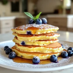 Für die perfekten Zitronen-Blaubeer-Ricotta-Pfannkuchen brauchen Sie einige einfache Zutaten: - 1 Tasse Weizenmehl - 1 Esslöffel Zucker - 1 Teelöffel Backpulver - 1/2 Teelöffel Natron - 1/4 Teelöffel Salz - 1 Tasse Ricotta-Käse - 2 große Eier - 1/4 Tasse Milch - 2 Esslöffel Zitronensaft - Abrieb von 1 Zitrone - 1 Tasse frische Blaubeeren (plus extra zum Garnieren) - Butter oder Öl zum Braten Die Kombination aus Ricotta und Zitronensaft macht die Pfannkuchen besonders saftig und lecker. Die Blaubeeren sorgen für eine süße Note und bringen Farbe auf den Teller. Die Gewürze und Backtriebmittel sind wichtig für den Geschmack und die Textur der Pfannkuchen. Hier sind die wichtigsten: - 1 Teelöffel Backpulver sorgt für die perfekte Höhe. - 1/2 Teelöffel Natron gibt den Pfannkuchen eine leichte Luftigkeit. - 1/4 Teelöffel Salz hebt den Geschmack hervor. Diese Zutaten sind wichtig, um die Balance zwischen Süße und Säure zu erreichen. Sie helfen auch, dass die Pfannkuchen fluffig werden. Wenn Sie einige Zutaten nicht zur Hand haben oder spezielle Diätvorgaben haben, gibt es gute Alternativen: - Verwenden Sie Dinkelmehl anstelle von Weizenmehl für eine gesündere Option. - Pflanzenmilch kann die normale Milch ersetzen. So machen Sie die Pfannkuchen vegan. - Für eine zuckerfreie Version können Sie Honig oder Agavendicksaft verwenden. Experimentieren Sie mit diesen Optionen, um das Rezept nach Ihrem Geschmack anzupassen. Zuerst nehmen Sie eine mittelgroße Schüssel. Geben Sie das Weizenmehl, den Zucker, das Backpulver, das Natron und das Salz hinein. Vermischen Sie alles gut mit einem Schneebesen. Achten Sie darauf, dass keine Klumpen entstehen. Diese Mischung bildet die Basis für die Pfannkuchen. In einer anderen großen Schüssel geben Sie den Ricotta-Käse, die Eier, die Milch, den Zitronensaft und den Zitronenabrieb. Rühren Sie die Zutaten mit einem Löffel oder einem Handmixer zusammen. Die Mischung sollte schön glatt sein und gut vermengt werden. Jetzt fügen Sie die trockenen Zutaten portionsweise zu den feuchten Zutaten hinzu. Rühren Sie vorsichtig, bis alles gerade so verbunden ist. Es ist in Ordnung, wenn der Teig etwas klumpig bleibt. Zum Schluss heben Sie die frischen Blaubeeren vorsichtig unter. Achten Sie darauf, die Beeren nicht zu zerdrücken. Erhitzen Sie eine beschichtete Pfanne oder Grillplatte bei mittlerer Hitze. Fügen Sie eine kleine Menge Butter oder Öl hinzu, um die Oberfläche zu beschichten. Gießen Sie für jeden Pfannkuchen 1/4 Tasse des Teigs in die Pfanne. Backen Sie sie für etwa 3-4 Minuten, bis sich Blasen auf der Oberfläche bilden. Wenden Sie die Pfannkuchen vorsichtig und braten Sie sie für weitere 2-3 Minuten, bis sie goldbraun sind. Wiederholen Sie diesen Schritt mit dem restlichen Teig und fügen Sie bei Bedarf mehr Butter oder Öl hinzu. Um den perfekten Pfannkuchenteig zu erzielen, ist das Mischen wichtig. Mischen Sie die trockenen Zutaten gut, um Klumpen zu vermeiden. Die feuchten Zutaten sollten glatt sein. Fügen Sie die trockenen Zutaten langsam zu den feuchten hinzu. Rühren Sie nur kurz, bis alles verbunden ist. Ein klumpiger Teig ist ideal. Übermixen Sie ihn nicht, sonst werden die Pfannkuchen zäh. Braten Sie die Pfannkuchen bei mittlerer Hitze. Eine gleichmäßige Temperatur sorgt für perfekte Pfannkuchen. Verwenden Sie eine beschichtete Pfanne und fügen Sie etwas Butter oder Öl hinzu. Gießen Sie 1/4 Tasse Teig in die Pfanne. Warten Sie, bis sich Blasen auf der Oberfläche bilden, bevor Sie wenden. So bleibt der Pfannkuchen schön fluffig. Servieren Sie die Pfannkuchen warm und stapeln Sie zwei oder drei auf einem Teller. Garnieren Sie mit frischen Blaubeeren und einem Staub Puderzucker. Ein Schuss Ahornsirup oder Honig macht sie noch besser. Ein Minzblatt bringt Farbe und Frische. Diese einfachen Tricks machen Ihr Gericht noch ansprechender. {{image_4}} Wenn du neue Geschmäcker ausprobieren möchtest, gibt es viele Fruchtkombinationen, die gut passen. Du kannst Erdbeeren, Himbeeren oder sogar Pfirsiche verwenden. Diese Früchte sind süß und bringen eine frische Note. Kombiniere sie mit etwas Zimt oder Vanille für zusätzlichen Geschmack. Du wirst überrascht sein, wie lecker diese Variationen sein können! Du kannst die Pfannkuchen auch glutenfrei machen. Verwende einfach eine glutenfreie Mehlmischung anstelle von Weizenmehl. Für eine vegane Option ersetze die Eier durch einen Leinsamen-Ei-Ersatz. Mische einen Esslöffel Leinsamen mit drei Esslöffeln Wasser und lasse es einige Minuten ruhen. Ricotta kannst du durch eine pflanzliche Alternative ersetzen. So bleibt der Geschmack trotzdem toll! Diese Pfannkuchen sind nicht nur zum Frühstück gut. Sie machen auch ein tolles Dessert! Serviere sie warm mit einer Kugel Eis oder einem Klecks Schlagsahne. Du kannst auch etwas Zitronensirup oder Honig darüber träufeln. Das macht sie noch süßer und schmackhafter. Probiere es aus, und du wirst die Kombination lieben! Um die Reste der Zitronen-Blaubeer-Ricotta-Pfannkuchen frisch zu halten, lege sie in einen luftdichten Behälter. Du kannst sie auch in Frischhaltefolie wickeln. Lagere die Pfannkuchen im Kühlschrank. So bleiben sie bis zu drei Tage lecker. Wenn du die Pfannkuchen länger aufbewahren möchtest, friere sie ein. Lege ein Stück Pergamentpapier zwischen die Pfannkuchen. So kleben sie nicht zusammen. Packe sie dann in einen Gefrierbeutel. Sie halten sich bis zu drei Monate im Gefrierfach. Um die gefrorenen Pfannkuchen aufzuwärmen, nimm sie aus dem Gefrierfach. Lass sie zuerst im Kühlschrank auftauen. Du kannst sie dann in der Mikrowelle oder in einer Pfanne aufwärmen. Erhitze sie bei mittlerer Hitze, bis sie warm sind. So schmecken sie fast wie frisch zubereitet. Um fluffige Pfannkuchen zu machen, achte auf den Teig. Vermische die trockenen und feuchten Zutaten vorsichtig. Übermixen führt zu dichten Pfannkuchen. Lass den Teig auch kurz ruhen. So können die Zutaten aufquellen. Das macht die Pfannkuchen luftiger. Ja, du kannst gefrorene Blaubeeren verwenden. Achte darauf, sie vorher leicht antauen zu lassen. So bleibt der Teig nicht zu feucht. Mische sie vorsichtig unter den Teig, um ein Zerdrücken zu vermeiden. Gefrorene Blaubeeren sind eine gute Option, wenn frische nicht verfügbar sind. Um die Pfannkuchen gesünder zu machen, ersetze einen Teil des Weizenmehls durch Vollkornmehl. Das erhöht den Ballaststoffgehalt. Verwende weniger Zucker oder ersetze ihn durch Honig oder Ahornsirup. Du kannst auch griechischen Joghurt anstelle von Ricotta verwenden. Das macht die Pfannkuchen leicht und gesund. Diese Anleitung zeigt dir alles für Zitronen-Blaubeer-Ricotta-Pfannkuchen. Du hast gelernt, welche Zutaten wichtig sind und wie du sie zubereitest. Wir haben Tipps für die perfekte Konsistenz sowie praktische Aufbewahrungsinformationen besprochen. Denke daran, dass du kreativ sein kannst. Variiere die Zutaten nach deinem Geschmack. Du kannst sogar andere Früchte nutzen oder gesündere Alternativen ausprobieren. Jetzt bist du bereit, die Pfannkuchen zu machen und zu genießen. Viel Spaß beim Ausprobieren!