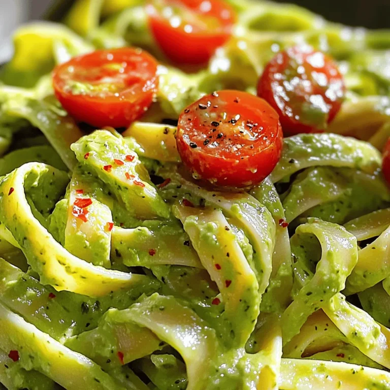 - 2 reife Avocados, entsteint und geschält - 1 Tasse frische Korianderblätter, fest gepackt - 2 Knoblauchzehen Die Hauptzutaten in diesem Rezept sind sehr wichtig. Reife Avocados machen die Sauce cremig und lecker. Frische Korianderblätter bringen einen tollen Geschmack. Knoblauch gibt der Sauce einen zusätzlichen Kick. - 2 Esslöffel Limettensaft - 1/4 Tasse Olivenöl - 340 g Pasta (z.B. Spaghetti oder Fettuccine) - 1 Teelöffel Salz - 1/2 Teelöffel schwarzer Pfeffer - Cherrytomaten, halbiert (zur Garnierung) - Zerstoßene rote Paprikaflocken (optional, für Schärfe) Diese weiteren Zutaten sind ebenfalls wichtig. Der Limettensaft bringt Frische und Säure. Olivenöl macht die Sauce glatt. Pasta ist die Basis des Gerichts. Salz und Pfeffer würzen die Mischung. Cherrytomaten und Paprikaflocken verleihen eine schöne Note. - Bereite einen großen Topf mit Salzwasser vor. - Bringe das Wasser zum Kochen. - Füge die Pasta hinzu und koche sie al dente, wie auf der Packung angegeben. - Bewahre eine Tasse Pastawasser auf. Gieße die Pasta dann ab und stelle sie beiseite. - Nimm einen Mixer oder eine Küchenmaschine. - Kombiniere die reifen Avocados, frischen Koriander, Knoblauch, Limettensaft, Olivenöl, Salz und schwarzen Pfeffer darin. - Püriere alles gut, bis die Mischung glatt und cremig ist. - Wenn die Sauce zu dick ist, füge etwas vom aufbewahrten Pastawasser hinzu. - Gib die abgetropfte Pasta in denselben Topf zurück. - Gieße die Avocadosauce über die Pasta. - Vermenge alles gut, bis die Pasta gleichmäßig mit der Sauce überzogen ist. - Falls nötig, füge nach und nach mehr Pastawasser hinzu, um die perfekte cremige Textur zu erreichen. - Reifegrade erkennen: Wähle Avocados, die leicht auf Druck nachgeben. Diese sind reif und cremig. Vermeide zu harte oder bereits matschige Avocados. - Lagerung und Haltbarkeit: Lagere reife Avocados bei Zimmertemperatur. Um die Reifung zu stoppen, lege sie in den Kühlschrank. Sie bleiben so bis zu einer Woche frisch. - Verwendung von Pastawasser: Das stärkehaltige Nudelwasser hilft, die Sauce cremig zu machen. Füge nach Bedarf einen Esslöffel hinzu, bis die gewünschte Konsistenz erreicht ist. - Alternative Bindemittel: Wenn du die Sauce dicker magst, kannst du auch etwas Cashewcreme oder griechischen Joghurt verwenden. - Kreative Serviervorschläge: Garniere die Pasta mit frisch gehackten Nüssen oder Samen für einen crunchigen Biss. - Verwendung von frischen Kräutern: Frischer Koriander oder Petersilie sind tolle Ergänzungen. Sie geben Farbe und frischen Geschmack. {{image_4}} Du kannst die Pasta glutenfrei machen, indem du spezielle glutenfreie Pasta verwendest. Diese Pasta gibt es aus Reis oder Mais. Sie schmeckt gut und hat eine tolle Textur. Wenn du vegan kochen möchtest, lass einfach die Eiernudeln weg. Die cremige Avocadosauce ist von Natur aus vegan und lecker. Um das Gericht proteinreich zu machen, füge gegrilltes Hühnchen oder Tofu hinzu. Beides passt gut zur Avocadosauce. Du kannst auch Gemüse wie Erbsen oder Spinat unterrühren. So wird dein Gericht bunter und gesünder. Willst du neue Geschmäcker probieren? Variiere die Gewürze! Füge mehr Salz oder Pfeffer hinzu, um die Aromen zu verstärken. Auch andere Kräuter wie Basilikum oder Petersilie sind toll. Sie bringen frische Noten in die Pasta. Experimentiere und finde deinen Lieblingsgeschmack! Wenn du Reste von deiner cremigen Avocado-Koriander-Pasta hast, kannst du sie ganz einfach aufbewahren. Lagere sie in einem luftdichten Behälter im Kühlschrank. So bleiben sie frisch. Du solltest die Reste innerhalb von zwei bis drei Tagen essen, um den besten Geschmack zu genießen. Um die Reste aufzuwärmen, kannst du die Mikrowelle oder die Pfanne verwenden. Für die Mikrowelle stelle die Pasta in eine Schüssel und decke sie ab. Erhitze sie für etwa 1-2 Minuten. Rühre zwischendurch um, damit sie gleichmäßig warm wird. Wenn du die Pfanne benutzt, erhitze die Pasta bei mittlerer Hitze. Füge ein wenig Olivenöl oder Wasser hinzu, um ein Ankleben zu vermeiden. Die Avocadosauce hält sich im Kühlschrank etwa 2 Tage. Wenn du sie länger aufbewahren möchtest, kannst du sie einfrieren. Fülle die Sauce in einen luftdichten Behälter oder einen Gefrierbeutel. So bleibt sie bis zu drei Monate frisch. Wenn du die Sauce wieder verwenden willst, lasse sie über Nacht im Kühlschrank auftauen. Du kannst sie auch direkt in der Mikrowelle oder auf dem Herd erwärmen. Füge etwas frisches Olivenöl oder Wasser hinzu, um die cremige Konsistenz wiederherzustellen. So bleibt der Geschmack frisch und lecker. Um die Sauce dicker zu machen, kannst du verschiedene Methoden nutzen. Eine gute Idee ist, weniger Olivenöl zu verwenden. Du kannst auch mehr Avocados hinzufügen. Das macht die Sauce cremiger. Eine weitere Möglichkeit ist, weniger Pastawasser zu verwenden. Füge die Flüssigkeit nach und nach hinzu. So behält die Sauce ihre Dicke. Ein Hinweis: Wenn du die Sauce kalt lagerst, kann sie dicker werden. Ja, du kannst die Pasta im Voraus zubereiten. Koche die Pasta und lass sie abkühlen. Achte darauf, sie mit etwas Olivenöl zu mischen. So klebt sie nicht zusammen. Du kannst die Sauce auch im Voraus zubereiten. Bewahre die Sauce in einem luftdichten Behälter auf. Wenn du alles servieren möchtest, erwärme die Pasta leicht. Mische dann die kalte Sauce dazu. So bleibt das Gericht frisch und lecker. Für dieses Rezept empfehle ich Spaghetti oder Fettuccine. Diese Pastaarten nehmen die Sauce gut auf. Du kannst aber auch kurze Pasta verwenden, wie Penne oder Fusilli. Sie sind ebenfalls gut geeignet. Achte darauf, dass die Pasta al dente ist. So bleibt sie beim Mischen mit der Sauce schön bissfest. In diesem Blogbeitrag haben wir die wichtigsten Zutaten für eine köstliche Avocadosauce erkundet. Von reifen Avocados bis hin zu frischen Kräutern, jede Zutat spielt eine Rolle. Wir haben die Zubereitung in einfachen Schritten beschrieben und hilfreiche Tipps gegeben. Variationen machen das Gericht noch vielseitiger. Denken Sie daran, Reste richtig zu lagern. Die Kombination aus frischen Zutaten und Ihrer Kreativität sorgt für ein leckeres Essen. Genießen Sie das Kochen und experimentieren Sie mit verschiedenen Varianten!