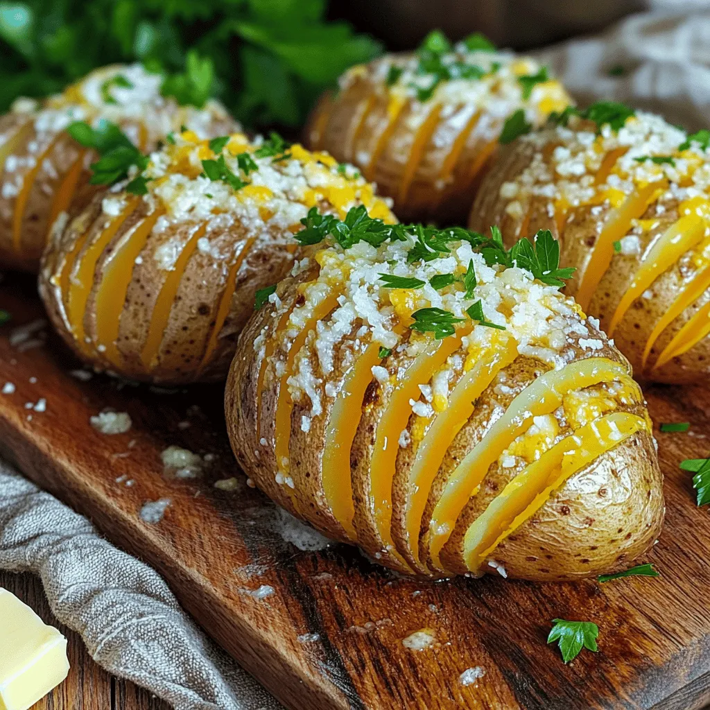 Hier ist die Liste der Zutaten, die du für die Zubereitung der Air Fryer Knoblauch Parmesan Hasselback-Kartoffeln brauchst: - 4 mittelgroße Backkartoffeln (Russet) - 4 Esslöffel ungesalzene Butter, geschmolzen - 3 Knoblauchzehen, fein gehackt - 1/2 Tasse geriebener Parmesan - 2 Esslöffel frische Petersilie, fein gehackt - 1 Teelöffel Paprika - Salz und Pfeffer nach Geschmack - Olivenölspray Diese Zutaten sind einfach und leicht zu finden. Die Kombination aus Knoblauch und Parmesan macht die Kartoffeln besonders schmackhaft. Die frische Petersilie fügt eine schöne Farbe und ein wenig Frische hinzu. Denke daran, ungesalzene Butter zu verwenden. So kannst du die Salzmenge besser kontrollieren. Lass uns jetzt die einzelnen Zutaten genauer anschauen. Die Russet-Kartoffeln sind perfekt für Hasselback. Sie haben eine gute Textur und nehmen die Aromen gut auf. Die geschmolzene Butter sorgt für einen reichen Geschmack. Der Knoblauch bringt eine aromatische Tiefe, die einfach unwiderstehlich ist. Geriebener Parmesan schmilzt schön und gibt eine köstliche Kruste. Er ist ein Muss für diesen Geschmack. Frische Petersilie ist nicht nur schön, sondern bringt auch einen frischen Geschmack. Sie passt perfekt zu den Kartoffeln. Paprika, Salz und Pfeffer sind wichtig für die Geschmacksbalance. Sie heben die anderen Aromen hervor. Das Olivenölspray hilft, die Kartoffeln im Air Fryer knusprig zu machen. Es verhindert das Ankleben und sorgt für eine gleichmäßige Bräunung. Mit diesen Zutaten bereitest du ein köstliches Gericht zu, das alle lieben werden! - Heize deinen Air Fryer auf 190°C vor. - Wasche die Backkartoffeln gründlich und trockne sie mit einem Küchentuch. - Lege jede Kartoffel auf ein Schneidebrett. Mache mit einem scharfen Messer dünne Einschnitte. Die Einschnitte sollten etwa 2 cm tief sein. Achte darauf, nicht ganz durchzuschneiden. So bleibt die Form der Kartoffel erhalten. - Nimm eine kleine Schüssel und vermische die geschmolzene Butter mit dem fein gehackten Knoblauch. - Füge Paprika, Salz und Pfeffer nach Geschmack hinzu. Rühre alles gut um. - Bepinsle die Einschnitte der Kartoffeln mit der Knoblauch-Butter-Mischung. Achte darauf, dass die Mischung gut einzieht. - Streue den geriebenen Parmesan großzügig über jede Kartoffel. Arbeite den Käse in die Einschnitte hinein. - Sprühe den Korb des Air Fryers leicht mit Olivenöl ein. Lege die Kartoffeln hinein. Achte darauf, dass sie genug Abstand haben. - Frittiere die Kartoffeln 25 bis 30 Minuten im Air Fryer. So werden sie knusprig und das Innere bleibt zart. Überprüfe die Kartoffeln zur Hälfte der Garzeit. Bepinsle sie gegebenenfalls mit zusätzlicher Knoblauchbutter oder streue mehr Käse darüber. - Nach dem Garen nimm die Kartoffeln heraus und lasse sie kurz abkühlen. Garniere die Hasselback-Kartoffeln mit fein gehackter Petersilie. - Die besten Schnitte machen: Schneide die Kartoffeln gleichmäßig. Achte darauf, nicht ganz durchzuschneiden. Halte die Schnitte etwa 2 cm tief. So bleibt die Kartoffel stabil und sieht toll aus. - Gleichmäßige Garzeit sicherstellen: Lege die Kartoffeln im Air Fryer so, dass sie nicht übereinander liegen. So garen sie gleichmäßig. Drehe sie zur Hälfte der Garzeit für noch bessere Ergebnisse. - Alternative Gewürze ausprobieren: Du kannst mit den Gewürzen spielen. Probiere Kräuter wie Thymian oder Rosmarin. Auch Chili-Flocken geben einen tollen Kick. - Zusätzliche Käsevariationen: Neben Parmesan mag ich auch Cheddar oder Feta. Diese Käse bringen neue Geschmäcker und eine schöne Farbe. - Präsentation und Garnierungen: Platziere die Kartoffeln schön auf einem rustikalen Holzbrett. Beträufle sie mit geschmolzener Butter. Ein paar frische Petersilienblätter machen das Gericht lebendig. - Dips und Beilagenoptionen: Serviere die Kartoffeln mit einem leckeren Dip. Sauerrahm oder Aioli passen perfekt dazu. Du kannst auch einen frischen Salat dazu reichen. {{image_4}} Wenn du auf tierische Produkte verzichten möchtest, gibt es tolle Alternativen. Verwende pflanzlichen Käse. Diese Sorten schmelzen gut und geben dir den gewünschten Geschmack. Auch gibt es glutenfreie Optionen. Viele Kartoffeln sind von Natur aus glutenfrei. Achte darauf, dass alle anderen Zutaten ebenfalls glutenfrei sind. Um deinen Hasselback-Kartoffeln mehr Geschmack zu geben, füge Speck oder andere Füllungen hinzu. Knuspriger Speck passt perfekt zu den Kartoffeln. Du kannst auch Gemüse wie Paprika oder Zucchini in die Einschnitte stecken. Diese bringen Farbe und Geschmack. Die Verwendung von frischen Kräutern kann den Geschmack deiner Kartoffeln verbessern. Je nach Saison kannst du verschiedene Kräuter wählen. Im Sommer sind Basilikum und Thymian ideal. Im Winter passt Rosmarin gut dazu. Frische Kräuter machen das Gericht noch leckerer und gesünder. Um die Reste deiner Hasselback-Kartoffeln frisch zu halten, lagere sie im Kühlschrank. Du solltest die Kartoffeln in einem luftdichten Behälter aufbewahren. So bleiben sie für bis zu drei Tage genießbar. Wenn du die Kartoffeln nicht sofort essen möchtest, kannst du sie auch einfrieren. Lege sie in einen gefrierfesten Beutel und drücke die Luft heraus. So bleiben die Kartoffeln bis zu drei Monate haltbar. Wenn du die Kartoffeln wieder aufwärmen möchtest, gibt es zwei gute Methoden. Die erste Methode ist die Mikrowelle. Lege die Kartoffeln auf einen Teller und decke sie mit einem feuchten Papiertuch ab. Erhitze sie in kurzen Intervallen von 30 Sekunden, bis sie warm sind. Die zweite Methode ist der Air Fryer. Dies gibt den Kartoffeln wieder eine knusprige Textur. Stelle die Temperatur auf 160°C (320°F) ein und wärme die Kartoffeln etwa 5 bis 10 Minuten auf. So schmecken sie fast wie frisch zubereitet! Hasselback-Kartoffeln brauchen 25 bis 30 Minuten im Air Fryer. Die Temperatur beträgt 190°C (375°F). Diese Zeit gibt der Haut die Chance, knusprig zu werden. Prüfe die Kartoffeln nach 15 Minuten und besprühe sie bei Bedarf mit mehr Öl. Ja, du kannst auch andere Sorten nutzen! Die besten Optionen sind festkochende Kartoffeln. Sorten wie Yukon Gold oder Fingerling sind toll für diesen Stil. Vermeide mehlige Kartoffeln, da sie beim Garen zerfallen können. Hier sind einige Tipps, um die Knusprigkeit zu verbessern: - Sprühe mehr Olivenöl auf die Kartoffeln, bevor du sie garst. - Gar die Kartoffeln bei höherer Temperatur für die letzten Minuten. - Bepinsle sie mit extra Knoblauchbutter während des Garens. Diese Schritte helfen, eine schönere Textur zu erzielen. Hasselback-Kartoffeln sind einfach lecker und vielseitig. Wir haben die benötigten Zutaten besprochen, wie die Kartoffeln vorbereitet und im Air Fryer zubereitet werden. Nach dem Kochen kannst du sie nach Belieben anpassen und servieren. Denke daran, die Reste richtig aufzubewahren. Experimentiere mit Gewürzen und Zutaten. Schnapp dir die Ideen und mach dein nächstes Essen einzigartig!unger.
