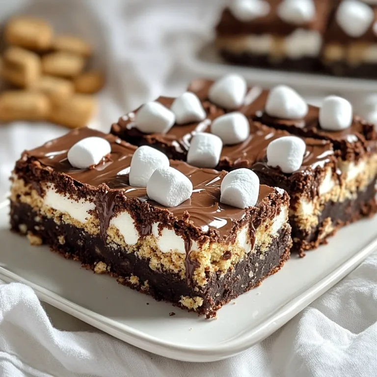 Die Hauptzutaten für die S’mores Brownie Bars sind einfach und lecker. Sie benötigen: - 1 Tasse ungesalzene Butter - 1 Tasse Kristallzucker - 1 Tasse brauner Zucker, gut gepackt - 4 große Eier - 1 Teelöffel Vanilleextrakt - 1 Tasse Weizenmehl - 1 Tasse ungesüßtes Kakaopulver - 1/2 Teelöffel Backpulver - 1/4 Teelöffel Salz - 1 Tasse halbbitterschokolade, Schokoladenstückchen Diese Zutaten sorgen für eine reichhaltige und schokoladige Basis. Für den besonderen S’mores-Geschmack fügen wir einige spezielle Zutaten hinzu: - 1 Tasse Mini-Marshmallows - 1 Tasse zerbröselte Graham-Cracker Die Mini-Marshmallows geben einen süßen, zähen Biss. Die Graham-Cracker fügen eine knusprige Textur hinzu. Zusammen machen diese Zutaten das Rezept perfekt. Wenn Sie das Rezept anpassen möchten, gibt es viele Optionen: - Versuchen Sie verschiedene Schokoladensorten, wie Vollmilch oder Zartbitter. - Fügen Sie Nüsse wie Walnüsse oder Mandeln hinzu für mehr Crunch. - Für eine glutenfreie Version, verwenden Sie glutenfreies Mehl anstelle von Weizenmehl. Diese Variationen helfen, den Geschmack nach Ihrem Wunsch zu gestalten. Experimentieren Sie, um Ihre perfekte S’mores Brownie Bar zu finden! Heize deinen Ofen auf 175°C vor. Fette eine große Backform (23x33 cm) gut ein. Lege die Form mit Backpapier aus. So lassen sich die Riegel später leicht herausheben. Nimm einen mittelgroßen Topf und schmelze die Butter bei niedriger Hitze. Sobald die Butter geschmolzen ist, nimm den Topf vom Herd. Füge den Kristallzucker und den braunen Zucker hinzu. Rühre die Mischung gut um, bis sie gleichmäßig aussieht. Lass die Mischung ein paar Minuten abkühlen. In einer separaten Schüssel siebe das Mehl, das Kakaopulver, das Backpulver und das Salz. Mische alles gut. Füge dann die trockenen Zutaten nach und nach zur Butter-Zucker-Mischung hinzu. Rühre vorsichtig, bis alles gut kombiniert ist. Gieße die Hälfte des Brownieteigs in die vorbereitete Backform. Verteile ihn gleichmäßig. Jetzt ist es Zeit für die Mini-Marshmallows und die zerbröselten Graham-Cracker. Verteile sie gleichmäßig über die Brownieschicht. Gieße den restlichen Teig darauf. Achte darauf, dass die Marshmallows und Graham-Cracker gut bedeckt sind. Backe die Brownie-Riegel 25-30 Minuten lang. Steche mit einem Zahnstocher in die Mitte. Wenn er mit ein paar feuchten Krümeln herauskommt, sind die Brownies fertig. Lass sie mindestens 15 Minuten in der Form abkühlen. Danach hebe sie mithilfe des Backpapiers heraus und lasse sie auf einem Kühlgitter vollständig auskühlen, bevor du sie in Quadrate schneidest. Die perfekte Backzeit für S’mores Brownie Bars liegt bei 25-30 Minuten. Der Zahnstocher-Test ist wichtig. Stecken Sie einen Zahnstocher in die Mitte der Brownies. Wenn er mit einigen feuchten Krümeln herauskommt, sind sie fertig. Achten Sie darauf, die Brownies nicht zu lange zu backen. So bleiben sie schön feucht und schokoladig. Es gibt viele Wege, dieses Rezept zu ändern. Sie können verschiedene Schokoladensorten verwenden, wie weiße oder Milchschokolade. Für mehr Crunch können Sie Nüsse hinzufügen. Auch verschiedene Kekse statt Graham-Cracker sind möglich. Experimentieren Sie mit Ihrem Lieblingsgeschmack! Ein häufiges Problem ist das Übermixen des Teigs. Rühren Sie nur so lange, bis alles gut vermischt ist. Zu viel Rühren macht die Brownies zäh. Stellen Sie sicher, dass die Butter nicht zu heiß ist, wenn Sie Zucker hinzufügen. Dies kann die Textur beeinflussen. Lassen Sie die Brownies nach dem Backen ausreichend abkühlen. So schneiden sie besser. {{image_4}} S’mores Brownie Bars sind vielseitig. Du kannst verschiedene Schokoladensorten nutzen. Möchtest du eine süßere Note? Probiere weiße Schokolade. Für eine stärkere Schokoladenerfahrung ist dunkle Schokolade ideal. Eine Mischung aus halbsüßer und dunkler Schokolade sorgt für Balance. Experimentiere mit verschiedenen Schokoladenstückchen. Nutze auch Schokolade mit Nüssen oder Karamell. So machst du deine Brownie Bars noch spannender. Um mehr Geschmack hinzuzufügen, gibt es viele Optionen. Nüsse wie Walnüsse oder Pekannüsse bringen Crunch. Du kannst auch Erdnussbutter oder Nutella zwischen die Schichten geben. Das gibt einen leckeren Twist. Für Frische füge ein wenig Minze hinzu. Minzextrakt macht den Geschmack aufregend. Du kannst auch eine Prise Zimt hinzufügen. Das sorgt für eine warme Note in deinen Bars. Wenn du glutenfreie oder vegane Brownies möchtest, gibt es Alternativen. Ersetze Weizenmehl durch Mandelmehl oder Hafermehl. Diese Mehle sind glutenfrei und gesund. Für vegane Brownies nutze Apfelmus anstelle von Eiern. Das macht den Teig feucht und lecker. Verwende pflanzliche Butter oder Kokosöl. Achte darauf, dass die Schokolade vegan ist. Mit diesen Tipps kannst du leckere S’mores Brownie Bars genießen, die jeder mag. Um die S’mores Brownie Bars frisch zu halten, lege sie in einen luftdichten Behälter. Du kannst sie auch in Frischhaltefolie wickeln. So bleiben sie weich und lecker. Stelle sicher, dass sie vollständig abgekühlt sind, bevor du sie lagerst. Das schützt die Konsistenz und den Geschmack. Im Kühlschrank halten die Brownie Bars etwa eine Woche. Im Gefrierfach kannst du sie bis zu drei Monate aufbewahren. Schneide die Bars in Stücke, bevor du sie einfrierst. So kannst du sie einfacher portionieren. Vergiss nicht, sie in einem Gefrierbeutel oder Behälter zu lagern. Um die S’mores Brownie Bars wieder aufzuwärmen, benutze die Mikrowelle. Erwärme sie für 10 bis 15 Sekunden. Achte darauf, dass sie nicht zu heiß werden. Du kannst sie auch im Ofen aufwärmen. Lege die Bars auf ein Backblech und erwärme sie bei 150°C für etwa 5 bis 10 Minuten. So bleiben sie schön saftig. Die S’mores Brownie Bars benötigen 25 bis 30 Minuten im Ofen. Der Ofen sollte auf 175°C vorgeheizt sein. Ein Zahnstocher gibt dir das beste Zeichen. Wenn er mit ein paar feuchten Krümeln herauskommt, sind die Brownies fertig. Ja, du kannst das Rezept verdoppeln! Verwende einfach eine größere Backform. Achte darauf, die Backzeit zu überprüfen. Größere Mengen brauchen oft etwas länger. Mach den Zahnstocher-Test, um sicher zu gehen. Du kannst die Brownies mit verschiedenen Zutaten aufpeppen. Füge Nüsse oder andere Schokoladensorten hinzu. Eine Prise Zimt kann auch den Geschmack verbessern. Ein paar Tropfen Espresso intensivieren den Schokoladengeschmack. In diesem Blogbeitrag haben wir die leckeren S’mores Brownie Bars behandelt. Wir schauten uns die Hauptzutaten und besondere Zutaten wie Mini-Marshmallows an. Ich gab dir eine Schritt-für-Schritt-Anleitung, um die Bars perfekt zu backen. Mit Tipps zur Anpassung und Lagerung hast du alles, was du brauchst. Experimentiere mit verschiedenen Schokoladensorten und beachte die Lagerungshinweise. So hast du immer frische und köstliche Brownie Bars griffbereit!