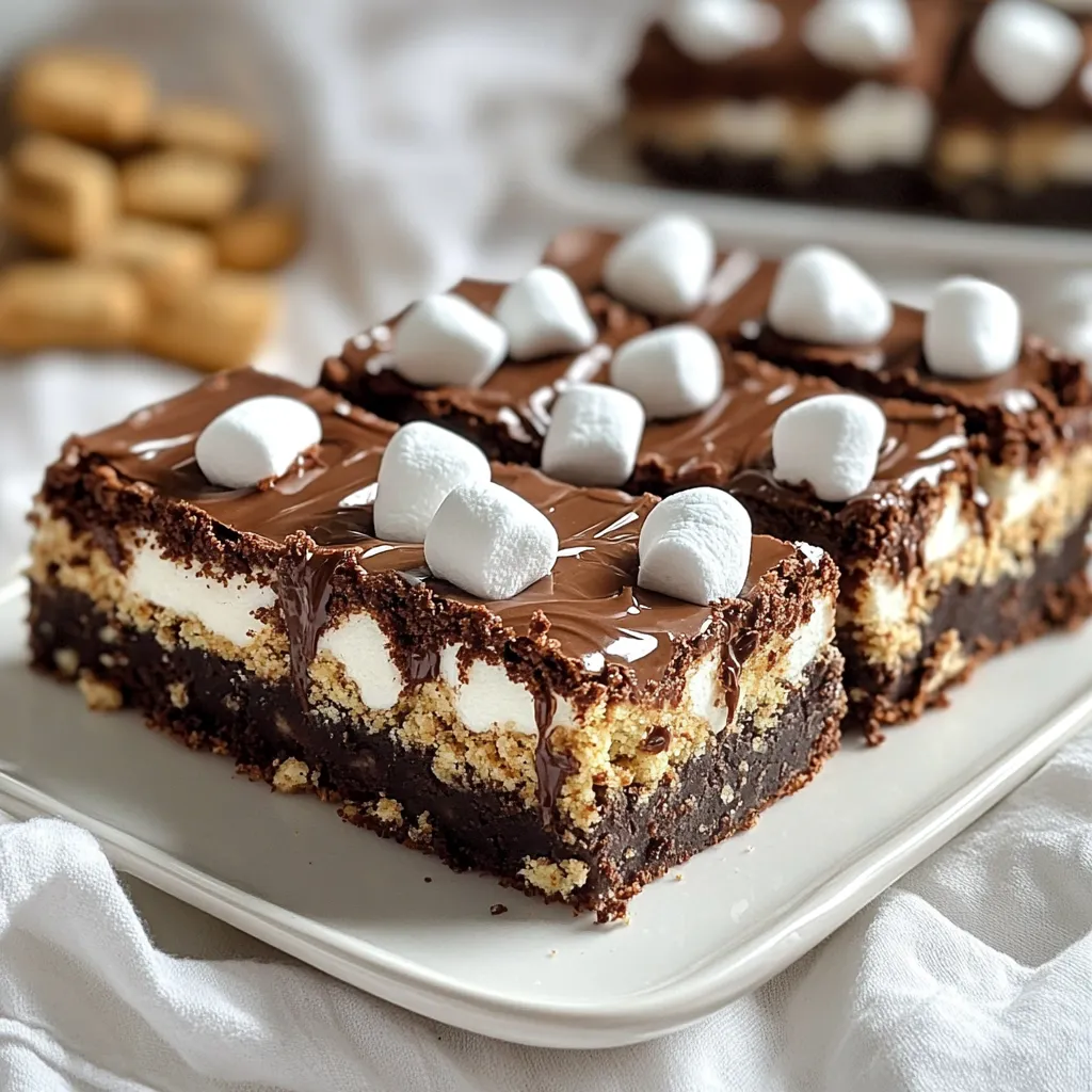 Die Hauptzutaten für die S’mores Brownie Bars sind einfach und lecker. Sie benötigen: - 1 Tasse ungesalzene Butter - 1 Tasse Kristallzucker - 1 Tasse brauner Zucker, gut gepackt - 4 große Eier - 1 Teelöffel Vanilleextrakt - 1 Tasse Weizenmehl - 1 Tasse ungesüßtes Kakaopulver - 1/2 Teelöffel Backpulver - 1/4 Teelöffel Salz - 1 Tasse halbbitterschokolade, Schokoladenstückchen Diese Zutaten sorgen für eine reichhaltige und schokoladige Basis. Für den besonderen S’mores-Geschmack fügen wir einige spezielle Zutaten hinzu: - 1 Tasse Mini-Marshmallows - 1 Tasse zerbröselte Graham-Cracker Die Mini-Marshmallows geben einen süßen, zähen Biss. Die Graham-Cracker fügen eine knusprige Textur hinzu. Zusammen machen diese Zutaten das Rezept perfekt. Wenn Sie das Rezept anpassen möchten, gibt es viele Optionen: - Versuchen Sie verschiedene Schokoladensorten, wie Vollmilch oder Zartbitter. - Fügen Sie Nüsse wie Walnüsse oder Mandeln hinzu für mehr Crunch. - Für eine glutenfreie Version, verwenden Sie glutenfreies Mehl anstelle von Weizenmehl. Diese Variationen helfen, den Geschmack nach Ihrem Wunsch zu gestalten. Experimentieren Sie, um Ihre perfekte S’mores Brownie Bar zu finden! Heize deinen Ofen auf 175°C vor. Fette eine große Backform (23x33 cm) gut ein. Lege die Form mit Backpapier aus. So lassen sich die Riegel später leicht herausheben. Nimm einen mittelgroßen Topf und schmelze die Butter bei niedriger Hitze. Sobald die Butter geschmolzen ist, nimm den Topf vom Herd. Füge den Kristallzucker und den braunen Zucker hinzu. Rühre die Mischung gut um, bis sie gleichmäßig aussieht. Lass die Mischung ein paar Minuten abkühlen. In einer separaten Schüssel siebe das Mehl, das Kakaopulver, das Backpulver und das Salz. Mische alles gut. Füge dann die trockenen Zutaten nach und nach zur Butter-Zucker-Mischung hinzu. Rühre vorsichtig, bis alles gut kombiniert ist. Gieße die Hälfte des Brownieteigs in die vorbereitete Backform. Verteile ihn gleichmäßig. Jetzt ist es Zeit für die Mini-Marshmallows und die zerbröselten Graham-Cracker. Verteile sie gleichmäßig über die Brownieschicht. Gieße den restlichen Teig darauf. Achte darauf, dass die Marshmallows und Graham-Cracker gut bedeckt sind. Backe die Brownie-Riegel 25-30 Minuten lang. Steche mit einem Zahnstocher in die Mitte. Wenn er mit ein paar feuchten Krümeln herauskommt, sind die Brownies fertig. Lass sie mindestens 15 Minuten in der Form abkühlen. Danach hebe sie mithilfe des Backpapiers heraus und lasse sie auf einem Kühlgitter vollständig auskühlen, bevor du sie in Quadrate schneidest. Die perfekte Backzeit für S’mores Brownie Bars liegt bei 25-30 Minuten. Der Zahnstocher-Test ist wichtig. Stecken Sie einen Zahnstocher in die Mitte der Brownies. Wenn er mit einigen feuchten Krümeln herauskommt, sind sie fertig. Achten Sie darauf, die Brownies nicht zu lange zu backen. So bleiben sie schön feucht und schokoladig. Es gibt viele Wege, dieses Rezept zu ändern. Sie können verschiedene Schokoladensorten verwenden, wie weiße oder Milchschokolade. Für mehr Crunch können Sie Nüsse hinzufügen. Auch verschiedene Kekse statt Graham-Cracker sind möglich. Experimentieren Sie mit Ihrem Lieblingsgeschmack! Ein häufiges Problem ist das Übermixen des Teigs. Rühren Sie nur so lange, bis alles gut vermischt ist. Zu viel Rühren macht die Brownies zäh. Stellen Sie sicher, dass die Butter nicht zu heiß ist, wenn Sie Zucker hinzufügen. Dies kann die Textur beeinflussen. Lassen Sie die Brownies nach dem Backen ausreichend abkühlen. So schneiden sie besser. {{image_4}} S’mores Brownie Bars sind vielseitig. Du kannst verschiedene Schokoladensorten nutzen. Möchtest du eine süßere Note? Probiere weiße Schokolade. Für eine stärkere Schokoladenerfahrung ist dunkle Schokolade ideal. Eine Mischung aus halbsüßer und dunkler Schokolade sorgt für Balance. Experimentiere mit verschiedenen Schokoladenstückchen. Nutze auch Schokolade mit Nüssen oder Karamell. So machst du deine Brownie Bars noch spannender. Um mehr Geschmack hinzuzufügen, gibt es viele Optionen. Nüsse wie Walnüsse oder Pekannüsse bringen Crunch. Du kannst auch Erdnussbutter oder Nutella zwischen die Schichten geben. Das gibt einen leckeren Twist. Für Frische füge ein wenig Minze hinzu. Minzextrakt macht den Geschmack aufregend. Du kannst auch eine Prise Zimt hinzufügen. Das sorgt für eine warme Note in deinen Bars. Wenn du glutenfreie oder vegane Brownies möchtest, gibt es Alternativen. Ersetze Weizenmehl durch Mandelmehl oder Hafermehl. Diese Mehle sind glutenfrei und gesund. Für vegane Brownies nutze Apfelmus anstelle von Eiern. Das macht den Teig feucht und lecker. Verwende pflanzliche Butter oder Kokosöl. Achte darauf, dass die Schokolade vegan ist. Mit diesen Tipps kannst du leckere S’mores Brownie Bars genießen, die jeder mag. Um die S’mores Brownie Bars frisch zu halten, lege sie in einen luftdichten Behälter. Du kannst sie auch in Frischhaltefolie wickeln. So bleiben sie weich und lecker. Stelle sicher, dass sie vollständig abgekühlt sind, bevor du sie lagerst. Das schützt die Konsistenz und den Geschmack. Im Kühlschrank halten die Brownie Bars etwa eine Woche. Im Gefrierfach kannst du sie bis zu drei Monate aufbewahren. Schneide die Bars in Stücke, bevor du sie einfrierst. So kannst du sie einfacher portionieren. Vergiss nicht, sie in einem Gefrierbeutel oder Behälter zu lagern. Um die S’mores Brownie Bars wieder aufzuwärmen, benutze die Mikrowelle. Erwärme sie für 10 bis 15 Sekunden. Achte darauf, dass sie nicht zu heiß werden. Du kannst sie auch im Ofen aufwärmen. Lege die Bars auf ein Backblech und erwärme sie bei 150°C für etwa 5 bis 10 Minuten. So bleiben sie schön saftig. Die S’mores Brownie Bars benötigen 25 bis 30 Minuten im Ofen. Der Ofen sollte auf 175°C vorgeheizt sein. Ein Zahnstocher gibt dir das beste Zeichen. Wenn er mit ein paar feuchten Krümeln herauskommt, sind die Brownies fertig. Ja, du kannst das Rezept verdoppeln! Verwende einfach eine größere Backform. Achte darauf, die Backzeit zu überprüfen. Größere Mengen brauchen oft etwas länger. Mach den Zahnstocher-Test, um sicher zu gehen. Du kannst die Brownies mit verschiedenen Zutaten aufpeppen. Füge Nüsse oder andere Schokoladensorten hinzu. Eine Prise Zimt kann auch den Geschmack verbessern. Ein paar Tropfen Espresso intensivieren den Schokoladengeschmack. In diesem Blogbeitrag haben wir die leckeren S’mores Brownie Bars behandelt. Wir schauten uns die Hauptzutaten und besondere Zutaten wie Mini-Marshmallows an. Ich gab dir eine Schritt-für-Schritt-Anleitung, um die Bars perfekt zu backen. Mit Tipps zur Anpassung und Lagerung hast du alles, was du brauchst. Experimentiere mit verschiedenen Schokoladensorten und beachte die Lagerungshinweise. So hast du immer frische und köstliche Brownie Bars griffbereit!