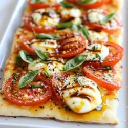 - 1 fertig gekaufter Fladenbrot oder Pizzateig - 2 reife Tomaten, in dünne Scheiben geschnitten - 1 Tasse frischer Mozzarella, in Scheiben geschnitten oder gezupft Die Wahl der Hauptzutaten ist wichtig. Nimm frische, reife Tomaten. Sie geben dem Fladenbrot den besten Geschmack. Frischer Mozzarella macht das Gericht cremig und lecker. Wenn du Pizzateig verwendest, achte darauf, ihn dünn auszurollen. So wird das Fladenbrot schön knusprig. - 2 Esslöffel Olivenöl - 1 Teelöffel Balsamico-Essig - Salz, Pfeffer und rote Pfefferflocken (optional) Die Gewürze bringen das Fladenbrot zum Leben. Olivenöl sorgt für eine schöne goldene Farbe. Balsamico-Essig gibt einen süßen und sauren Kick. Salz und Pfeffer sind wichtig für den Geschmack. Rote Pfefferflocken fügen einen scharfen Hauch hinzu, wenn du es magst. Verwende diese Zutaten großzügig, um das beste Aroma zu erzielen. {{ingredient_image_2}} Zuerst heizen Sie den Ofen auf 200°C vor. Diese Temperatur bringt das Fladenbrot schön knusprig. Falls Sie Pizzateig verwenden, rollen Sie ihn auf einem Backblech mit Backpapier aus. Ein fertig gekauftes Fladenbrot legen Sie einfach auf das Blech. Nun bestreichen Sie die Oberfläche des Fladenbrots gleichmäßig mit Olivenöl. Das Öl gibt Geschmack und hilft beim Bräunen. Jetzt verteilen Sie die Tomatenscheiben gleichmäßig auf dem Fladenbrot. Lassen Sie dabei etwas Platz zwischen den Stücken. So garen die Tomaten gleichmäßig. Streuen Sie die Mozzarella-Stücke darüber. Würzen Sie das Fladenbrot mit Salz und Pfeffer. Optional können Sie rote Pfefferflocken für mehr Schärfe hinzufügen. Backen Sie das Fladenbrot im Ofen für 12 bis 15 Minuten. Es ist fertig, wenn der Käse sprudelt und goldbraun ist. Die Ränder des Fladenbrots sollten knusprig sein. Nehmen Sie das Fladenbrot nach dem Backen heraus und lassen Sie es eine Minute abkühlen. Träufeln Sie Balsamico-Essig darüber und streuen Sie frische Basilikumblätter darauf. Diese geben einen tollen Duft. Jetzt schneiden Sie das Fladenbrot in Stücke und servieren es warm. Genießen Sie die Aromen von Tomate, Basilikum und Mozzarella! Die ideale Temperatur für knuspriges Fladenbrot ist 200°C. Backe das Fladenbrot 12-15 Minuten. Achte darauf, dass der Käse sprudelt und leicht goldbraun ist. Die Ränder sollten knusprig sein. Wenn du einen Ofen mit Umluft hast, kann die Zeit etwas kürzer sein. Um den Geschmack zu steigern, füge frische Kräuter hinzu, wie Oregano oder Thymian. Du kannst auch Zwiebeln oder Paprika hinzufügen. Für einen scharfen Kick streue rote Pfefferflocken darüber. Ein Hauch von Knoblauchpulver kann ebenfalls toll sein. Experimentiere mit deinen Lieblingszutaten! Serviere dein Fladenbrot auf einem schönen Holzbrett. Lege frische Basilikumblätter als Dekoration darauf. Das macht dein Gericht einladend und frisch. Du kannst auch etwas Balsamico-Glasur darüber träufeln, um einen besonderen Effekt zu erzielen. Ein toller Anblick macht das Essen noch besser! Pro Tipps Frische Zutaten wählen: Verwenden Sie reife, saisonale Tomaten für den besten Geschmack und die beste Textur. Knuspriger Boden: Backen Sie das Fladenbrot auf einem heißen Backblech, um einen besonders knusprigen Boden zu erzielen. Variationen ausprobieren: Fügen Sie andere Gemüsesorten wie Zucchini oder Paprika hinzu, um zusätzliche Aromen und Texturen zu genießen. Servieren mit Stil: Servieren Sie das Fladenbrot mit einem Schuss hochwertigem Olivenöl und frisch geriebenem Parmesan für ein zusätzliches Geschmacks-Upgrade. {{image_4}} Um ein veganes Tomaten-Basilikum-Mozzarella-Fladenbrot zu machen, nutzen Sie veganen Käse. Es gibt viele Marken, die gut schmelzen. Sie können auch extra Gemüse hinzufügen. Paprika, Zucchini oder Spinat sind tolle Optionen. Schneiden Sie diese in dünne Scheiben und verteilen Sie sie gleichmäßig. So wird das Fladenbrot noch bunter und gesünder. Wenn Sie glutenfrei essen, gibt es viele Alternativen. Suchen Sie nach glutenfreiem Fladenbrot oder Pizzateig. Diese sind oft in Supermärkten erhältlich. Achten Sie darauf, die Zutatenliste zu prüfen. So stellen Sie sicher, dass kein Gluten enthalten ist. Es gibt auch viele Rezepte für glutenfreien Teig, die Sie zuhause ausprobieren können. Passen Sie Ihr Fladenbrot an die Saison an, um frische Aromen zu genießen. Im Herbst können Sie Kürbis oder geröstete Rüben hinzufügen. Diese geben dem Fladenbrot eine süße Note. Im Sommer schmecken frische Zucchini oder Paprika hervorragend. Verwenden Sie saisonale Kräuter wie Thymian oder Oregano für zusätzlichen Geschmack. So bleibt Ihr Gericht immer spannend und lecker. Um die Reste des Fladenbrots frisch zu halten, folge diesen Tipps: - Kühlen: Lege das Fladenbrot in einen luftdichten Behälter. So bleibt es weich. - Einwickeln: Wickel das Fladenbrot in Frischhaltefolie oder Aluminiumfolie. Dies schützt vor Luft. - Einfrieren: Wenn du das Fladenbrot länger aufbewahren möchtest, friere es ein. Teile es vorher in Portionen. Wenn du das Fladenbrot wieder aufwärmen willst, achte auf diese Methoden: - Ofen: Heize den Ofen auf 180°C (350°F) vor. Lege das Fladenbrot auf ein Backblech. Backe es für 5-10 Minuten. So bleibt der Käse schmelzig und der Boden knusprig. - Mikrowelle: Wenn du es schneller möchtest, benutze die Mikrowelle. Lege ein feuchtes Papiertuch um das Fladenbrot. Erwärme es für 30 Sekunden. Dies hilft, es nicht trocken zu machen. Mit diesen Tipps bleibt dein Tomaten-Basilikum-Mozzarella-Fladenbrot lecker und frisch! Das Fladenbrot bleibt im Kühlschrank etwa drei bis fünf Tage frisch. Um es richtig zu lagern, wickeln Sie es in Frischhaltefolie. Dies hält es weich und schützt es vor dem Austrocknen. Sie können auch einen luftdichten Behälter nutzen. Wenn Sie das Fladenbrot längere Zeit aufbewahren möchten, frieren Sie es ein. So bleibt es bis zu drei Monate gut. Vor dem Verzehr lassen Sie es einfach auftauen. Ja, das Rezept ist einfach anpassbar. Wenn Sie mehr Portionen benötigen, verdoppeln oder verdreifachen Sie einfach die Zutaten. Achten Sie darauf, dass Sie ein größeres Backblech verwenden. Sie können auch mehrere Fladenbrote gleichzeitig backen. Die Backzeit bleibt gleich, auch wenn Sie mehrere Fladenbrote im Ofen haben. Überprüfen Sie, ob der Käse gut schmilzt und das Brot goldbraun wird. Für frischen Mozzarella gehen Sie am besten zu einem lokalen Markt oder Feinkostladen. Viele Supermärkte führen auch frischen Käse in der Kühlabteilung. Sie können auch online bestellen. Viele Webseiten bieten frische Zutaten direkt zu Ihnen nach Hause. Achten Sie darauf, dass die Qualität gut ist. So schmeckt das Fladenbrot noch besser. In diesem Blogbeitrag habe ich die wichtigsten Zutaten für unser Fladenbrot-Rezept vorgestellt. Dazu gehören reife Tomaten und frischer Mozzarella. Außerdem gab ich eine Schritt-für-Schritt-Anleitung, um das perfekte Gericht zu backen. Viele Tipps und Variationen machen es leicht, das Rezept anzupassen. Denke an die Lagerung und Wiedererwärmung für die Reste. Experimentiere mit Gewürzen und Präsentation. So wird dein Gericht immer ein Genuss. Nutze die Ideen, um dein Essen zu verbessern. Viel Spaß beim Kochen!