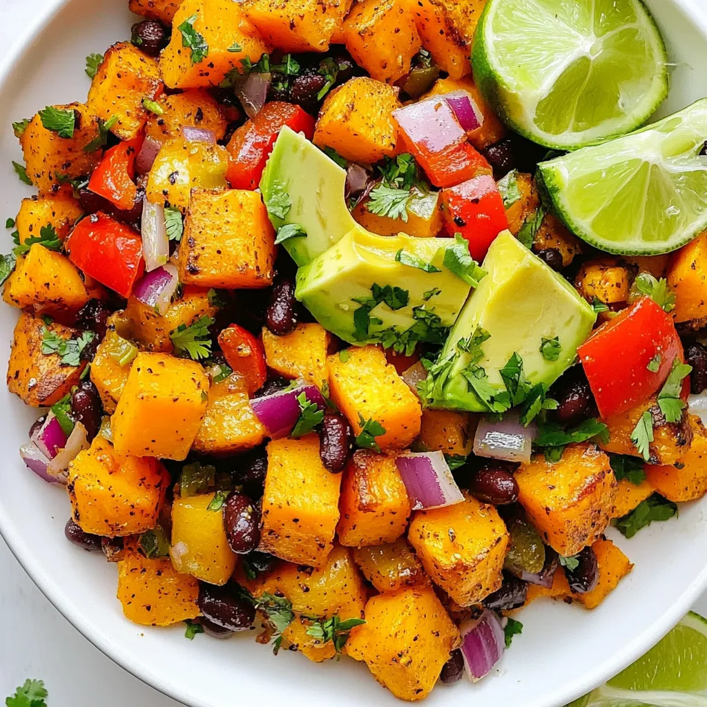 Für mein leckeres Südwestliches Süßkartoffel Pfanne benötige ich: - 2 mittelgroße Süßkartoffeln, geschält und gewürfelt - 1 rote Paprika, grob gehackt - 1 gelbe Paprika, grob gehackt - 1 kleine rote Zwiebel, gewürfelt - 2 Knoblauchzehen, fein gehackt - 1 Dose (425 g) schwarze Bohnen, abgespült und abgetropft - 1 Teelöffel geräucherter Paprika - 1 Teelöffel Kreuzkümmel - ½ Teelöffel Chilipulver - 1 Esslöffel Olivenöl - Salz und Pfeffer nach Geschmack - 2 Avocados, in Scheiben geschnitten - Frischer Koriander, zur Dekoration - Limettenstücke, zum Servieren Jede Zutat bringt ihren eigenen Geschmack in das Gericht. Die Süßkartoffeln sind süß und weich. Die Paprika fügt Farbe und Crunch hinzu. Die Bohnen sind herzhaft und nahrhaft. Um das Gericht zuzubereiten, brauche ich einige wichtige Utensilien: - Eine große Pfanne - Ein scharfes Messer - Ein Schneidebrett - Ein Esslöffel - Ein Teelöffel - Eine Schüssel für die Bohnen Diese Utensilien helfen mir, alles schnell und einfach zu schneiden und zu kochen. Ich empfehle, frische Zutaten zu verwenden, wenn es möglich ist. Frisches Gemüse schmeckt besser und hat mehr Nährstoffe. - Süßkartoffeln: Frisch ist am besten. Sie haben eine süße, erdige Note. - Paprika: Frisch bringt mehr Farbe und Geschmack. - Schwarze Bohnen: Konservierte Bohnen sind praktisch und schnell. Wenn ich frische Zutaten wähle, achte ich darauf, dass sie fest und glänzend sind. So stelle ich sicher, dass mein Gericht frisch und lecker wird. {{ingredient_image_2}} Zuerst musst du die Zutaten vorbereiten. Beginne mit zwei mittelgroßen Süßkartoffeln. Schäle sie und schneide sie in kleine Würfel. Dann nimm eine rote und eine gelbe Paprika. Hacke sie grob und lege sie zur Seite. Nimm eine kleine rote Zwiebel und würfle sie fein. Schließlich brauchst du zwei Knoblauchzehen. Hacke sie klein. Vergiss nicht die schwarzen Bohnen! Eine Dose reicht aus, also spüle sie gut ab. Erhitze zuerst das Olivenöl in einer großen Pfanne bei mittlerer Hitze. Gib die gewürfelten Süßkartoffeln hinein. Würze sie mit Salz und Pfeffer. Brate sie etwa zehn Minuten lang. Rühre dabei gelegentlich um, bis sie zart und leicht gebräunt sind. Jetzt füge die gewürfelte Zwiebel und die Paprika hinzu. Koche das Gemüse für fünf bis sieben Minuten. Es sollte weich und bunt sein. Jetzt kommt der Knoblauch und die Gewürze dazu. Gib den gehackten Knoblauch, den geräucherten Paprika, Kreuzkümmel und Chilipulver in die Pfanne. Koche alles für zwei Minuten. Rühre gut um, damit die Gewürze sich gut verteilen. Füge nun die schwarzen Bohnen hinzu. Erhitze sie für zwei bis drei Minuten. Schmecke das Gericht ab und passe die Würzung an. Nehme die Pfanne vom Herd. Du kannst das Gericht direkt in der Pfanne servieren oder in Schalen portionieren. Schneide zwei Avocados in Scheiben und lege sie obenauf. Garniere das Ganze mit frischem Koriander. Serviere es mit Limettenstücken an der Seite. So sieht das Gericht nicht nur lecker aus, sondern schmeckt auch fantastisch! Um das beste Ergebnis zu erzielen, achte auf diese Punkte: - Süßkartoffeln gleichmäßig schneiden: Schneide die Süßkartoffeln in gleich große Stücke. So garen sie gleichmäßig. - Hitze richtig einstellen: Koche bei mittlerer Hitze. Zu hohe Hitze verbrennt das Gemüse. - Regelmäßig rühren: Rühre das Gemüse oft um. So bleibt es nicht am Pfannenboden kleben. Die Gewürze machen den Geschmack aus. Hier sind die besten: - Geräucherter Paprika: Gibt einen tiefen, rauchigen Geschmack. - Kreuzkümmel: Fügt Wärme und Erde hinzu. - Chilipulver: Gibt eine leichte Schärfe. Du kannst die Menge anpassen. Experimentiere mit anderen Gewürzen wie Oregano oder Paprika. Mach das Gericht zu deinem eigenen! Überlege diese Änderungen: - Gemüse variieren: Füge Zucchini oder Spinat hinzu. Sie bringen Frische. - Käse hinzufügen: Füge Feta oder Cheddar für mehr Geschmack hinzu. - Proteine einbauen: Gegrilltes Hähnchen oder Tofu passen gut dazu. Mit diesen Tipps wird deine Southwest Sweet Potato Skillet noch besser! Pro Tipps Süßkartoffeln gleichmäßig schneiden: Achte darauf, die Süßkartoffeln in gleich große Würfel zu schneiden, damit sie gleichmäßig garen. Gewürze anpassen: Scheue dich nicht, die Gewürze nach deinem Geschmack anzupassen; mehr Chilipulver für zusätzliche Schärfe oder mehr Kreuzkümmel für einen intensiveren Geschmack. Frische Zutaten verwenden: Verwende frisches Gemüse und Kräuter für das beste Aroma und die beste Textur in deinem Gericht. Resteverwertung: Diese Pfanne eignet sich hervorragend als Resteessen; füge einfach dein verbleibendes Gemüse oder Proteine hinzu, um ein schnelles neues Gericht zu kreieren. {{image_4}} Für eine vegetarische oder vegane Version ist dieses Gericht perfekt. Du kannst alle Zutaten verwenden, die wir schon haben. Süßkartoffeln, Paprika und schwarze Bohnen sind schon vegan. Sie bieten viel Geschmack und Nährstoffe. Du kannst auch mehr Gemüse hinzufügen. Zucchini oder Spinat passen gut hinein. Das Gericht bleibt bunt und lecker. Ich liebe es, mit verschiedenen Zutaten zu experimentieren. Du kannst Mais für eine süße Note hinzufügen. Füge frische Tomaten für mehr Frische hinzu. Wenn du etwas Schärfe magst, probiere Jalapeños. Ein Löffel griechischer Joghurt obendrauf gibt eine cremige Textur. Diese Optionen machen die Pfanne noch spannender. Um das Gericht zu einer vollständigen Mahlzeit zu machen, serviere es mit Reis oder Quinoa. Diese Beilagen sorgen für mehr Fülle. Du kannst auch Nachos mit Käse dazu reichen. Für einen frischen Crunch, füge einen Salat hinzu. Avocados und Limetten bringen eine tolle frische Note. Wenn du Reste von deinem Südwestlichen Süßkartoffel-Pfanne hast, lagere sie in einem luftdichten Behälter. Dies hilft, den Geschmack und die Frische zu bewahren. Lass das Gericht zuerst auf Raumtemperatur abkühlen, bevor du es in den Kühlschrank stellst. So vermeidest du Kondenswasser, das die Textur ändert. Um die Reste wieder aufzuwärmen, nutze eine Pfanne oder die Mikrowelle. In der Pfanne erhitze das Gericht bei mittlerer Hitze. Rühre regelmäßig um, damit alles gleichmäßig warm wird. Wenn du die Mikrowelle verwendest, stelle die Leistung auf mittel und erwärme das Gericht in kurzen Intervallen. So bleibt die Süßkartoffel weich und das Gemüse knackig. Im Kühlschrank halten sich die Reste etwa 3 bis 5 Tage. Achte darauf, das Gericht gut abzudecken oder in einem geschlossenen Behälter zu lagern. Wenn du das Gericht länger aufbewahren möchtest, kannst du es auch einfrieren. So bleibt der Geschmack bis zu 3 Monate erhalten. Die Zubereitung dauert etwa 30 Minuten. Du brauchst 10 Minuten, um alles vorzubereiten. Dann kochst du das Gericht für 20 Minuten. Es ist schnell und einfach zu machen. Ja, du kannst viele Gemüsearten verwenden. Zucchini, Spinat oder sogar Brokkoli passen gut. Sei kreativ und nutze, was du magst. Das Gericht bleibt lecker und bunt. Ja, dieses Gericht ist gut zum Einfrieren. Lass es zuerst abkühlen. Dann fülle es in luftdichte Behälter. Du kannst es bis zu drei Monate im Gefrierfach aufbewahren. Zum Aufwärmen einfach in der Mikrowelle oder auf dem Herd erhitzen. In diesem Blogbeitrag haben wir die wichtigsten Zutaten und Utensilien behandelt. Es gibt Tipps, wie du Fehler beim Kochen vermeidest, und viele Variationen. Du lernst, wie du dein Gericht richtig präsentierst und aufbewahrst. Nutze die Antworten auf häufige Fragen, um sicherer zu kochen. Wenn du diese Schritte befolgst, entsteht ein leckeres Gericht. Viel Spaß beim Kochen und Experimentieren in deiner Küche!