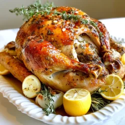 - 1 ganzes Truthahn (ca. 5-6 kg), aufgetaut - 240 g ungesalzene Butter, weich - 10 Knoblauchzehen, fein gehackt - 2 Esslöffel frischer Rosmarin, gehackt - 2 Esslöffel frischer Thymian, gehackt - 2 Esslöffel frischer Salbei, gehackt - 1 Esslöffel Zwiebelpulver - 1 Esslöffel geräuchertes Paprikapulver - 2 Teelöffel Salz - 1 Teelöffel schwarzer Pfeffer - 1 Liter natriumarme Hühnerbrühe - 1 Zitrone, geviertelt - 1 Zwiebel, geviertelt - Frische Kräuter zur Garnierung (Zusätzlich Rosmarin, Thymian und Salbei) - Große Bratpfanne - Aluminiumfolie - Fleischthermometer - Küchenpapier - Schüssel für die Butter-Mischung Wähle einen frischen, hochwertigen Truthahn. Achte darauf, dass er gut gewachsen ist. Ein schwerer Truthahn hat oft mehr Fleisch und Saft. Schau nach einem Truthahn mit einer hellen Hautfarbe. Die Haut sollte fest sein und keine Flecken haben. Wenn möglich, kaufe einen Bio-Truthahn. Der Geschmack ist oft besser und die Zubereitung einfacher. {{ingredient_image_2}} Heize den Ofen auf 165°C vor. Diese Temperatur sorgt für eine gleichmäßige Garung. Nimm dann eine Schüssel und mische die weiche Butter mit dem gehackten Knoblauch, dem Rosmarin, dem Thymian und dem Salbei. Füge Zwiebelpulver, geräuchertes Paprikapulver, Salz und Pfeffer hinzu. Rühre alles gut um, bis die Mischung glatt ist. Diese Butter-Mischung gibt dem Truthahn viel Geschmack. Entferne die Innereien aus dem Truthahn. Tupfe ihn mit Küchenpapier trocken. Lockere vorsichtig die Haut der Brust. Das gibt Platz für die Gewürzmischung. Reibe die Hälfte der Butter-Mischung unter die Haut der Brust. So zieht der Geschmack tief ein. Verteile die restliche Mischung gleichmäßig über den gesamten Truthahn. Fülle die Höhle mit den geviertelten Zitronen und Zwiebeln. Diese geben zusätzliches Aroma. Lege den Truthahn in eine große Bratpfanne. Gieße die Hühnerbrühe um ihn herum. Das hält ihn saftig. Decke den Truthahn locker mit Aluminiumfolie ab. Röste ihn im Ofen für 3 bis 4 Stunden. Entferne die Folie in der letzten Stunde. So wird die Haut knusprig und goldbraun. Benutze ein Fleischthermometer, um sicherzustellen, dass die Innentemperatur 75°C erreicht. Lass den Truthahn nach dem Garen 20-30 Minuten ruhen. So verteilen sich die Säfte. Schneide ihn dann und serviere ihn auf einer Platte. Gieße etwas Bratensaft darüber und garniere mit frischen Kräutern. Um den besten Geschmack zu erzielen, wähle frische Kräuter. Rosmarin, Thymian und Salbei bringen Aromen in dein Gericht. Zerhacke sie fein und mische sie gut mit der Butter. Achte darauf, dass die Butter weich ist, damit sie sich gut verteilen lässt. Reibe die Kräuter-Butter unter die Haut des Truthahns. So bleibt das Fleisch saftig und aromatisch. Du kannst auch Kräuterbutter oder sogar Käsebutter verwenden. Diese gibt dem Truthahn eine besondere Note. Füge einfach etwas geriebenen Parmesan oder Feta zur Butter hinzu. Das macht das Fleisch noch würziger. Denke daran, wieder die Butter unter die Haut zu reiben. Das Ruhenlassen des Truthahns ist sehr wichtig. Lass ihn nach dem Garen mindestens 20-30 Minuten stehen. Dies hilft, die Säfte im Fleisch zu halten. Wenn du ihn sofort anschneidest, laufen die Säfte aus und das Fleisch wird trocken. Gönn dir diese Zeit, um den besten Geschmack zu genießen. Pro Tipps Die richtige Butter: Verwende hochwertige, ungesalzene Butter, um den besten Geschmack zu erzielen und die Gewürze optimal zur Geltung zu bringen. Ruhen lassen: Lasse den Truthahn nach dem Garen mindestens 20-30 Minuten ruhen, damit sich die Säfte gleichmäßig verteilen und das Fleisch saftig bleibt. Temperatur überprüfen: Nutze ein Fleischthermometer, um sicherzustellen, dass die Innentemperatur des Truthahns mindestens 75°C (165°F) erreicht, um Lebensmittelsicherheit zu garantieren. Knusprige Haut: Entferne die Aluminiumfolie in der letzten Stunde des Röstens, um eine goldbraune und knusprige Haut zu erhalten. {{image_4}} Es gibt viele Kräuter, die du für deinen Knoblauch-Kräuter-Roasttruthahn verwenden kannst. Du kannst Basilikum, Oregano oder Petersilie ausprobieren. Diese Kräuter bringen frische Aromen. Mische sie mit der Butter wie im Rezept. Du kannst auch getrocknete Kräuter verwenden, wenn du keine frischen hast. Sie sind einfach zu lagern und geben trotzdem Geschmack. Neben Zitrone und Zwiebel kannst du weitere Füllungen nutzen. Probiere Äpfel oder Cranberries für eine süße Note. Füge auch gehackte Walnüsse oder Mandeln hinzu. Diese bringen eine schöne Textur. Du kannst auch Knoblauchzehen in die Höhle des Truthahns geben. Sie geben ein tolles Aroma beim Braten. Bei einem Knoblauch-Kräuter-Roasttruthahn passen viele Beilagen gut. Serviere Kartoffelpüree oder Bratkartoffeln. Sie nehmen die köstlichen Säfte auf. Grünes Gemüse wie Bohnen oder Brokkoli ist auch perfekt. Ein frischer Salat gibt einen schönen Kontrast. Denke an Preiselbeersoße für einen süßen Abschluss. Um die Reste des Knoblauch-Kräuter-Roasttruthahns frisch zu halten, lege sie in einen luftdichten Behälter. Du kannst die Reste bis zu drei Tage im Kühlschrank aufbewahren. Achte darauf, dass die Reste schnell abgekühlt werden, um Bakterienwachstum zu vermeiden. Wenn du eine große Menge Reste hast, teile sie in kleinere Portionen auf. So kannst du sie leichter verwenden. Die Reste sind vielseitig. Du kannst sie in Salaten, Sandwiches oder Suppen verwenden. Ein Truthahnsandwich mit frischen Kräutern und etwas Mayonnaise ist einfach lecker. Für eine schnelle Suppe, koche die Reste in Brühe mit Gemüse. Du kannst auch Truthahn in Pasta-Gerichte oder Aufläufe einarbeiten. Die Möglichkeiten sind endlos! Wenn du die Reste länger aufbewahren möchtest, friere sie ein. Schneide den Truthahn in Portionen und lege ihn in gefriergeeignete Beutel. Achte darauf, möglichst viel Luft zu entfernen. So bleibt der Geschmack erhalten. Zum Auftauen lege die Portionen einen Tag vorher in den Kühlschrank. So taust du das Fleisch sicher auf. Vermeide es, den Truthahn bei Raumtemperatur aufzutauen, um die Lebensmittelsicherheit zu gewährleisten. Ein Truthahn von 5-6 kg sollte bei 165°C etwa 3 bis 4 Stunden braten. Um sicherzugehen, benutze ein Fleischthermometer. Die Innentemperatur sollte mindestens 75°C erreichen. Das sorgt dafür, dass das Fleisch zart und saftig bleibt. Außerdem ist die Haut schön knusprig, wenn du die Folie in der letzten Stunde entfernst. Ja, du kannst den Roasttruthahn im Voraus vorbereiten. Mische die Kräuterbutter und reibe den Truthahn ein Tag vorher. Bewahre ihn abgedeckt im Kühlschrank auf. Lass ihn vor dem Braten auf Zimmertemperatur kommen. So sparst du Zeit am großen Tag und der Geschmack zieht besser ein. Um die Haut knusprig zu machen, entferne die Folie in der letzten Stunde des Bratens. Du kannst auch etwas Öl oder Butter auf die Haut träufeln. Dadurch wird die Haut goldbraun und knusprig. Achte darauf, dass der Truthahn nicht zu feucht ist, damit die Haut gut bräunen kann. Ein knuspriger Knoblauch-Kräuter-Roasttruthahn ist der Star jeder Feier. Wir haben die besten Zutaten, Schritte und Tipps geteilt. Wähle frische Kräuter und achte auf die Ruhezeit für den besten Geschmack. Denk auch an leckere Beilagen und Möglichkeiten, Reste zu nutzen. Probiere die Variationen aus, um deinen Truthahn noch interessanter zu machen. Jetzt kannst du deinen perfekten Roasttruthahn zubereiten! Viel Spaß beim Kochen und Genießen!