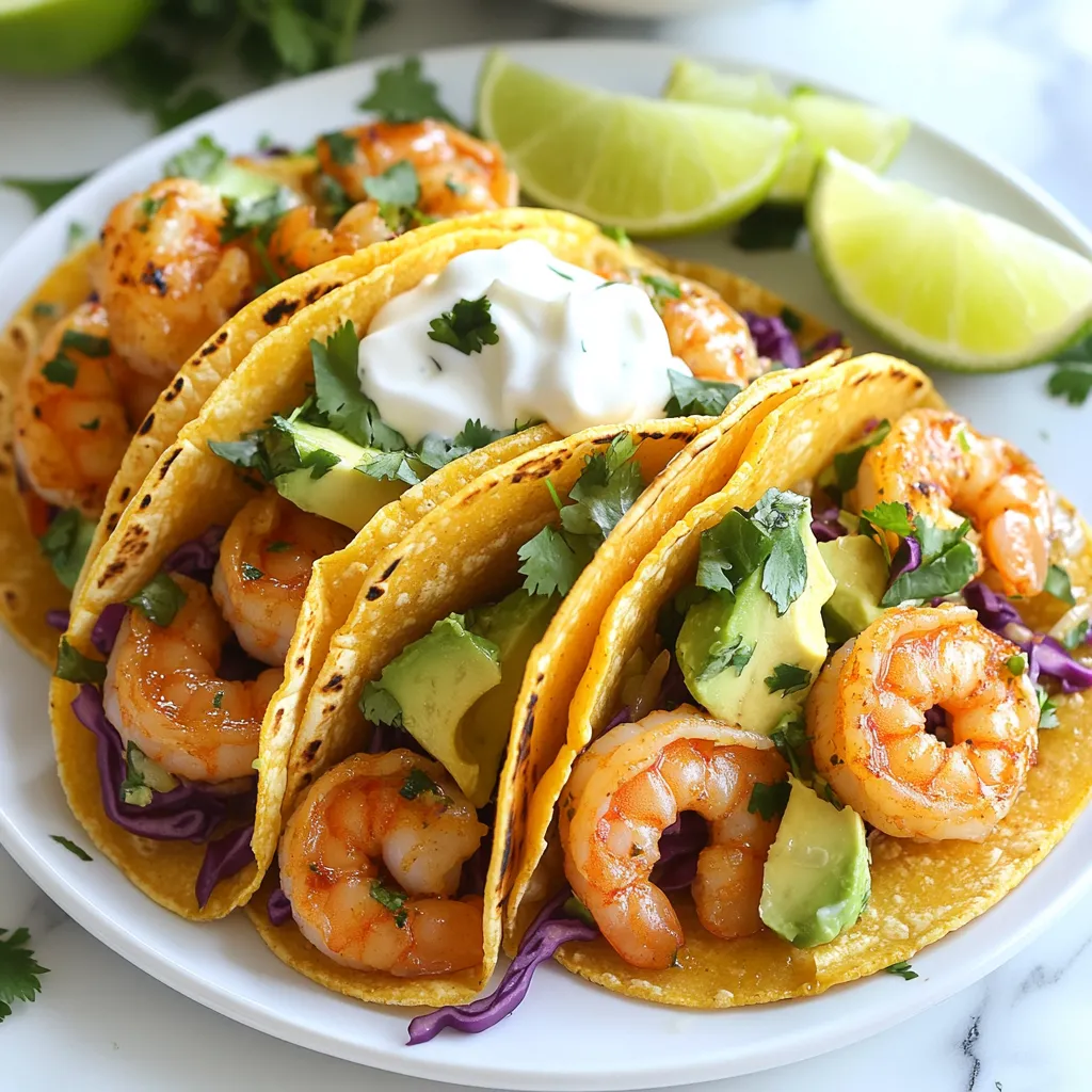 Für die Koriander-Limetten-Garnelen-Tacos brauchen Sie: - 450 g große Garnelen, geschält und entdarmt - 60 ml frischer Koriander, gehackt - 1 Limette, ausgepresst und abgerieben - 2 Knoblauchzehen, fein gehackt - 8 kleine Maistortillas Diese Zutaten geben den Tacos einen frischen und leckeren Geschmack. Die Garnelen sind der Star des Gerichts, und der Koriander bringt eine schöne Frische. Für die Marinade verwenden Sie: - 1 Teelöffel gemahlener Kreuzkümmel - 1 Teelöffel Chilipulver - 2 Esslöffel Olivenöl - Salz und Pfeffer nach Geschmack Diese Gewürze sorgen für ein tolles Aroma. Der Kreuzkümmel gibt einen warmen Geschmack, während das Chilipulver eine sanfte Schärfe hinzufügt. Das Olivenöl hilft, die Gewürze an den Garnelen haften zu lassen. Um die Tacos zu vervollständigen, können Sie hinzufügen: - 1 Avocado, in Scheiben geschnitten - 250 g rote Kohl, fein gehobelt - 120 ml Sauerrahm oder griechischer Joghurt (zum Garnieren) - Zusätzliche Limettenviertel (zum Servieren) Die Avocado bringt Cremigkeit, und der rote Kohl sorgt für einen knackigen Biss. Der Sauerrahm oder Joghurt rundet die Aromen ab. Servieren Sie die Tacos mit Limettenvierteln für extra Frische. {{ingredient_image_2}} Um die Garnelen köstlich zu machen, beginne mit einer Schüssel. Füge die 450 g großen Garnelen hinzu. Presse den Saft von einer Limette darüber. Dann reibe die Limettenschale ein und gib sie auch in die Schüssel. Jetzt kommen die gehackten Knoblauchzehen dazu. Mische 1 Teelöffel Kreuzkümmel und 1 Teelöffel Chilipulver hinein. Gieße 2 Esslöffel Olivenöl dazu und streue frischen Koriander, Salz und Pfeffer nach Geschmack. Rühre alles gut um, bis die Garnelen gleichmäßig marinieren. Lass die Mischung für 15-20 Minuten ziehen. Erhitze eine Pfanne auf mittlerer bis hoher Hitze. Sobald die Pfanne heiß ist, lege die marinierten Garnelen in einer einzigen Schicht hinein. Brate die Garnelen für 2-3 Minuten auf jeder Seite. Sie sind fertig, wenn sie rosa und undurchsichtig sind. Nimm die Pfanne vom Herd, wenn die Garnelen gar sind. Während die Garnelen braten, solltest du die Maistortillas aufwärmen. Nimm eine trockene Pfanne und lege die Tortillas hinein. Erwärme jede Tortilla etwa 30 Sekunden auf jeder Seite. Die Tortillas sollten weich und biegsam sein. Das macht das Füllen später einfacher. Jetzt ist es Zeit, die Tacos zu bauen! Nimm eine warme Tortilla und lege einige Garnelenstücke darauf. Füge ein paar Scheiben Avocado hinzu und streue eine Handvoll gehobelten roten Kohl darüber. Zum Schluss garnierst du mit einem Klecks Sauerrahm oder griechischem Joghurt. Wenn du magst, kannst du noch mehr frischen Koriander oben drauf geben. Träufle etwas Limettensaft über die Füllung. Serviere die Tacos mit Limettenvierteln, um extra Spritz zu geben. Um die perfekten Garnelen zu machen, beginne mit frischen oder gut gefrorenen Garnelen. Du solltest sie gut abspülen und alle Schalenreste entfernen. Marinieren ist wichtig. Nutze Limettensaft, Koriander, und Gewürze. Lass die Garnelen 15-20 Minuten marinieren. So nehmen sie mehr Geschmack auf. Erhitze die Pfanne gut. Gar die Garnelen dann 2-3 Minuten pro Seite. Sie sind perfekt, wenn sie rosa und undurchsichtig sind. Die Tortillas sind ein wichtiger Teil der Tacos. Du willst sie weich und biegsam haben. Erhitze eine trockene Pfanne auf mittlerer Hitze. Lege dann die Tortillas für etwa 30 Sekunden auf jede Seite in die Pfanne. Achte darauf, dass sie nicht zu knusprig werden. So bleiben sie flexibel und leicht zu füllen. Es gibt viele Wege, um dieses Rezept anzupassen. Für glutenfreie Tacos wähle Mais-Tortillas. Wenn du vegan bist, ersetze die Garnelen durch gebratene Zucchini oder Tofu. Für eine milde Variante kannst du den Knoblauch weglassen oder weniger Chilipulver nutzen. So kannst du das Rezept an deine Wünsche anpassen. Pro Tipps Frische Garnelen wählen: Verwenden Sie möglichst frische Garnelen für den besten Geschmack und die beste Textur. Tiefgefrorene Garnelen sollten vollständig aufgetaut und gut abgetropft sein. Marinieren nicht vergessen: Lassen Sie die Garnelen mindestens 15-20 Minuten marinieren, damit sich die Aromen gut entfalten können. Je länger, desto besser! Wärme der Tortillas: Erwärmen Sie die Tortillas in einer trockenen Pfanne, um sie weich und biegsam zu machen. Dies verhindert, dass sie reißen, wenn Sie die Tacos füllen. Garnierungen kreativ einsetzen: Experimentieren Sie mit verschiedenen Garnierungen wie Salsa, frischen Kräutern oder scharfen Saucen, um den Tacos eine persönliche Note zu verleihen. {{image_4}} Für eine vegetarische Variante der Koriander-Limetten-Garnelen-Tacos können Sie Tofu oder Pilze verwenden. Tofu nimmt den Geschmack der Marinade gut auf. Schneiden Sie festen Tofu in Würfel und marinieren Sie ihn wie die Garnelen. Braten Sie ihn dann goldbraun. Champignons sind ebenfalls eine tolle Wahl. Sie haben eine herzhafte Textur und passen gut zu den Aromen. Wenn Sie Garnelen nicht mögen, probieren Sie Hähnchenbrust oder Fisch. Hähnchen lässt sich einfach würzen und grillen. Verwenden Sie das gleiche Marinerezept für einen tollen Geschmack. Für Fisch nehmen Sie Lachs oder Tilapia. Die Garzeit kann sich ändern, also achten Sie darauf, dass der Fisch durchgegart ist. Die Beilagen machen die Tacos besonders lecker. Neben Avocado und rotem Kohl können Sie auch Mais, schwarze Bohnen oder Frischkäse hinzufügen. Diese Zutaten bringen Farbe und Geschmack. Frische Salsa oder Pico de Gallo sind ebenfalls tolle Ergänzungen. Sie geben den Tacos eine frische Note und zusätzliche Würze. Um die Reste der Koriander-Limetten-Garnelen-Tacos frisch zu halten, lege sie in einen luftdichten Behälter. Achte darauf, die Garnelen von den Tortillas zu trennen. So bleiben die Tortillas weich und die Garnelen saftig. Du kannst die Tacos auch in Folie wickeln. So bleibt der Geschmack erhalten. Wenn du wenig Zeit hast, kannst du die Garnelen marinieren und die Tortillas vorbereiten. Mache die Marinade am Morgen oder am Abend vorher. Lass die Garnelen darin für mindestens 15 Minuten ziehen. Du kannst auch den Kohl und die Avocado schneiden. Halte alles in separaten Behältern im Kühlschrank. So sparst du Zeit beim Kochen. Die marinierten Garnelen bleiben bis zu zwei Tage im Kühlschrank frisch. Achte darauf, sie gut abgedeckt zu lagern. Die übrigen Tacos solltest du innerhalb von 24 Stunden essen. So vermeidest du, dass sie trocken oder matschig werden. Wenn du die Tacos wieder aufwärmst, mache dies vorsichtig, um den Geschmack zu bewahren. Um die Garnelen zu marinieren, nimm eine mittelgroße Schüssel. Füge die großen Garnelen hinzu. Gib frischen Limettensaft und Limettenschale dazu. Füge gehackten Knoblauch, Kreuzkümmel, Chilipulver, Olivenöl und Koriander hinzu. Mische alles gut. Streue Salz und Pfeffer nach Geschmack hinein. Lasse die Garnelen 15 bis 20 Minuten ziehen. So nehmen sie den Geschmack gut auf. Ja, du kannst andere Tortillas verwenden. Weizen- oder Vollkorntortillas sind gute Alternativen. Sie ändern den Geschmack leicht, sind aber sehr lecker. Achte nur darauf, die Tortillas gut zu erwärmen. Das macht sie weich und leicht zu rollen. Probiere verschiedene Sorten aus, um deinen Liebling zu finden. Zu Koriander-Limetten-Garnelen-Tacos passen viele Getränke. Ein frischer Limettensaft oder eine Limonade erfrischt gut. Auch ein leichtes Bier passt prima. Wenn du Wein magst, wähle einen trockenen Weißwein. Diese Getränke ergänzen die Aromen der Tacos sehr gut. Die Koriander-Limetten-Garnelen-Tacos sind einfach zuzubereiten. Wir haben die besten Zutaten, Gewürze und leckere Beilagen durchgenommen. Außerdem habe ich Ihnen gezeigt, wie Sie die Garnelen perfekt marinieren und braten. Beachten Sie unsere Tipps für die perfekte Tortilla und Anpassungen für Diäten. Lassen Sie Raum für Variationen und allerhand köstliche Beilagen. Bewahren Sie Reste richtig auf. So bleibt der Genuss erhalten. Mit diesen Infos stehen köstliche Tacos bei Ihnen immer auf dem Tisch. Kochen Sie frisch und probieren Sie es aus!