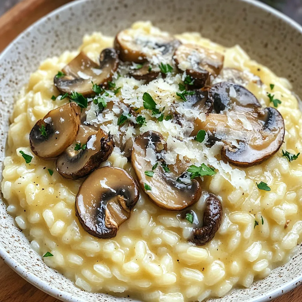 Für das Knoblauch-Butter Pilzrisotto benötigst du: - 1 Tasse Arborio-Reis - 4 Tassen Gemüsebrühe - 2 Esslöffel ungesalzene Butter - 4 Knoblauchzehen, fein gehackt - 1 mittelgroße Zwiebel, fein gewürfelt - 1 Tasse frische Pilze, in Scheiben geschnitten (z.B. Champignons oder Cremini) - 1/2 Tasse frisch geriebener Parmesan - 1 Esslöffel Olivenöl - 1/4 Teelöffel schwarzer Pfeffer - Salz nach Geschmack - Frische Petersilie, gehackt (zum Garnieren) Ich benutze Tassen und Esslöffel, um die Zutaten abzumessen. Du kannst die Mengen anpassen, je nach Bedarf. Wenn du mehr Risotto willst, verdopple einfach alle Zutaten. Für weniger, teile sie. Die Brühe ist wichtig, um den Reis gut zu garen. Achte darauf, dass sie warm bleibt, während du kochst. Arborio-Reis ist perfekt für Risotto. Er hat einen hohen Stärkegehalt. Das macht das Risotto schön cremig. Frische Pilze bringen tollen Geschmack. Du kannst Champignons oder Cremini verwenden. Beide sind lecker und geben dem Gericht Tiefe. Achte darauf, dass die Pilze frisch sind. Sie sollten fest und nicht matschig sein. Verwende ungesalzene Butter. So hast du die Kontrolle über den Salzgehalt. {{ingredient_image_2}} Um ein köstliches Knoblauch-Butter Pilzrisotto zu machen, beginne mit der Vorbereitung der Zutaten. - Hacke die Zwiebel und den Knoblauch fein. - Schneide die Pilze in dünne Scheiben. - Halte die Gemüsebrühe in einem kleinen Topf warm. Diese Schritte sind wichtig, damit die Zubereitung schnell und einfach läuft. Jetzt kommt der spannende Teil. Du kochst das Risotto in einer großen Pfanne. 1. Erhitze das Olivenöl und 1 Esslöffel Butter bei mittlerer Hitze. 2. Füge die Zwiebel hinzu und brate sie für 2-3 Minuten, bis sie weich ist. 3. Gib den Knoblauch und die Pilze dazu. Koche alles für 4-5 Minuten, bis die Pilze goldbraun sind. 4. Jetzt ist es Zeit für den Arborio-Reis. Röste ihn 1-2 Minuten, bis er leicht durchsichtig ist. 5. Beginne, die warme Gemüsebrühe nach und nach hinzuzufügen, jeweils eine Schöpfkelle. Rühre oft um. 6. Warte, bis der Reis fast die gesamte Brühe aufgenommen hat, bevor du die nächste Schöpfkelle hinzufügst. 7. Dies dauert etwa 18-20 Minuten, bis der Reis cremig und al dente ist. 8. Nimm die Pfanne vom Herd und rühre die restliche Butter, den Parmesan, den schwarzen Pfeffer und Salz ein. Das Risotto sieht toll aus, wenn du es servierst. - Verwende flache Schalen für eine schöne Präsentation. - Bestreue das Risotto mit zusätzlichem Parmesan. - Füge einige angebräunte Pilzscheiben oben drauf für den eleganten Touch. Diese Schritte machen das Gericht besonders einladend. So wird jeder Bissen ein Genuss! Der Schlüssel zu perfektem Risotto ist die Hitze. Halte sie mittelhoch, um den Reis gleichmäßig zu garen. Beginne mit der Zwiebel und brate sie weich. Fügen dann den Knoblauch und die Pilze hinzu. Rühre oft, damit nichts anbrennt. Gib den Arborio-Reis dazu und röste ihn kurz an. Er wird so leicht glasig, was den Geschmack verbessert. Um eine cremige Konsistenz zu erreichen, füge die Brühe schrittweise hinzu. Gib jeweils eine Schöpfkelle Brühe in die Pfanne. Rühre oft und warte, bis der Reis die Flüssigkeit fast aufgenommen hat. Dieser Prozess dauert etwa 18-20 Minuten. Zum Schluss füge die restliche Butter und den Parmesan hinzu. Diese Zutaten machen das Risotto besonders cremig und lecker. Ein häufiger Fehler ist die Hitze zu hoch. Das kann den Reis außen garen und innen hart lassen. Ein anderer Fehler ist, die Brühe auf einmal hinzuzufügen. So wird das Risotto nicht gleichmäßig cremig. Vermeide auch zu viel Rühren, da der Reis sonst zerfallen kann. Achte darauf, genügend Zeit zu nehmen, um das Risotto perfekt zu machen. Pro Tipps Wählen Sie die richtigen Pilze: Verwenden Sie frische, hochwertige Pilze wie Champignons oder Cremini, um einen intensiven Geschmack zu erzielen. Langsame Brühe hinzufügen: Gießen Sie die Brühe nach und nach hinzu, um eine cremige Konsistenz zu erreichen und den Reis gleichmäßig zu garen. Reis nicht überkochen: Achten Sie darauf, den Reis al dente zu kochen, damit er beim Servieren die perfekte Textur hat. Variationen hinzufügen: Experimentieren Sie mit verschiedenen Kräutern oder Gemüse, um das Risotto nach Ihrem Geschmack anzupassen. {{image_4}} Für eine vegetarische Version können Sie die Butter durch pflanzliche Margarine ersetzen. Das gibt den gleichen Geschmack ohne tierische Produkte. Für eine vegane Variante nutzen Sie einfach einen pflanzlichen Parmesan-Ersatz. Das macht das Gericht leicht und lecker für alle. Fühlen Sie sich frei, das Risotto zu variieren. Fügen Sie frisches Gemüse wie Erbsen, Spinat oder rote Paprika hinzu. Diese Gemüse geben Farbe und Vitamine. Wenn Sie Proteine hinzufügen möchten, sind gebratene Garnelen oder Hühnchen großartige Optionen. Diese Zutaten machen das Gericht nahrhafter. Für mehr Geschmack können Sie Kräuter wie Thymian oder Rosmarin verwenden. Diese Kräuter bringen frische Aromen ins Gericht. Auch ein Hauch von Zitronensaft kann das Risotto lebendiger machen. Experimentieren Sie mit verschiedenen Gewürzen, um Ihre eigene Note zu finden. Um Reste von Knoblauch-Butter Pilzrisotto zu lagern, lassen Sie das Risotto zuerst abkühlen. Füllen Sie es dann in einen luftdichten Behälter. Stellen Sie sicher, dass der Behälter gut verschlossen ist. So bleibt der Geschmack frisch. Nutzen Sie Reste innerhalb von drei Tagen. Um Risotto wieder aufzuwärmen, geben Sie es in eine Pfanne. Fügen Sie etwas Gemüsebrühe oder Wasser hinzu. Erhitzen Sie das Risotto bei mittlerer Hitze. Rühren Sie oft um, damit es nicht anbrennt. Sie können auch die Mikrowelle nutzen. Geben Sie das Risotto in eine mikrowellengeeignete Schüssel. Fügen Sie etwas Flüssigkeit hinzu und decken Sie die Schüssel ab. Erwärmen Sie es in Intervallen von 30 Sekunden. Im Kühlschrank bleibt das Risotto bis zu drei Tage haltbar. Für eine längere Lagerung können Sie es einfrieren. Füllen Sie das Risotto dazu in einen Gefrierbeutel oder -behälter. Beschriften Sie den Behälter mit dem Datum. Im Gefrierschrank hält es bis zu drei Monate. Achten Sie darauf, beim Auftauen die Flüssigkeit wieder hinzuzufügen. So bleibt es cremig und lecker. Der beste Reis für Risotto ist Arborio-Reis. Dieser Reis hat einen hohen Stärkegehalt. Diese Stärke sorgt für die cremige Konsistenz, die Risotto so besonders macht. Arborio-Reis nimmt auch die Aromen gut auf. Er bleibt beim Kochen al dente, was das Gericht perfekt macht. Ja, du kannst Risotto im Voraus zubereiten. Koche das Risotto bis zu einem Punkt, wo es fast fertig ist. Dann lass es abkühlen und lagere es im Kühlschrank. Wenn du es servieren willst, erhitze es mit etwas Brühe. So wird es wieder cremig und lecker. Zu Risotto passen viele Beilagen. Frischer grüner Salat ist eine gute Wahl. Gegrilltes Gemüse bringt Farbe und Geschmack. Auch gebratene Hähnchenbrust oder Fisch passen gut. Wenn du es vegetarisch magst, sind geröstete Nüsse oder frische Kräuter toll. Sie geben dem Gericht mehr Textur und Geschmack. Risotto ist ein schmackhaftes Gericht, das einfach zuzubereiten ist. Die Auswahl der Zutaten ist wichtig, besonders Arborio-Reis und frische Pilze. Wir haben die Schritte zum Kochen von Risotto klar festgelegt. Dazu gehören Tipps für die beste Cremigkeit und Fehler zu vermeiden. Variationen wie vegane Alternativen erweitern die Möglichkeiten. Achte auch darauf, die Reste richtig zu lagern und aufzuwärmen. Mit diesen Informationen machst du dein Risotto zum Genuss. Jetzt bist du bereit, selbst zu kochen und zu experimentieren!