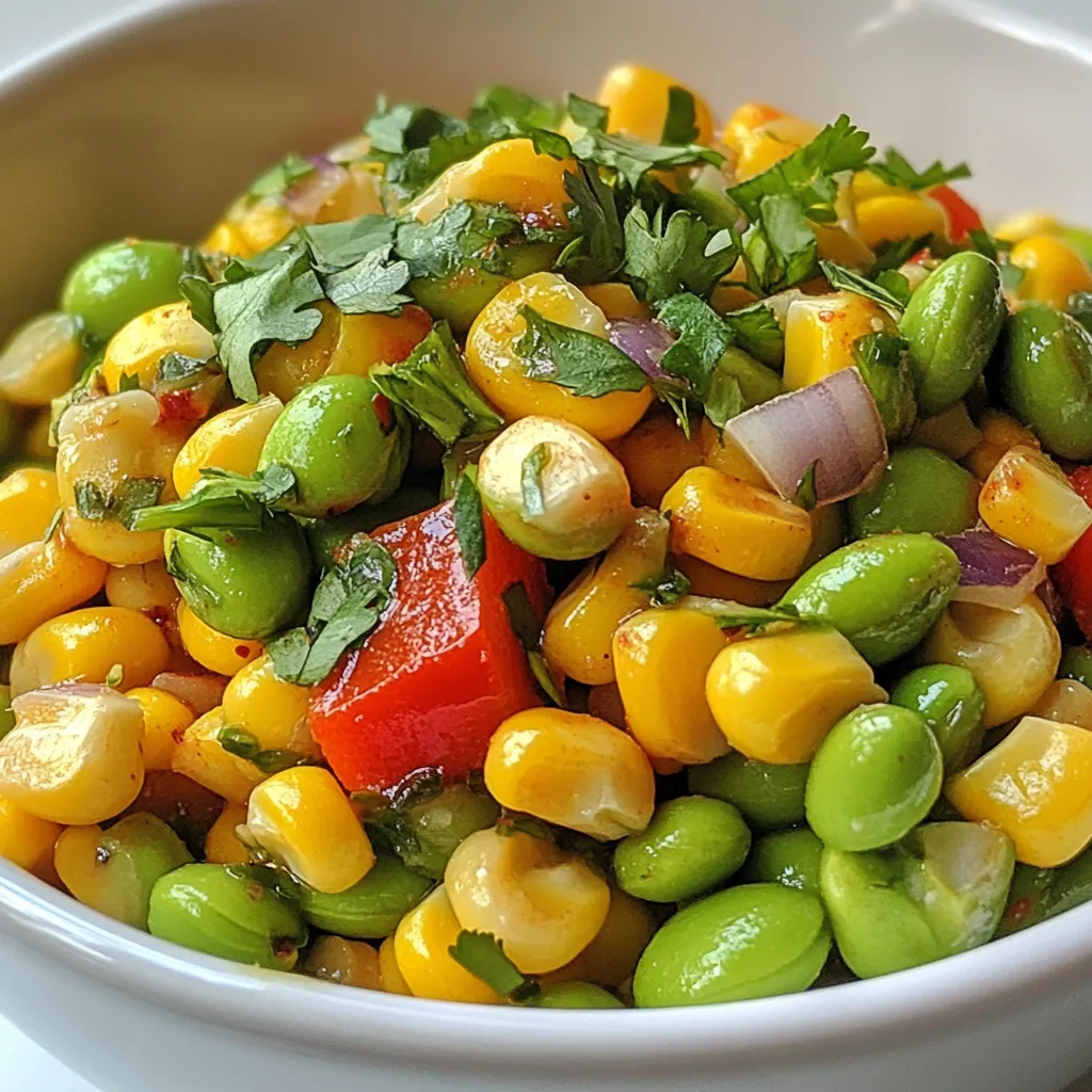 Für ein leckeres Edamame Corn Succotash benötigen Sie diese Hauptzutaten: - 1 Tasse geschälte Edamame (frisch oder gefroren) - 1 Tasse süße Maiskörner (frisch, gefroren oder aus der Dose) - 1 rote Paprika, gewürfelt - 1 kleine rote Zwiebel, fein gehackt - 2 Knoblauchzehen, gehackt - 1 Esslöffel Olivenöl - 1 Teelöffel geräuchertes Paprikapulver - Salz und Pfeffer nach Geschmack - 1 Esslöffel Zitronensaft - 2 Esslöffel frischer Koriander, gehackt (für die Garnitur) Diese Zutaten sind einfach zu finden. Edamame und Mais sind die Stars des Gerichts. Sie bringen frische Aromen und viel Textur. Wenn Sie keine frischen Zutaten haben, können Sie gefrorenes Edamame oder Mais verwenden. Beides schmeckt gut. Wenn Sie Dosenmais nutzen, spülen Sie ihn vorher ab. Das hilft, überschüssiges Salz zu entfernen. Paprika und Zwiebel sind leicht erhältlich. Sie können auch andere Paprikasorten nehmen, wenn Sie möchten. Die Gewürze sind wichtig für den Geschmack. Geräuchertes Paprikapulver bringt eine tiefere Note. Salz und Pfeffer fügen die nötige Würze hinzu. Der Zitronensaft sorgt für Frische. Koriander als Garnitur gibt ein schönes Aroma. Sie können auch andere Kräuter wie Petersilie oder Dill verwenden, wenn Sie Koriander nicht mögen. Diese kleinen Anpassungen machen viel aus. {{ingredient_image_2}} Zuerst bereiten wir alle Zutaten vor. Wenn du gefrorenes Edamame oder Mais hast, tau es einfach unter fließendem Wasser auf. Lass es gründlich abtropfen und stelle es beiseite. Würfle dann die rote Paprika in kleine Stücke. Hacke die Zwiebel und den Knoblauch fein. All diese Schritte machen den Kochprozess einfacher. Jetzt kommt der spannende Teil! Erhitze das Olivenöl in einer großen Pfanne bei mittlerer Hitze. Gib die gewürfelte rote Zwiebel in die Pfanne. Schwitze sie für etwa 3-4 Minuten an, bis sie weich wird. Dann füge den gehackten Knoblauch und die rote Paprika hinzu. Rühre alles gut durch und koche es für weitere 2-3 Minuten, bis die Paprika zart ist. Die Aromen beginnen hier zu tanzen! Jetzt fügen wir die Hauptdarsteller hinzu. Gib die geschälten Edamame und den süßen Mais in die Pfanne. Rühre alles gut durch, damit sich die Zutaten vermischen. Jetzt würze die Mischung mit geräuchertem Paprikapulver, Salz und Pfeffer. Lass es für 5-7 Minuten kochen. So entfalten sich die Aromen und alles wird schön warm. Zum Schluss träufle den Zitronensaft über das Succotash und vermenge alles sanft. Jetzt ist es bereit zum Servieren! Um das beste Succotash zu machen, beginne mit frischen Zutaten. Edamame und Mais geben den besten Geschmack. Erhitze das Olivenöl gut, bevor du die Zwiebel hinzufügst. So wird sie schön weich und süß. Rühre oft, damit nichts anbrennt. Achte darauf, dass der Knoblauch nicht zu lange kocht, sonst wird er bitter. Du kannst das Rezept leicht anpassen. Magst du es scharf? Füge etwas Chili oder Cayennepfeffer hinzu. Für einen herzhaften Geschmack probiere Speck oder geräucherten Tofu. Wenn du es süßer magst, verwende mehr Mais oder füge etwas Honig hinzu. Frische Kräuter wie Basilikum oder Petersilie können auch gut passen. Ein häufiger Fehler ist, die Zutaten nicht richtig vorzubereiten. Achte darauf, dass alles klein geschnitten ist, damit es gleichmäßig kocht. Ein weiterer Fehler ist, die Mischung zu lange zu kochen. Das Gemüse sollte knackig bleiben. Überwürze nicht, sondern schmecke immer wieder ab, bis es perfekt ist. Pro Tipps Frische Zutaten verwenden: Für den besten Geschmack wählen Sie frisches Edamame und frischen Mais, wenn möglich. Tiefgefrorene oder Dosenalternativen können jedoch ebenfalls verwendet werden, wenn frische Zutaten nicht verfügbar sind. Variationen ausprobieren: Fügen Sie andere Gemüsesorten wie Zucchini oder Karotten hinzu, um zusätzliche Farben und Nährstoffe in Ihr Succotash zu bringen. Würzen nach Geschmack: Passen Sie die Gewürze an Ihre Vorlieben an. Ein Spritzer scharfer Soße oder etwas Kreuzkümmel kann zusätzliche Tiefe verleihen. Serviertemperatur: Succotash kann warm oder bei Raumtemperatur serviert werden. Es eignet sich hervorragend als Beilage oder leichtes Hauptgericht. {{image_4}} Edamame Corn Succotash ist bereits von Natur aus vegetarisch und vegan. Sie können die Zutaten ganz nach Belieben anpassen. Fügen Sie zum Beispiel mehr Gemüse wie Zucchini oder Karotten hinzu. Das bringt neue Farben und Texturen. Wenn Sie eine cremige Note wünschen, probieren Sie Kokosmilch. Diese gibt dem Gericht eine besondere Tiefe. Um Ihre Succotash zu erweitern, denken Sie an andere Zutaten. Gegrillte Auberginen oder Zucchini passen gut. Auch schwarze Bohnen bringen Protein und Geschmack. Für einen scharfen Kick fügen Sie gewürfelte Jalapeños hinzu. Diese kleinen Anpassungen machen Ihr Gericht noch interessanter und leckerer. Nutzen Sie saisonales Gemüse für frische Aromen. Im Frühling können Sie Spargel oder Erbsen verwenden. Im Sommer sind frische Tomaten und Paprika ideal. Im Herbst fügen Sie Kürbis oder Süßkartoffeln hinzu. Im Winter können Sie gefrorenes Gemüse verwenden, um das ganze Jahr über Geschmack zu genießen. So bleibt Ihr Succotash immer spannend und frisch. Um Edamame Corn Succotash frisch zu halten, lassen Sie es zuerst abkühlen. Füllen Sie das Succotash in einen luftdichten Behälter. Stellen Sie sicher, dass keine Luft entweicht. So bleibt der Geschmack erhalten. Lagern Sie es im Kühlschrank. Wenn Sie das Succotash wieder aufwärmen möchten, nehmen Sie eine Pfanne. Fügen Sie etwas Wasser oder Öl hinzu. Wärmen Sie es bei mittlerer Hitze auf. Rühren Sie oft um, damit es gleichmäßig warm wird. Dies hält die Textur frisch. Im Kühlschrank hält sich das Succotash 3 bis 4 Tage. Im Gefrierschrank bleibt es bis zu 3 Monate gut. Achten Sie darauf, es gut zu verpacken, um Gefrierbrand zu vermeiden. Lassen Sie es vor dem Servieren langsam im Kühlschrank auftauen. Succotash ist ein buntes Gericht aus Gemüse. Es hat oft Erbsen, Mais und Bohnen. Der Ursprung liegt in der amerikanischen Küche, wo es eine beliebte Beilage ist. Es ist einfach zuzubereiten und sehr nahrhaft. Edamame Corn Succotash bringt frische Aromen und tolle Farben auf den Tisch. Ja, du kannst Edamame Corn Succotash im Voraus zubereiten. Koche das Gemüse und lasse es abkühlen. Dann kannst du es in einem Behälter im Kühlschrank aufbewahren. Es bleibt bis zu drei Tage frisch. Wenn du es servieren möchtest, wärme es einfach in der Pfanne auf. Füge etwas Zitronensaft hinzu, um den Geschmack zu beleben. Die Würze ist flexibel. Du kannst geräuchertes Paprikapulver durch normalen Paprika ersetzen. Füge mehr Knoblauch oder Zwiebeln hinzu, um mehr Geschmack zu bekommen. Experimentiere mit frischen Kräutern wie Basilikum oder Petersilie. Du kannst auch einen Spritzer scharfe Sauce für etwas Kick hinzufügen. Ja, Edamame ist sehr gesund. Es ist reich an Protein, Ballaststoffen und Vitaminen. Edamame unterstützt die Verdauung und hilft beim Muskelaufbau. Außerdem ist es fettarm und enthält viele Antioxidantien. Es ist eine großartige Ergänzung zu jeder Mahlzeit. Edamame Corn Succotash ist einfach zuzubereiten und lecker. Wir haben die Hauptzutaten besprochen sowie wichtige Alternativen und Gewürze. Die Schritt-für-Schritt-Anleitung hilft dir, das Gericht richtig zu machen. Mit Tipps und Tricks vermeidest du häufige Fehler und passt das Rezept an deinen Geschmack an. Du kannst auch saisonale Variationen ausprobieren und Lernen, wie man das Gericht richtig lagert. Experimentiere und finde heraus, was dir am besten schmeckt!