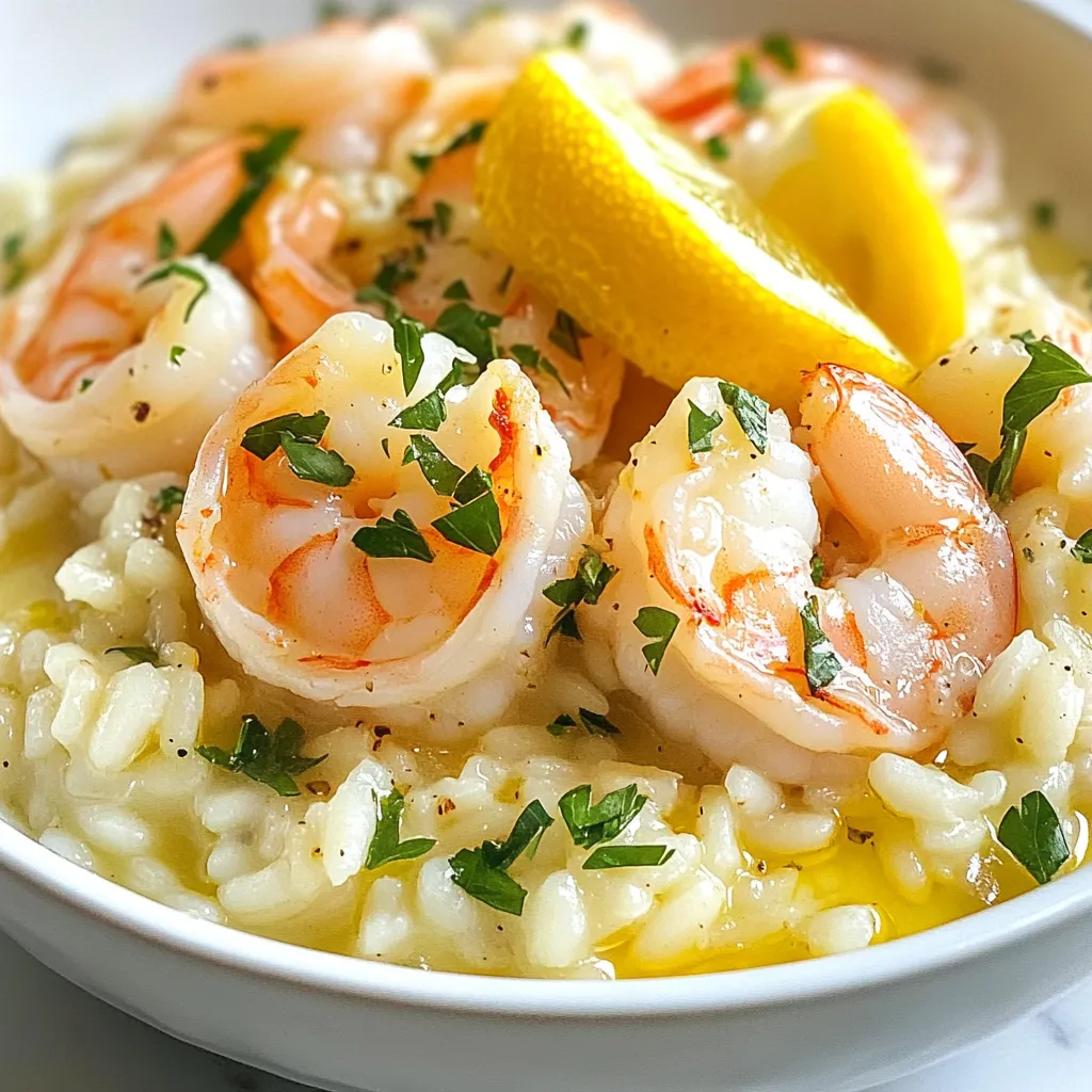 Für das cremige Zitronen-Knoblauch-Garnelen-Risotto benötigst du folgende Hauptzutaten: - 1 Tasse Arborio-Reis - 450 g Garnelen, geschält und entdarmt - 1 Liter Hühner- oder Gemüsebrühe - 1 mittelgroße Zwiebel, fein gehackt - 3 Knoblauchzehen, gehackt - 1 Zitrone (Schale und Saft) - 240 ml Schlagsahne - 50 g geriebener Parmesan - 2 Esslöffel Olivenöl - 2 Esslöffel ungesalzene Butter - Salz und Pfeffer nach Geschmack - Frische Petersilie, gehackt, zur Garnitur Diese Zutaten sind die Basis für dein köstliches Risotto. Arborio-Reis ist wichtig, da er die perfekte Cremigkeit bringt. Die Garnelen bieten tollen Geschmack und Textur. Die Gewürze und Kräuter in diesem Rezept machen es besonders: - Salz und Pfeffer: Diese beiden Grundgewürze betonen den Geschmack der Zutaten. - Frische Petersilie: Sie bringt Farbe und einen frischen Geschmack ins Gericht. - Zitronenschale: Sie gibt dem Risotto eine fruchtige Note und macht es lebendig. Diese einfachen Gewürze und Kräuter sind sehr wichtig. Sie bringen das Beste aus den Zutaten hervor und machen das Gericht noch leckerer. Wenn du Garnelen auswählst, achte auf diese Punkte: - Frische: Wähle lebende oder frisch gefrorene Garnelen. Sie haben den besten Geschmack. - Größe: Mittlere bis große Garnelen sind ideal. Sie bleiben saftig und zart. - Herkunft: Kaufe Garnelen aus nachhaltigen Quellen. Das schützt die Meeresumwelt. Die Wahl hochwertiger Garnelen macht einen großen Unterschied. Sie sind das Herzstück des Gerichts und tragen maßgeblich zum Geschmack bei. {{ingredient_image_2}} Zuerst bereite die Brühe vor. Erhitze Hühner- oder Gemüsebrühe in einem kleinen Topf. Halte die Brühe bei niedriger Hitze warm, aber lass sie nicht kochen. Das ist wichtig, um den Kochprozess des Risottos gleichmäßig zu halten. Jetzt kümmere dich um die Zutaten. Hacke die Zwiebel und die Knoblauchzehen fein. Reibe die Schale der Zitrone und presse ihren Saft aus. Halte alles bereit, damit du schnell arbeiten kannst. Erhitze in einer großen Pfanne das Olivenöl und 1 Esslöffel Butter bei mittlerer Hitze. Füge die Zwiebel hinzu und brate sie etwa 3-4 Minuten. Sie soll durchsichtig werden. Gib dann den gehackten Knoblauch dazu und brate ihn eine weitere Minute. Der Knoblauch sollte aromatisch riechen. Jetzt kommt der Arborio-Reis. Rühre ihn gut ein und lasse ihn 2-3 Minuten rösten. Er wird leicht glasig. Beginne dann, die warme Brühe hinzuzufügen. Nimm jeweils eine Kelle, rühre oft um und lasse den Reis die Brühe aufnehmen. Wiederhole das für 18-20 Minuten. Der Reis soll cremig und al dente sein. Während das Risotto kocht, schmilz die restliche Butter in einer separaten Pfanne. Füge die Garnelen, Zitronenabrieb, Salz und Pfeffer hinzu. Brate die Garnelen 3-4 Minuten, bis sie rosa und undurchsichtig sind. Nimm sie danach vom Herd. Sobald das Risotto fertig ist, rühre die Schlagsahne, den Zitronensaft und den Parmesan ein. Mische alles gut durch und schmecke mit Salz und Pfeffer ab. Füge die Garnelen vorsichtig ins Risotto und lasse sie kurz erwärmen. Serviere das Risotto heiß. Garniere es mit frischer Petersilie und einem Spritzer Zitronenabrieb. So sieht es nicht nur gut aus, sondern schmeckt auch noch besser! Um einen perfekten cremigen Risotto zu machen, wähle Arborio-Reis. Dieser Reis hat viel Stärke. Dadurch wird dein Risotto schön cremig. Rühre den Reis gut um, damit er gleichmäßig gart. Füge die Brühe langsam hinzu. Eine Kelle nach der anderen. So nimmt der Reis die Flüssigkeit besser auf. Die Temperatur ist wichtig. Halte die Brühe warm, aber nicht kochend. Das hilft dem Reis, gleichmäßig zu garen. Rühre oft, um ein Anbrennen zu vermeiden. Das ständige Rühren bringt die Stärke aus dem Reis. Dadurch wird das Risotto schön sämig. Ein häufiger Fehler ist, zu viel Brühe auf einmal hinzuzufügen. Das macht das Risotto matschig. Achte darauf, den Reis nicht zu lange zu kochen. Er sollte al dente sein, also noch etwas Biss haben. Lass das Risotto nicht zu lange stehen, bevor du es servierst. Es wird sonst trocken. Pro Tipps Verwende frische Garnelen: Frische Garnelen sorgen für einen besseren Geschmack und eine zartere Textur im Risotto. Rühre häufig um: Häufiges Rühren hilft dabei, dass der Arborio-Reis gleichmäßig gart und die cremige Konsistenz erreicht wird. Das richtige Verhältnis von Flüssigkeit: Achte darauf, die Brühe nach und nach hinzuzufügen, damit der Reis die Flüssigkeit optimal aufnehmen kann. Zitronenabrieb hinzufügen: Der Abrieb der Zitrone verleiht dem Gericht eine frische Note und intensiviert den Geschmack des Risottos. {{image_4}} Du kannst viele Zutaten in diesem Rezept ändern. Zum Beispiel: - Verwende statt Arborio-Reis Carnaroli-Reis für eine noch cremigere Textur. - Füge Erbsen oder Spargel für mehr Farbe und Frische hinzu. - Probiere geröstete Paprika oder getrocknete Tomaten für einen herzhaften Geschmack. Wenn du kein Fleisch oder Meeresfrüchte magst, gibt es tolle Alternativen: - Ersetze die Garnelen mit gebratenen Champignons oder Zucchini. - Nutze Gemüsebrühe anstelle von Hühnerbrühe, um ein vollwertiges vegetarisches Gericht zu machen. - Für eine Meeresfrüchte-Option, verwende Jakobsmuscheln oder Muscheln. Du kannst die Aromen einfach anpassen: - Füge frische Kräuter wie Basilikum oder Thymian für mehr Geschmack hinzu. - Probiere eine Prise Chili für einen scharfen Kick. - Experimentiere mit verschiedenen Käsesorten, wie Feta oder Pecorino, um das Risotto neu zu gestalten. Diese Variationen machen dein cremiges Zitronen-Knoblauch-Risotto immer wieder neu und spannend! Um Reste des cremigen Zitronen-Knoblauch Garnelen Risottos gut aufzubewahren, folge diesen Schritten: - Lass das Risotto auf Raumtemperatur abkühlen. - Fülle es in einen luftdichten Behälter. - Achte darauf, nicht zu viel Luft im Behälter zu lassen, um die Frische zu bewahren. Wenn du diese Schritte befolgst, bleibt das Risotto frisch und lecker. Wenn du das Risotto wieder aufwärmen möchtest, gibt es einige einfache Tipps: - Gib das Risotto in eine Pfanne und füge etwas Brühe oder Wasser hinzu. - Erhitze es bei niedriger Hitze und rühre oft um. - Achte darauf, dass es gleichmäßig warm wird und nicht anbrennt. So bleibt die cremige Textur erhalten. Das Risotto hält sich gut, wenn du es richtig lagerst: - Im Kühlschrank bleibt es bis zu drei Tage frisch. - Wenn du es einfrierst, kannst du es bis zu drei Monate aufbewahren. Denke daran, das Risotto vor dem Einfrieren in Portionen zu teilen. So kannst du es leicht auftauen und genießen. Ja, du kannst gefrorene Garnelen verwenden. Achte darauf, sie gut abzutauen. Am besten legst du sie über Nacht in den Kühlschrank. Wenn du es eilig hast, kannst du sie in kaltem Wasser auftauen. Dies hilft, die Textur zu erhalten. Gefrorene Garnelen sind oft frisch gefangen und haben tollen Geschmack. Das Risotto braucht etwa 18 bis 20 Minuten, um zu kochen. Du musst oft rühren, damit der Reis gleichmäßig gart. Achte darauf, die Brühe langsam hinzuzufügen. So kann der Reis die Flüssigkeit gut aufnehmen. Das macht das Risotto schön cremig. Wenn du einen al dente Biss magst, stoppe den Kochvorgang nach 18 Minuten. Risotto kann gesund sein, wenn du frische Zutaten verwendest. Arborio-Reis ist reich an Stärke, was gut für die Konsistenz ist. Die Brühe und das Gemüse bieten Nährstoffe. Du kannst es gesünder machen, indem du weniger Sahne verwendest. Auch mehr Gemüse kann hinzugefügt werden. Achte auf die Portionsgröße, um die Kalorien im Zaum zu halten. Zusammenfassend haben wir die Zutaten, die Zubereitung und die Tipps für Risotto behandelt. Du hast gelernt, wie man die Brühe und Garnelen vorbereitet, um ein leckeres Gericht zu kreieren. Das richtige Rühren und die Temperatur sind entscheidend. Auch die Lagerung der Reste ist wichtig, um nichts zu verschwenden. Risotto ist vielseitig und lässt sich anpassen. Experimentiere mit neuen Zutaten und habe Spaß beim Kochen. Mit diesen Tipps wird dein Risotto immer gelingen.