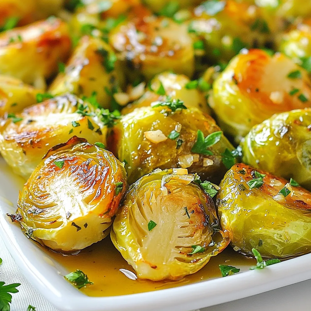 - 450 g Brüsselsprossen, geputzt und halbiert - 4 Knoblauchzehen, fein gehackt - 3 Esslöffel Olivenöl Brüsselsprossen sind das Herz dieses Rezepts. Sie sind grün und knackig. Der Knoblauch gibt diesen Röst-Brüsselsprouts einen tollen Geschmack. Olivenöl sorgt dafür, dass alles schön goldbraun wird. - 1 Teelöffel getrockneter Thymian - 1 Teelöffel getrockneter Rosmarin - 1 Teelöffel Meersalz - ½ Teelöffel schwarzer Pfeffer Die Gewürze machen die Brüsselsprossen noch besser. Thymian und Rosmarin bringen tolle Aromen. Meersalz und Pfeffer geben den letzten Kick. Diese Mischung macht den Unterschied. - 1 Esslöffel Balsamico-Essig (optional für eine würzige Note) - Frische Petersilie zur Dekoration (optional) Balsamico-Essig fügt einen süß-sauren Geschmack hinzu. Petersilie macht das Gericht schön und frisch. Du kannst sie nach Geschmack hinzufügen oder weglassen. {{ingredient_image_2}} Zuerst putze ich die Brüsselsprossen. Ich entferne die äußeren Blätter und schneide die Enden ab. Dann halbiere ich die Brüsselsprossen. Dies hilft, sie gleichmäßig zu garen. Währenddessen hacke ich den Knoblauch fein. Der Knoblauch gibt den Brüsselsprossen einen tollen Geschmack. In einer großen Schüssel vermische ich die halbierten Brüsselsprossen mit dem gehackten Knoblauch. Dann gieße ich das Olivenöl darüber. Ich füge den getrockneten Thymian, den Rosmarin, das Meersalz und den Pfeffer hinzu. Nun mische ich alles gut durch. So sind die Brüsselsprossen gleichmäßig gewürzt und bereit für den Ofen. Jetzt heize ich den Ofen auf 200°C vor. Ich verteile die Brüsselsprossen-Mischung auf einem Backblech. Es ist wichtig, dass sie in einer einzigen Schicht liegen. Dadurch rösten sie besser. Ich schiebe das Blech in den Ofen und lasse die Brüsselsprossen 20-25 Minuten rösten. Während der Röstzeit wende ich sie einmal. So werden sie knusprig und goldbraun. Optional kann ich in den letzten fünf Minuten Balsamico-Essig hinzufügen. Das gibt einen extra Kick. Um die besten Röstergebnisse zu erzielen, ist es wichtig, die Brüsselsprossen in einer einzigen Schicht zu verteilen. Wenn die Brüsselsprossen übereinander liegen, dampfen sie statt zu rösten. Das macht sie weich und nicht knusprig. Wenden Sie die Brüsselsprossen während des Röstens. Ich empfehle, sie nach 10-15 Minuten umzudrehen. So werden sie von allen Seiten goldbraun und knusprig. Frische Kräuter machen einen großen Unterschied. Sie bringen mehr Geschmack als getrocknete Kräuter. Verwenden Sie frischen Thymian oder Rosmarin, wenn möglich. Das macht die Brüsselsprossen noch aromatischer. Experimentieren Sie mit Gewürzen. Fügen Sie Paprika für eine rauchige Note hinzu oder Chili für etwas Schärfe. Lassen Sie Ihrer Kreativität freien Lauf. Die Brüsselsprossen passen gut zu vielen Gerichten. Servieren Sie sie als Beilage zu Fleisch oder Fisch. Sie eignen sich auch gut für ein vegetarisches Buffet. Servieren Sie die Brüsselsprossen heiß. Das bringt den besten Geschmack. Wenn Sie sie warm halten möchten, decken Sie sie mit Alufolie ab. So bleiben sie lange warm und lecker. Pro Tipps Die richtige Rösttemperatur: Stellen Sie sicher, dass Ihr Ofen gut vorgeheizt ist, um eine gleichmäßige Röstung zu gewährleisten und die Brüsselsprossen schön knusprig zu machen. Variationen bei den Kräutern: Experimentieren Sie mit frischen Kräutern wie Thymian oder Oregano, um den Geschmack der Brüsselsprossen zu variieren und auf Ihre Vorlieben anzupassen. Vorsicht beim Wenden: Wenden Sie die Brüsselsprossen vorsichtig, um sicherzustellen, dass sie nicht zerfallen und ihre Form behalten, während sie im Ofen rösten. Balsamico-Essig richtig verwenden: Fügen Sie den Balsamico-Essig in den letzten Minuten der Röstzeit hinzu, damit er nicht verbrennt und den Brüsselsprossen eine schöne, karamellisierte Note verleiht. {{image_4}} Du kannst die Brüsselsprossen mit anderen Gemüsen mischen. Eine Röstgemüse-Mischung macht das Gericht bunter. Karotten, Süßkartoffeln oder Zucchini passen sehr gut. Einfach die Gemüse klein schneiden und mit den Brüsselsprossen röstend. Es bringt mehr Aromen auf den Teller. Zusätzlich, kombiniere die Brüsselsprossen mit anderen Beilagen. Ein frischer Salat oder ein cremiges Kartoffelpüree sind tolle Optionen. Diese Kombinationen sorgen für mehr Textur und Geschmack. Ein weiterer Tipp ist, Käse hinzuzufügen. Parmesan oder Feta geben einen tollen Geschmack. Streue den Käse einfach kurz vor dem Ende der Röstzeit darüber. Das macht die Brüsselsprossen noch schmackhafter. Du kannst auch Nüsse für einen Crunch verwenden. Walnüsse oder Mandeln sind hier ideal. Röste die Nüsse kurz in der Pfanne, bevor du sie hinzufügst. Der zusätzliche Biss macht das Gericht spannend. Wenn du eine vegane Option suchst, ersetze den Balsamico-Essig. Nutze stattdessen Zitronensaft oder Apfelessig. Diese Alternativen bringen Frische und Säure ins Gericht. Das Rezept ist auch glutenfrei. Achte darauf, dass alle Zutaten glutenfrei sind. So kannst du es ohne Bedenken genießen. Wenn Sie Reste von den Knoblauch Kräuter Röst-Brüsselsprouts haben, bewahren Sie sie im Kühlschrank auf. Legen Sie die Brüsselsprossen in einen luftdichten Behälter. So bleiben sie frisch. Die Haltbarkeit beträgt etwa 3 bis 5 Tage. Um die Reste wieder aufzuwärmen, heizen Sie den Ofen auf 180°C vor. Legen Sie die Brüsselsprossen auf ein Blech und rösten Sie sie für etwa 10 Minuten. So werden sie wieder knusprig. Sie können die Brüsselsprossen auch im Voraus vorbereiten. Putzen und halbieren Sie sie, dann lagern Sie sie im Kühlschrank. So sind sie bereit, wenn Sie sie brauchen. Diese Methode spart Zeit. Das Einfrieren der Röst-Brüsselsprouts ist auch möglich. Lassen Sie sie nach dem Rösten vollständig abkühlen. Legen Sie die Brüsselsprossen in einen gefrierfesten Beutel. So bleiben sie bis zu 3 Monate haltbar. Mit den übrig gebliebenen Brüsselsprossen können Sie viele köstliche Rezepte zubereiten. Sie passen gut in einen Salat oder als Füllung für ein Sandwich. Eine kreative Beilage ist ein Brüsselsprouts-Auflauf. Mischen Sie die Reste mit Käse und einer Sahnesauce. Backen Sie alles, bis es goldbraun ist. So verwandeln Sie die Reste in ein neues Gericht. Um die Brüsselsprossen knusprig zu machen, gibt es einige einfache Tipps. - Einzelne Schicht: Achte darauf, dass die Brüsselsprossen auf dem Blech in einer einzigen Schicht liegen. So können sie gleichmäßig rösten. - Wenden: Wende die Brüsselsprossen während des Röstens einmal. Das hilft, eine gleichmäßige Bräunung zu erreichen. - Hitze: Röste sie bei 200°C. Diese Temperatur sorgt für eine schöne goldene Farbe und Knusprigkeit. - Öl: Verwende genug Olivenöl, damit die Brüsselsprossen schön glänzen und nicht austrocknen. Ja, frische Brüsselsprossen sind ideal. - Frisch vs. Gefroren: Frische Brüsselsprossen haben einen besseren Geschmack und eine knackigere Textur. Gefrorene Brüsselsprossen können matschig sein, wenn sie gekocht werden. - Einkauf: Achte beim Kauf auf feste, grüne Sprossen ohne braune Flecken. Das zeigt, dass sie frisch sind. Knoblauch Kräuter Röst-Brüsselsprouts passen gut zu vielen Hauptgerichten. - Fleischgerichte: Sie sind eine tolle Beilage zu Hähnchen oder Rindfleisch. - Vegetarische Optionen: Sie ergänzen gut Pasta oder Reisgerichte. - Salate: Du kannst sie auch in einen Salat oder ein Gemüse-Buffet integrieren. - Würze: Denke daran, sie mit etwas Balsamico-Essig zu beträufeln, um den Geschmack zu heben. In diesem Blogbeitrag haben wir die Zubereitung von Röst-Brüsselsprossen behandelt. Du hast gelernt, welche Zutaten wichtig sind und wie du sie richtig vorbereitest. Wir haben Tipps gegeben, um die besten Röste zu erzielen und verschiedene Variationen vorgestellt. Denke daran, dass du Kreativität bei den Gewürzen einsetzen kannst. Verblüffe deine Freunde und Familie mit diesem gesunden und schmackhaften Gericht. Experimentiere und finde heraus, was dir am besten schmeckt!