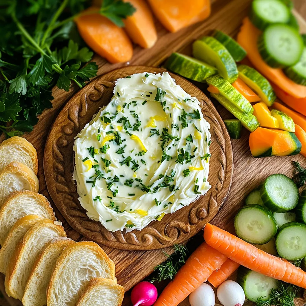 Für die leckere Kräuterbutter brauchst du einige wichtige Zutaten. Diese machen den Geschmack besonders gut. Hier sind die Hauptzutaten: - 1 Tasse ungesalzene Butter, weich - 2 Esslöffel frischer Knoblauch, fein gehackt - 2 Esslöffel frische Petersilie, fein gehackt - 1 Esslöffel frische Thymianblätter - 1 Esslöffel frische Schnittlauch, gehackt - 1 Teelöffel Zitronenschale - ½ Teelöffel Meersalz - ¼ Teelöffel schwarzer Pfeffer Die weiche Butter ist wichtig. Sie lässt sich leicht vermengen. Frischer Knoblauch gibt einen tollen Geschmack. Petersilie und Thymian bringen Frische. Schnittlauch rundet das Ganze ab. Zitronenschale fügt eine schöne Note hinzu. Salz und Pfeffer sorgen für Würze. Gemüse macht das Dippen noch besser. Du kannst verschiedene frische Gemüsesorten wählen. Hier sind ein paar gute Optionen: - Karotten - Gurken - Radieschen Diese Gemüse sind knackig und frisch. Sie passen perfekt zur Kräuterbutter. Du kannst sie in Sticks oder Scheiben schneiden. Das macht das Essen mehr Spaß. Das richtige Brot ist wichtig für dein Kräuterbutter Brett. Ein knuspriges Baguette ist die beste Wahl. Es hat eine tolle Textur. Du kannst das Baguette in Scheiben schneiden. Es wird leicht knusprig, wenn du es kurz toastest. Das Baguette und das Gemüse machen die Mahlzeit komplett. Du kannst alles nach Belieben kombinieren. So hast du einen tollen Genuss für deine Gäste oder für dich selbst. Um deine Knoblauch Kräuterbutter zuzubereiten, starte mit einer Schüssel. Nimm 1 Tasse weiche, ungesalzene Butter. Füge 2 Esslöffel fein gehackten Knoblauch hinzu. Gib 2 Esslöffel frische Petersilie und 1 Esslöffel Thymianblätter dazu. Mische auch 1 Esslöffel gehackten Schnittlauch und 1 Teelöffel Zitronenschale. Streue ½ Teelöffel Meersalz und ¼ Teelöffel schwarzen Pfeffer hinein. Jetzt, nimm eine Gabel oder einen Spatel. Vermenge alle Zutaten gut. Du möchtest eine cremige und gleichmäßige Mischung. Sobald alles gut vermischt ist, ist deine Kräuterbutter bereit. Nimm ein Holzbrett oder eine flache Servierschale. Gib die Kräuterbutter darauf. Verteile sie gleichmäßig. Mit der Rückseite eines Löffels kannst du schöne Wirbel und Vertiefungen machen. So sieht es besonders hübsch aus. Serviere die Kräuterbutter bei Zimmertemperatur. Schneide ein knuspriges Baguette in Scheiben. Lege die Baguette-Scheiben um die Butter. Du kannst auch frisches Gemüse wie Karotten, Gurken oder Radieschen zum Dippen anbieten. So hast du einen tollen Snack oder eine Vorspeise. Um die Knoblauch Kräuterbutter perfekt zuzubereiten, verwende weiche Butter. Lass sie bei Raumtemperatur stehen. So wird die Butter cremig und lässt sich leicht vermengen. Du kannst auch einen Mixer verwenden. Das macht die Mischung noch feiner. Achte darauf, frische Kräuter zu nutzen. Sie bringen mehr Geschmack. Die Konsistenz der Butter ist wichtig. Sie sollte leicht streichfähig sein. Wenn die Butter zu hart ist, lass sie länger stehen. Ist sie zu weich, füge etwas mehr Butter hinzu. Du kannst die Mischung auch in den Kühlschrank stellen. Das hilft, die richtige Textur zu erreichen. Achte darauf, die Butter gleichmäßig auf dem Brett zu verteilen. Schöne Wirbel machen das Ganze ansprechender. Du kannst die Kräuterbutter leicht variieren. Experimentiere mit verschiedenen Kräutern. Rosmarin oder Oregano geben einen tollen Geschmack. Auch verschiedene Gewürze sind eine gute Idee. Füge Paprika oder Chili für etwas Schärfe hinzu. Wenn du einen fruchtigen Geschmack magst, probiere mehr Zitronenschale. Diese kleinen Änderungen machen die Butter spannend und neu. {{image_4}} Du kannst deine Kräuterbutter ganz leicht anpassen. Probiere verschiedene Kräuter aus. Rosmarin gibt einen starken, würzigen Geschmack. Basilikum bringt Frische und Farbe. Frischer Dill macht die Butter leicht und duftend. Mixe nach deinem Geschmack. Ich empfehle, die Kräuter fein zu hacken. So verteilst du den Geschmack gleichmäßig. Um den Geschmack zu vertiefen, füge Gewürze hinzu. Paprika kann eine süße und rauchige Note geben. Chili-Flocken bringen etwas Schärfe. Wenn du etwas Süßes magst, probiere Honig oder Ahornsirup. Diese Zutaten machen deine Kräuterbutter einzigartig. Du kannst auch etwas Essig hinzufügen für einen sauren Kick. Experimentiere, bis du die perfekte Mischung findest. Für eine vegane Version nutze pflanzliche Butter. Diese gibt es in vielen Geschmacksrichtungen. Du kannst auch Avocado verwenden, um die Butter zu ersetzen. Diese Option ist cremig und gesund. Auch Nüsse wie Cashews können eine leckere Basis sein. Püriere sie mit Kräutern, um eine reichhaltige Paste zu erhalten. So bleibt der Genuss ganz ohne tierische Produkte. Um die Kräuterbutter frisch zu halten, lege sie in einen luftdichten Behälter. Du kannst auch Frischhaltefolie verwenden. Drücke die Butter gut zusammen, um Luftblasen zu vermeiden. So bleibt der Geschmack stark. Kräuterbutter hält sich im Kühlschrank etwa zwei Wochen. Achte darauf, sie bei 4 Grad Celsius zu lagern. Wenn du die Butter länger aufbewahren willst, friere sie ein. Im Gefrierfach bleibt sie bis zu drei Monate gut. Nutze die übrig gebliebene Kräuterbutter für viele Gerichte. Du kannst sie auf Gemüse, Fisch oder Fleisch verwenden. Probiere sie auch auf Brot oder in Pasta. So schaffst du neue Geschmackserlebnisse. Du kannst die Kräuterbutter bis zu einer Woche im Kühlschrank aufbewahren. Achte darauf, sie in einem luftdichten Behälter zu lagern. So bleibt sie frisch und lecker. Wenn du sie länger aufbewahren möchtest, friere sie ein. So hält sie sich bis zu drei Monate. Die Knoblauch Kräuterbutter passt perfekt zu knusprigem Baguette. Du kannst auch frisches Gemüse wie Karotten, Gurken und Radieschen verwenden. Diese Kombination macht das Essen noch gesünder und bunter. Du kannst die Butter auch zu gegrilltem Fleisch oder Fisch servieren, um den Geschmack zu intensivieren. Ja, du kannst die Kräuterbutter einfrieren. Forme sie in kleine Portionen oder in eine Rolle in Frischhaltefolie. So kannst du dir jederzeit ein Stück herausnehmen. Lass die Butter vor dem Servieren einfach etwas auftauen. So bleibt sie cremig und einfach zu verteilen. Kräuterbutter ist einfach zu machen und so vielseitig. Du hast gelernt, wie man sie zubereitet, lagert und anrichtet. Frisches Gemüse und Brot machen das Erlebnis perfekt. Variationen helfen dir, neue Geschmäcker zu entdecken. Nutze die Tipps für die beste Konsistenz und Lagerung. Experimentiere mit verschiedenen Kräutern und Aromen. So bekommst du immer einen neuen Genuss. Jetzt hast du alles, was du brauchst, um deine Kräuterbutter zu einem Hit zu machen!