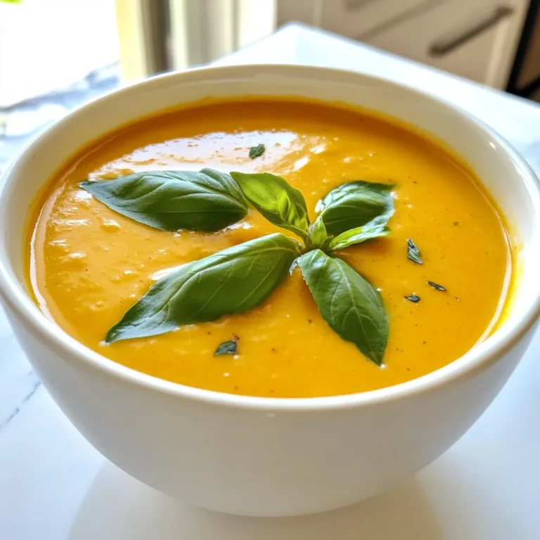 Für diese leckere Suppe brauchst du: - 4 große rote Paprika, halbiert und entkernt - 1 mittelgroße Zwiebel, grob gehackt - 3 Knoblauchzehen, fein gehackt - 2 Esslöffel Olivenöl - 2 Tassen Gemüsebrühe - 1 Tasse Kokosnussmilch (oder schwere Sahne nach Belieben) - 1 Teelöffel geräuchertes Paprika-Pulver - Salz und Pfeffer nach Geschmack - Frische Basilikumblätter zur Garnitur Diese Zutaten bringen eine schöne Tiefe und Geschmack in die Suppe. Die Paprika geben eine süße Note und die Kokosnussmilch sorgt für Cremigkeit. Um deiner Suppe mehr Geschmack zu verleihen, kannst du folgende Zutaten hinzufügen: - 1 Teelöffel Kreuzkümmel für eine warme Note - 1 Prise Cayennepfeffer für etwas Schärfe - 1 Esslöffel Zitronensaft für Frische - Geröstete Pinienkerne als Topping für Crunch Diese Zutaten sind nicht notwendig, aber sie können deine Suppe auf das nächste Level bringen. Die Hauptzutaten bieten viele Nährstoffe: - Paprika: Reich an Vitamin C und Antioxidantien. - Zwiebel: Gut für das Immunsystem und hat entzündungshemmende Eigenschaften. - Knoblauch: Unterstützt das Herz und hat viele gesundheitliche Vorteile. - Kokosnussmilch: Liefert gesunde Fette und macht die Suppe cremig. Diese Nährstoffe helfen dir, gesund zu bleiben und die Suppe noch mehr zu genießen. {{ingredient_image_2}} Heize deinen Ofen auf 220°C vor. Nimm die großen roten Paprika und halbiere sie. Entferne die Kerne. Lege die Paprika mit der Schnittfläche nach unten auf ein Backblech. Verwende Backpapier, damit sie nicht kleben bleiben. Röste die Paprika für etwa 25 bis 30 Minuten. Du weißt, dass sie fertig sind, wenn die Schalen blasen werfen. Sie sollten leicht angekohlt sein. Das gibt der Suppe einen tollen Geschmack. Während die Paprika rösten, schnapp dir eine mittelgroße Zwiebel. Hacke sie grob. Nimm auch drei Knoblauchzehen und hacke sie fein. Erhitze in einem großen Topf zwei Esslöffel Olivenöl bei mittlerer Hitze. Füge die gehackte Zwiebel und den Knoblauch hinzu. Sautiere sie für fünf bis sieben Minuten. Die Zwiebel sollte glasig werden. Das Aroma wird jetzt schon wunderbar sein. Wenn die Paprika fertig sind, nimm sie aus dem Ofen und lasse sie abkühlen. Ziehe vorsichtig die angebrannte Haut ab. Gib die gerösteten Paprika in den Topf zu den Zwiebeln und dem Knoblauch. Gieße zwei Tassen Gemüsebrühe dazu. Bring die Mischung zum Kochen. Reduziere dann die Hitze und lasse die Suppe zehn Minuten köcheln. Jetzt kommt der spaßige Teil: Püriere die Suppe mit einem Pürierstab. Alternativ kannst du sie vorsichtig in einen Mixer geben. Rühre eine Tasse Kokosnussmilch und einen Teelöffel geräuchertes Paprika-Pulver ein. Schmecke die Suppe mit Salz und Pfeffer ab. Erwärme sie bei niedriger Temperatur für fünf Minuten. Deine cremige geröstete Paprika-Suppe ist nun bereit zum Servieren! Um die Aromen der Paprika zu intensivieren, röste sie gut. Heize den Ofen auf 220°C vor. Lege die Paprika mit der Schnittfläche nach unten auf das Backblech. Röste sie für 25 bis 30 Minuten. Achte darauf, dass die Schalen blasen werfen und leicht angekohlt sind. Diese Röstaromen geben deiner Suppe den vollen Geschmack. Für eine samtige Suppe ist das Pürieren entscheidend. Nutze einen Pürierstab direkt im Topf. Das ist schnell und einfach. Alternativ kannst du die Suppe in einem Standmixer pürieren. Achte darauf, die Suppe nicht zu überfüllen. Püriere sie in kleinen Portionen, damit sie gleichmäßig glatt wird. Um deine Suppe spannend zu machen, füge Gewürze hinzu. Geräuchertes Paprika-Pulver bringt einen tiefen, rauchigen Geschmack. Du kannst auch frische Kräuter wie Basilikum oder Thymian hinzufügen. Diese verleihen der Suppe eine frische Note. Salz und Pfeffer dürfen nicht fehlen. Sie runden den Geschmack perfekt ab. Pro Tipps Paprika rösten: Um den Geschmack zu intensivieren, röste die Paprika bis die Schalen anfangen zu blasen und leicht angekohlt sind. Dies bringt eine schöne Süße und Tiefe in die Suppe. Variationen der Milch: Du kannst die Kokosnussmilch durch andere Milchalternativen wie Mandel- oder Hafermilch ersetzen, wenn du eine leichtere Variante bevorzugst. Frische Kräuter: Zusätzlich zu Basilikum kannst du auch frische Petersilie oder Thymian als Garnitur verwenden, um der Suppe mehr Frische zu verleihen. Würze anpassen: Probiere die Suppe während des Kochens und passe die Gewürze nach deinem Geschmack an. Ein Spritzer Zitronensaft kann auch helfen, die Aromen aufzufrischen. {{image_4}} Wenn du eine vegane Version magst, ist Kokosnussmilch perfekt. Sie macht die Suppe cremig und gibt einen leichten Kokosgeschmack. Das Rezept bleibt gleich, aber du ersetzt die schwere Sahne durch Kokosnussmilch. Diese Option ist auch für Menschen mit Laktoseintoleranz geeignet. So kannst du alle erfreuen und dennoch den vollen Geschmack genießen. Um deine Suppe noch reichhaltiger zu machen, füge mehr Gemüse hinzu. Karotten oder Sellerie passen gut. Du kannst auch ein paar Kartoffeln hinzufügen, um die Konsistenz zu verändern. Für zusätzlichen Umami-Geschmack empfehle ich, einen Esslöffel Tomatenmark einzurühren. Es bringt eine neue Tiefe in den Geschmack und macht die Suppe noch köstlicher. Du kannst die Gewürze leicht anpassen. Probiere frischen Thymian oder Oregano für ein anderes Aroma. Füge eine Prise Cayennepfeffer hinzu, wenn du es schärfer magst. Alternativ kannst du auch Kreuzkümmel verwenden, um der Suppe einen erdigen Geschmack zu geben. Experimentiere mit den Kräutern, um deine eigene perfekte Mischung zu finden. Um die cremige geröstete Paprika-Suppe frisch zu halten, brauchst du einen luftdichten Behälter. Fülle die Suppe in den Behälter und schließe ihn gut. So bleibt der Geschmack erhalten. Kühle die Suppe schnell ab, bevor du sie im Kühlschrank lagerst. Das hilft, Bakterien zu vermeiden. Stelle sicher, dass die Suppe nicht lange bei Raumtemperatur steht. Im Kühlschrank hält die Suppe etwa 3 bis 5 Tage. Achte darauf, die Suppe gut abzudecken. So bleibt sie frisch und lecker. Prüfe vor dem Essen immer, ob die Suppe gut riecht. Wenn sie seltsam riecht oder eine andere Farbe hat, ist es besser, sie wegzuwerfen. Wenn du die Suppe länger aufbewahren möchtest, kannst du sie einfrieren. Fülle die kalte Suppe in gefriergeeignete Behälter oder Beutel. Lass etwas Platz zum Ausdehnen. So geht nichts kaputt. Die Suppe hält sich im Gefrierfach bis zu 3 Monate. Wenn du sie essen möchtest, tau die Suppe über Nacht im Kühlschrank auf. Erwärme sie dann in einem Topf oder in der Mikrowelle. Rühre gut, damit sie gleichmäßig warm wird. Um die beste cremige geröstete Paprika-Suppe zu machen, röste die Paprika zuerst. Lege sie mit der Schnittfläche nach unten auf ein Blech. Röste sie bei 220°C für 25-30 Minuten. Die Schalen sollten blasen werfen und leicht angekohlt sein. Während du die Paprika röstest, brate die Zwiebel und den Knoblauch in Olivenöl an. Sie sollten glasig werden. Nach dem Rösten ziehe die Haut von den Paprika ab und gib sie in den Topf. Füge Gemüsebrühe hinzu und koche alles zusammen. Püriere die Mischung für eine glatte Suppe. Rühre dann die Kokosnussmilch und das geräucherte Paprika-Pulver ein. Schmecke die Suppe mit Salz und Pfeffer ab. Ja, du kannst die Paprika auch auf dem Grill rösten! Heize den Grill gut vor. Lege die Paprika mit der Schnittfläche nach unten direkt auf den Grillrost. Röste sie für etwa 15-20 Minuten, bis die Haut schwarz wird. Danach ziehe die Haut ab, genau wie bei der Ofenmethode. Das Grillen gibt der Suppe einen anderen, rauchigen Geschmack. Zu dieser Suppe passen viele Beilagen. Ein frisches Baguette ist ideal, um die cremige Suppe aufzutunken. Auch ein einfacher Salat mit grünen Blättern schmeckt gut dazu. Wenn du etwas Herzhaftes willst, probiere geröstete Kichererbsen oder gegrilltes Gemüse. Frische Basilikumblätter als Garnitur bringen zusätzlichen Geschmack. Diese Beilagen machen die Suppe noch besser! Die cremige geröstete Paprika-Suppe bietet viele köstliche Optionen und Tipps. Wir haben die Hauptzutaten, die Zubereitung, Variationen und Lagerungshinweise besprochen. Der Schlüssel zu einem tollen Geschmack liegt in den Röstaromen und den Gewürzen. Probiere verschiedene Varianten aus, um deinen eigenen Stil zu finden. Genießen kannst du diese Suppe frisch, gut gelagert oder sogar eingefroren. Lass deiner Kreativität freien Lauf und teile deine besten Ideen!