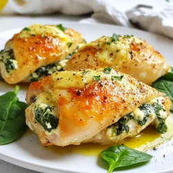 Die Hauptzutaten für das gefüllte Hähnchen sind einfach und frisch. Hier ist, was du brauchst: - 4 Hähnchenbrustfilets ohne Knochen und Haut - 2 Tassen frischer Spinat, grob gehackt - 1 Tasse Frischkäse, weicher - 1/2 Tasse geriebener Parmesan - 3 Knoblauchzehen, fein gehackt Diese Zutaten bringen viele Aromen zusammen und machen das Gericht besonders lecker. Die Gewürze sind der Schlüssel zu einem guten Geschmack. Hier sind die Gewürze, die du benötigst: - 1/2 Teelöffel Zwiebelpulver - 1/2 Teelöffel schwarzer Pfeffer - 1/2 Teelöffel Salz - 1/4 Teelöffel rote Pfefferflocken (optional) Diese Gewürze sorgen für eine gute Balance und heben den Geschmack der Füllung hervor. Du kannst die Füllung nach deinem Geschmack anpassen. Hier sind einige mögliche Zusatzstoffe: - Feta-Käse für eine salzige Note - Getrocknete Tomaten für mehr Frische - Pinienkerne für einen knusprigen Biss Experimentiere mit diesen Zutaten, um deine eigene Variante des gerollten Hähnchens zu kreieren. {{ingredient_image_2}} Beginne mit frischen Hähnchenbrustfilets. Du brauchst vier Stück, ohne Knochen und Haut. Nimm ein scharfes Messer und schneide eine Tasche in jedes Stück. Achte darauf, nicht ganz durchzuschneiden. Dies ist der Platz für die leckere Füllung. Würze die Außenseite mit Salz und schwarzem Pfeffer. Das macht das Hähnchen noch schmackhafter. Jetzt kommt der spannende Teil: die Füllung. Erhitze eine große Pfanne bei mittlerer Hitze und füge einen Esslöffel Olivenöl hinzu. Hacke drei Knoblauchzehen fein und brate sie für etwa eine Minute an. Der Duft wird köstlich sein! Gib dann zwei Tassen grob gehackten Spinat in die Pfanne und koche ihn 2-3 Minuten. Rühre gelegentlich um, bis der Spinat zusammengefallen ist. Nimm die Pfanne vom Herd und lass die Mischung etwas abkühlen. In einer großen Rührschüssel mische folgenden Zutaten gut zusammen: - 1 Tasse weicher Frischkäse - 1/2 Tasse geriebener Parmesan - Den abgekühlten Spinat - 1/2 Teelöffel Zwiebelpulver - 1/2 Teelöffel schwarzer Pfeffer - 1/2 Teelöffel Salz - 1/4 Teelöffel rote Pfefferflocken (optional) Das Ergebnis sollte eine cremige Füllung sein, die du dann in die Hähnchenbrusttaschen gibst. Heize deinen Ofen auf 190°C vor. Lege die gefüllten Hähnchenbrüste in eine Auflaufform. Beträufle sie mit einem Esslöffel Zitronensaft und decke die Form mit Alufolie ab. Backe die Hähnchen 25-30 Minuten. Entferne dann die Folie und backe sie weitere 10 Minuten. Das Hähnchen sollte eine Innentemperatur von 75°C erreichen. Lass das Hähnchen nach dem Backen fünf Minuten ruhen, bevor du es in Scheiben schneidest. So bleibt es saftig und lecker. Ein häufiger Fehler ist, dass die Füllung zu dick ist. Sie sollte cremig sein, aber nicht zu fest. Achte darauf, den Frischkäse gut zu mischen. Wenn die Füllung nicht gut schmeckt, wird das ganze Gericht nicht gut. Ein weiterer Fehler ist, das Hähnchen nicht genug zu würzen. Vergiss nicht, die Außenseite mit Salz und Pfeffer zu würzen. Die richtige Garzeit ist wichtig für ein saftiges Hähnchen. Backe das gefüllte Hähnchen bei 190°C. Die erste Backzeit beträgt 25-30 Minuten. Danach nimm die Folie ab und backe noch 10 Minuten. So wird das Hähnchen goldbraun und lecker. Überprüfe die Innentemperatur. Sie sollte 75°C erreichen, um sicher zu sein, dass es durchgegart ist. Um saftiges Hähnchen zu bekommen, lass es nach dem Backen ruhen. Fünf Minuten reichen aus. Dadurch bleibt der Saft im Hähnchen. Auch das Füllen mit einer cremigen Mischung hilft. Der Frischkäse und der Spinat halten das Hähnchen feucht und zart. Wenn du das Hähnchen in eine Auflaufform legst, kann das Aroma gut zirkulieren. Pro Tipps Hähnchenbrust vorbereiten: Stellen Sie sicher, dass die Hähnchenbrustfilets gleichmäßig dick sind, damit sie gleichmäßig garen. Klopfen Sie sie ggf. leicht flach, bevor Sie sie füllen. Frischkäse Temperatur: Lassen Sie den Frischkäse vor der Verwendung auf Raumtemperatur kommen. Dies erleichtert das Mischen und sorgt für eine cremigere Füllung. Spinat gut abtropfen: Lassen Sie den Spinat nach dem Kochen gut abtropfen, um überschüssige Feuchtigkeit zu entfernen. Dadurch wird verhindert, dass die Füllung zu wässrig wird. Resteverwertung: Verwenden Sie übrig gebliebene Füllung als Dip oder Aufstrich. Sie passt hervorragend zu Crackern oder frischem Gemüse. {{image_4}} Wenn Sie eine vegetarische Option wünschen, können Sie das Hähnchen durch feste Tofu- oder Zucchini-Scheiben ersetzen. Diese fangen die Füllung gut auf. Mischen Sie den Spinat mit etwas Feta oder Ricotta, um eine cremige Konsistenz zu erhalten. Diese Alternativen sind lecker und gesund. Um mehr Geschmack zu erzielen, können Sie verschiedene Gewürze hinzufügen. Zum Beispiel passt Muskatnuss gut zu Spinat. Auch italienische Kräuter wie Oregano oder Basilikum geben ein tolles Aroma. Wenn Sie es scharf mögen, fügen Sie mehr rote Pfefferflocken hinzu. Diese Variationen bieten neue Geschmackserlebnisse. Zu diesem Gericht passen viele Beilagen. Ein frischer Salat bringt Farbe und Knusprigkeit. Auch gebratene Kartoffeln oder Reis sind beliebte Optionen. Wenn Sie es einfacher mögen, können Sie einfach Baguette dazu servieren. Diese Beilagen ergänzen das gefüllte Hähnchen perfekt. Lassen Sie die gefüllten Hähnchenbrustfilets auf Raumtemperatur abkühlen. Packen Sie die Reste in einen luftdichten Behälter. So bleibt das Hähnchen frisch. Im Kühlschrank hält es sich bis zu drei Tage. Bei der Aufbewahrung sollten Sie das Hähnchen nicht mit der Füllung in einer Schüssel lassen. Trennen Sie beides, falls möglich. Möchten Sie das gefüllte Hähnchen lange aufbewahren? Dann können Sie es einfrieren. Lassen Sie die Hähnchenbrust zuerst abkühlen. Wickeln Sie jede Brust in Frischhaltefolie ein. Legen Sie die eingewickelten Hähnchen in einen gefrierfesten Beutel. So hält es bis zu drei Monate im Gefrierschrank. Um gefrorenes Hähnchen sicher aufzutauen, legen Sie es in den Kühlschrank. Lassen Sie es dort über Nacht auftauen. Wenn Sie es schnell auftauen möchten, verwenden Sie die Mikrowelle. Achten Sie darauf, dass das Hähnchen gleichmäßig auftaut. Zum Wiedererwärmen können Sie den Ofen verwenden. Backen Sie das Hähnchen bei 180°C für etwa 20 Minuten. So bleibt es zart und saftig. Die Zubereitung des gefüllten Hähnchens dauert etwa 55 Minuten. Davon sind 15 Minuten für die Vorbereitung nötig. Danach backen Sie das Hähnchen für 25 bis 30 Minuten. Lassen Sie es dann 5 Minuten ruhen. Diese Schritte führen zu einem leckeren Gericht. Ja, Sie können die Füllung ganz nach Ihrem Geschmack anpassen. Fügen Sie zum Beispiel gebratene Pilze oder getrocknete Tomaten hinzu. Auch verschiedene Käsesorten wie Feta oder Mozzarella passen gut dazu. Experimentieren Sie mit Kräutern wie Basilikum oder Oregano. So schaffen Sie immer neue Geschmäcker. Wenn Sie keinen Frischkäse haben, können Sie auch Ricotta verwenden. Dazu eignet sich auch Quark oder sogar Mascarpone. Diese Alternativen bieten eine ähnliche Cremigkeit. Achten Sie darauf, dass die Konsistenz nicht zu flüssig wird. Mischen Sie die anderen Zutaten gut, um die Füllung perfekt zu machen. Das gefüllte Hähnchen bietet viele köstliche Möglichkeiten. Wir haben die Hauptzutaten und Gewürze besprochen, damit das Gericht gelingt. Die Schritt-für-Schritt-Anleitung zeigt, wie man das Hähnchen perfekt zubereitet. Wir gaben Tipps, um Fehler zu vermeiden und das Hähnchen saftig zu halten. Variationen wie vegetarische Alternativen erweitern Ihre Optionen. Denken Sie an die Aufbewahrungshinweise für Reste. Genießen Sie das Zubereiten und Essen dieses Gerichts mit Freunden und Familie. Es wird ein Hit bei jedem Essen sein.