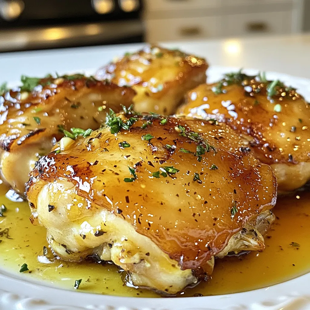 Für Honig-Senf-Hähnchen benötigst du: - 4 Hähnchenschenkel mit Knochen und Haut - 60 ml Honig - 60 ml Dijon-Senf - 30 ml Olivenöl - 2 Knoblauchzehen, fein gehackt - 1 Teelöffel frische Thymianblätter (oder 1/2 Teelöffel getrockneter Thymian) - 1 Teelöffel Paprika - Salz und Pfeffer nach Geschmack - Frische Petersilie, gehackt (zur Garnitur) Wähle Hähnchenschenkel, die frisch aussehen. Achte auf eine rosige Farbe. Die Haut sollte fest und glatt sein. Kaufe am besten Bio-Hähnchen. Diese sind oft saftiger und geschmackvoller. Überprüfe das Haltbarkeitsdatum, um sicherzugehen, dass du frische Ware bekommst. Du kannst Dijon-Senf durch normalen Senf ersetzen, wenn du magst. Honig kann auch durch Ahornsirup ersetzt werden. Wenn du keinen frischen Thymian hast, nutze getrockneten Thymian. Für ein wenig Schärfe füge etwas Cayennepfeffer hinzu. Die Petersilie kannst du durch Frühlingszwiebeln oder Koriander ersetzen. {{ingredient_image_2}} Um die Marinade zu machen, mische einfach folgende Zutaten in einer Schüssel: - 60 ml Honig - 60 ml Dijon-Senf - 30 ml Olivenöl - 2 fein gehackte Knoblauchzehen - 1 Teelöffel frische Thymianblätter - 1 Teelöffel Paprika - Salz und Pfeffer nach Geschmack Rühre alles gut um, bis es eine glatte Mischung ergibt. Diese Marinade sorgt für viel Geschmack und macht das Hähnchen zart. Lege die Hähnchenschenkel in einen großen Plastikbeutel oder eine flache Schale. Gieße die Marinade über die Hähnchenschenkel. Achte darauf, dass das Hähnchen gut umhüllt ist. Schließe den Beutel oder decke die Schale ab. Lass das Hähnchen mindestens eine Stunde im Kühlschrank ziehen. Noch besser ist es, wenn du es über Nacht marinieren lässt. So entfaltet sich der Geschmack. Heize den Ofen auf 200°C vor. Nimm die Hähnchenschenkel aus der Marinade und lege sie mit der Hautseite nach oben auf ein gefettetes Backblech. Bewahre die restliche Marinade auf. Backe die Hähnchenschenkel 35 bis 40 Minuten. Sie sind fertig, wenn die Innentemperatur 75°C erreicht und die Haut goldbraun ist. Nach der Hälfte der Zeit, bestreiche das Hähnchen mit der reservierten Marinade. So bekommst du noch mehr Geschmack. Nimm die Hähnchenschenkel aus dem Ofen und lass sie fünf Minuten ruhen. Vor dem Servieren kannst du sie mit frischer, gehackter Petersilie bestreuen. Fertig ist dein leckeres Honig-Senf-Hähnchen! Um die beste Marinade zu machen, mische Honig und Dijon-Senf. Diese beiden Zutaten geben viel Geschmack. Füge dann Olivenöl hinzu, um die Marinade cremig zu machen. Knoblauch bringt eine tolle Würze. Frischer Thymian sorgt für ein frisches Aroma. Paprika gibt Farbe und einen leichten Kick. Denke daran, mit Salz und Pfeffer abzuschmecken. Lass die Marinade gut vermischen. Du willst, dass alle Zutaten gleichmäßig verteilt sind. Wenn du die Marinade über das Hähnchen gießt, stelle sicher, dass alles gut bedeckt ist. Das hilft, das Hähnchen zart und saftig zu halten. Um zartes Hähnchen zu bekommen, ist Marinieren wichtig. Lass das Hähnchen mindestens eine Stunde marinieren. Noch besser ist es, wenn du es über Nacht im Kühlschrank lässt. So ziehen die Aromen tief ein. Achte beim Backen darauf, dass der Ofen vorgeheizt ist. Backe die Hähnchenschenkel bei 200°C. Dies gibt der Haut eine knusprige Textur. Die Innentemperatur sollte 75°C erreichen. Lass das Hähnchen nach dem Backen fünf Minuten ruhen. So bleibt der Saft im Fleisch. Ein häufiger Fehler ist, das Hähnchen zu kurz zu marinieren. Dadurch fehlt der Geschmack. Ein weiterer Fehler ist, die Marinade nicht zu verwenden. Du kannst die Marinade während des Backens auf das Hähnchen pinseln. So wird es noch schmackhafter. Achte darauf, die Hähnchenschenkel nicht zu überbacken. Wenn sie zu lange im Ofen sind, werden sie trocken. Verwende ein Fleischthermometer, um die Temperatur zu prüfen. Und schließlich, verwende frische Kräuter, wann immer möglich. Sie machen einen großen Unterschied im Geschmack. Pro Tipps Marinieren für mehr Geschmack: Je länger das Hähnchen mariniert, desto intensiver wird der Geschmack. Ideal ist es, die Marinade über Nacht einziehen zu lassen. Knusprige Haut: Um eine knusprige Haut zu erreichen, sollten Sie die Hähnchenschenkel mit der Hautseite nach oben im Ofen garen und die Haut nicht abdecken. Temperatur prüfen: Verwenden Sie ein Fleischthermometer, um sicherzustellen, dass das Hähnchen eine Innentemperatur von 75°C erreicht hat, bevor Sie es servieren. Garnierung für Frische: Frische Petersilie verleiht Ihrem Gericht nicht nur Farbe, sondern auch einen frischen Geschmack. Streuen Sie sie erst kurz vor dem Servieren darüber. {{image_4}} Diese Variante bringt frisches Gemüse ins Spiel. Du kannst einfach Deine Lieblingsgemüse wie Karotten, Zucchini oder Paprika hinzufügen. Schneide das Gemüse in kleine Stücke und lege es zusammen mit den Hähnchenschenkeln auf das Backblech. Das Gemüse nimmt die Aromen der Marinade auf. Es wird zart und lecker! Wenn Du es schärfer magst, füge etwas Cayennepfeffer oder scharfen Senf hinzu. Dies gibt dem Gericht einen Kick, der gut zu den süßen Noten des Honigs passt. Du kannst auch einen Spritzer Limettensaft für zusätzliche Frische verwenden. Diese Variante sorgt für einen aufregenden Kontrast. Grillen bringt einen tollen Geschmack. Marinierte Hähnchenschenkel kannst Du einfach auf den Grill legen. Achte darauf, die Hautseite zuerst zu grillen. So bleibt das Fleisch saftig und die Haut wird schön knusprig. Die Grillzeit beträgt etwa 25 bis 30 Minuten. Wende sie regelmäßig, um ein gleichmäßiges Garen zu gewährleisten. Um die Reste von Honig-Senf-Hähnchen richtig aufzubewahren, lasse das Fleisch zuerst abkühlen. Lege die Hähnchenschenkel dann in einen luftdichten Behälter. Du kannst auch Frischhaltefolie verwenden. So bleibt das Hähnchen frisch und lecker. Achte darauf, dass du die Reste innerhalb von zwei Stunden nach dem Kochen kühlst. Um die Hähnchenschenkel aufzuwärmen, heize den Ofen auf 180°C vor. Lege die Hähnchenschenkel auf ein Backblech und decke sie mit Alufolie ab. Backe sie etwa 15 bis 20 Minuten, bis sie durchwärmt sind. Alternativ kannst du die Hähnchen auch in der Mikrowelle aufwärmen. Stelle sie auf einen mikrowellengeeigneten Teller und erhitze sie in kurzen Intervallen. Achte darauf, dass das Hähnchen gleichmäßig warm wird. Im Kühlschrank halten die Reste etwa drei bis vier Tage. Stelle sicher, dass der Behälter gut verschlossen ist. Wenn du das Hähnchen länger aufbewahren möchtest, kannst du es einfrieren. So bleibt es bis zu drei Monate frisch. Achte darauf, das Hähnchen in Portionen zu verpacken, damit du nur die Menge auftauen kannst, die du brauchst. Das beste Hähnchen für dieses Rezept sind Hähnchenschenkel mit Knochen und Haut. Diese Teile sind saftig und lecker. Die Haut hilft, das Hähnchen beim Kochen knusprig zu machen. Außerdem bleibt das Fleisch zart, wenn du sie brätst. Du kannst auch Hähnchenbrust verwenden, aber sie wird schneller trocken. Daher sind Hähnchenschenkel die bessere Wahl für dieses Gericht. Die Hähnchenschenkel sollten mindestens eine Stunde mariniert werden. So ziehen die Aromen gut ein. Wenn du mehr Zeit hast, marinier sie über Nacht. Das macht das Hähnchen noch geschmackvoller. Achte darauf, die Marinade gleichmäßig zu verteilen. Je länger sie marinieren, desto besser wird der Honig-Senf-Geschmack. Ja, du kannst dieses Rezept auch im Air Fryer zubereiten. Stelle den Air Fryer auf 200°C ein. Lege die marinierten Hähnchenschenkel in den Korb. Achte darauf, dass sie nicht überlappen. Gare die Hähnchen für etwa 25-30 Minuten. Überprüfe die Innentemperatur. Sie sollte 75°C erreichen. So wird das Hähnchen schön knusprig und lecker. In diesem Artikel haben wir alle wichtigen Schritte für leckere Hähnchenschenkel besprochen. Wir haben Zutaten, Marinade und Zubereitung erläutert. Außerdem gab es Tipps, um Fehler zu vermeiden und das Hähnchen zart zu halten. Variationen wie die Grillversion bieten neuen Genuss. Vergiss nicht, die Reste richtig aufzubewahren, damit du sie später genießen kannst. Das richtige Wissen macht das Kochen einfach und macht Spaß. Probiere es aus und werde kreativ in der Küche!