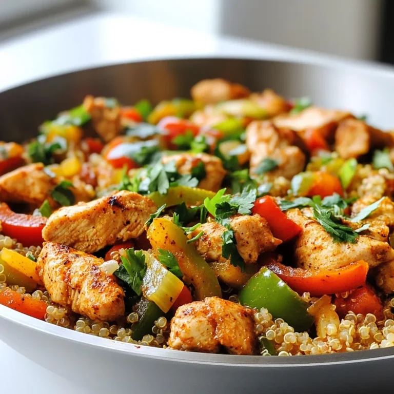- 450g Hähnchenbrustfilets, in Stücke geschnitten - 1 Tasse Quinoa, gründlich abgespült - 1 kleine Zwiebel, gewürfelt - 1 rote Paprika, gewürfelt - 1 grüne Paprika, gewürfelt Die Hähnchenbrustfilets sind die Hauptzutat. Sie sorgen für einen herzhaften Geschmack und viel Protein. Quinoa ist eine tolle Beilage. Sie ist nahrhaft und hat eine tolle Textur. Das Gemüse bringt Frische und Farbe. Zwiebeln und Paprika sorgen für eine süße Note, die das Gericht aufwertet. - 1 Esslöffel Cajun-Gewürzmischung - 1 Teelöffel geräuchertes Paprikapulver - 1 Esslöffel Olivenöl Die Cajun-Gewürzmischung gibt dem Gericht seinen besonderen Kick. Sie enthält meist Paprika, Knoblauch und Zwiebelpulver. Geräuchertes Paprikapulver fügt einen tiefen, rauchigen Geschmack hinzu. Olivenöl ist ideal, um die Aromen zu vereinen und das Gemüse anzubraten. - Frische Petersilie, gehackt - Salz und Pfeffer nach Geschmack Frische Petersilie bringt Farbe und Frische ins Gericht. Sie rundet den Geschmack ab und sieht gut aus. Salz und Pfeffer sind wichtig, um die Aromen zu verstärken. Diese einfachen Garnierungen machen das Gericht noch besser. {{ingredient_image_2}} Zuerst schneide die Zwiebel in kleine Würfel. Dann schneide die rote und grüne Paprika ebenfalls in Würfel. Diese Farben bringen Frische ins Gericht. Danach nimm zwei Knoblauchzehen und hacke sie fein. Der Knoblauch gibt dem Gericht einen tollen Geschmack. Jetzt erhitze einen Esslöffel Olivenöl in einer großen Pfanne. Nutze mittlere bis hohe Hitze. Gib die Zwiebel und die Paprika in die Pfanne. Brate das Gemüse an, bis es weich ist. Das dauert etwa vier bis fünf Minuten. Jetzt kommt der gehackte Knoblauch dazu. Brate alles eine weitere Minute an, bis der Knoblauch aromatisch ist. Schiebe das Gemüse zur Seite der Pfanne. Füge die mundgerechten Hähnchenstücke in den freien Platz. Würze das Hähnchen mit Salz, Pfeffer, Cajun-Gewürz und geräuchertem Paprikapulver. Brate das Hähnchen, bis es goldbraun ist. Das dauert etwa sechs bis sieben Minuten. Mische das Hähnchen gut mit dem Gemüse. Jetzt ist es Zeit für die Quinoa. Rühre die abgespülte Quinoa in die Pfanne. Gieße zwei Tassen Hühnerbrühe darüber. Bringe die Mischung zum Kochen. Wenn es kocht, reduziere die Hitze auf niedrig. Decke die Pfanne ab und lasse sie 15 bis 20 Minuten köcheln. Die Quinoa sollte weich sein und die Flüssigkeit aufnehmen. Nimm die Pfanne vom Herd und lasse sie für fünf Minuten abgedeckt ruhen. Lockere die Quinoa mit einer Gabel auf. Serviere das Gericht warm und garniere es mit frisch gehackter Petersilie. So erhältst du einen schönen Farbtupfer. Um Quinoa richtig zuzubereiten, wasche sie zuerst gründlich. Wässern entfernt Bitterstoffe. Dann kochst du sie in einer Mischung aus Brühe und Wasser. Das richtige Verhältnis ist wichtig. Nutze für eine Tasse Quinoa zwei Tassen Brühe. So wird sie geschmackvoll und locker. Frische Kräuter bringen eine neue Dimension in dein Gericht. Probiere frische Petersilie oder Thymian aus. Du kannst auch deine eigene Cajun-Gewürzmischung machen. Kombiniere Paprika, Oregano, Knoblauchpulver und Zwiebelpulver. Variationen der Mischung geben dir einen neuen Geschmack. Zu deinem Cajun Chicken Quinoa Skillet passen viele Beilagen. Ein frischer grüner Salat oder gebratenes Gemüse sind toll. Du kannst das Gericht auch hübsch anrichten. Nutze eine große Schüssel und streue Petersilie darüber. Das sieht nicht nur gut aus, sondern schmeckt auch frisch! Pro Tipps Frische Kräuter verwenden: Frische Petersilie verleiht dem Gericht nicht nur Farbe, sondern auch einen zusätzlichen Geschmack. Füge sie kurz vor dem Servieren hinzu, um die Aromen zu intensivieren. Quinoa richtig spülen: Das gründliche Abspülen der Quinoa ist wichtig, um den bitteren Geschmack der Saponine zu entfernen. Dies sorgt für eine angenehmere Textur und einen besseren Geschmack. Hähnchen marinieren: Für mehr Geschmack kannst du das Hähnchen vor dem Kochen in einer Mischung aus Cajun-Gewürz, Olivenöl und Zitronensaft marinieren. Das macht das Fleisch zarter und aromatischer. Resteverwertung: Übrige Quinoa kann in Salaten oder als Beilage verwendet werden. Das Gericht lässt sich gut aufbewahren und schmeckt auch am nächsten Tag köstlich. {{image_4}} Du kannst andere Paprika oder Gemüse verwenden. Statt roter und grüner Paprika sind gelbe Paprika oder Zucchini auch lecker. Möchtest du mehr Farbe? Füge Karotten oder Brokkoli hinzu. Wenn du keine frischen Gemüsesorten hast, nutze gefrorenes Gemüse. Das ist einfach und spart Zeit. Das gefrorene Gemüse muss nicht aufgetaut werden. Gib es einfach direkt zur Pfanne. Hähnchenbrust ist nicht die einzige Option. Du kannst Putenbrust oder sogar Schweinefleisch verwenden. Wenn du eine vegetarische Version magst, ersetze das Hähnchen durch Kichererbsen oder Tofu. Diese Optionen sind nahrhaft und füllen gut. Du kannst sie mit den gleichen Gewürzen zubereiten, die du für das Hähnchen verwendest. Möchtest du es schärfer? Füge mehr Cayennepfeffer oder frische Jalapeños hinzu. Diese geben deinem Gericht einen tollen Kick. Du kannst auch deine eigene Cajun-Gewürzmischung herstellen. Mische Paprika, Knoblauchpulver, Zwiebelpulver, Thymian und Oregano. Diese Mischung bringt viel Geschmack. Experimentiere mit den Gewürzen und finde deine perfekte Mischung. Um dein Cajun Chicken Quinoa Skillet frisch zu halten, lagere es im Kühlschrank. Das Gericht bleibt in einem luftdichten Behälter bis zu 4 Tage frisch. Achte darauf, es vollständig abkühlen zu lassen, bevor du es in den Kühlschrank stellst. So vermeidest du Kondenswasser, das das Gericht matschig machen kann. Für die Aufbewahrung von Resten empfehle ich, die Portionen in einzelne Behälter zu füllen. So kannst du sie leicht aufwärmen. Wenn du das Gericht mit Freunden teilen möchtest, ist es besser, die Portionen getrennt zu halten. Wenn du das Cajun Chicken Quinoa Skillet für längere Zeit aufbewahren möchtest, kannst du es einfrieren. Stelle sicher, dass das Gericht abgekühlt ist, bevor du es einfrierst. Verwende gefriergeeignete Behälter oder Beutel. Das Gericht hält sich bis zu 3 Monate im Gefrierfach. Wenn du bereit bist, das Gericht zu genießen, nimm es aus dem Gefrierfach und lasse es im Kühlschrank auftauen. Dies kann über Nacht geschehen. Zum Erwärmen kannst du es in der Mikrowelle oder auf dem Herd erhitzen. Achte darauf, dass es gleichmäßig warm ist. Die empfohlene Aufbewahrungszeit für das Cajun Chicken Quinoa Skillet beträgt im Kühlschrank bis zu 4 Tage. Wenn du es einfrierst, genieße es innerhalb von 3 Monaten für den besten Geschmack. Achte auf auffällige Anzeichen von Verderb. Wenn das Essen unangenehm riecht oder eine seltsame Farbe hat, wirf es besser weg. Sicherheit geht vor, also genieße dein Gericht, solange es frisch ist! H2 - Häufig gestellte Fragen (FAQs) H3 - Wie lange dauert die Zubereitung des Cajun Chicken Quinoa Skillets? Die Zubereitung dauert insgesamt 40 Minuten. Die Vorbereitungszeit beträgt etwa 15 Minuten. Die Kochzeit ist ungefähr 25 Minuten. So können Sie schnell ein leckeres Gericht auf den Tisch bringen. H3 - Kann ich das Gericht im Voraus zubereiten? Ja, Sie können das Gericht im Voraus zubereiten. Kochen Sie das Cajun Chicken Quinoa Skillet und lassen Sie es abkühlen. Lagern Sie es in einem luftdichten Behälter im Kühlschrank. So bleibt es frisch für bis zu drei Tage. Zum Aufwärmen einfach in der Mikrowelle oder auf dem Herd erhitzen. H3 - Ist Quinoa glutenfrei? Ja, Quinoa ist glutenfrei. Es ist ein großartiger Ersatz für Getreide, das Gluten enthält. Menschen mit einer Glutenunverträglichkeit können Quinoa ohne Bedenken genießen. Es ist auch reich an Protein und Ballaststoffen. H3 - Welche Beilagen passen zu diesem Gericht? Zu Cajun Chicken Quinoa Skillet passen viele Beilagen. Ein frischer grüner Salat ergänzt die Aromen gut. Auch geröstetes Gemüse ist eine tolle Wahl. Wenn Sie etwas mehr wollen, servieren Sie Brot oder Tortillas dazu. Zusammenfassend haben wir das Rezept für das Cajun Chicken Quinoa Skillet durchlaufen. Wir haben die Hauptzutaten, Gewürze und Zubereitungsschritte besprochen. Außerdem habe ich Tipps für die perfekte Quinoa und Varianten für das Gericht gegeben. Die Lagerungshinweise helfen Ihnen, Reste optimal zu nutzen. Ich hoffe, dieses Rezept inspiriert Sie, neue Geschmackserlebnisse zu entdecken. Kochen macht Spaß und verbindet!