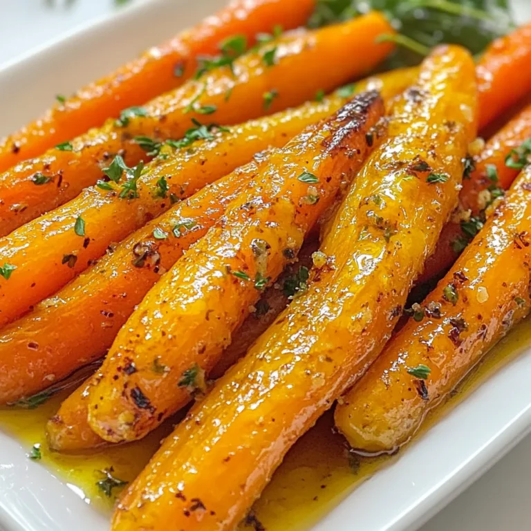 Für dieses Rezept benötigen Sie: - 450 g Babykarotten, geschält - 3 Esslöffel Honig - 2 Esslöffel Olivenöl - 4 Knoblauchzehen, fein gehackt - 1 Teelöffel frische Thymianblätter (oder ½ Teelöffel getrockneter Thymian) - Salz und schwarzer Pfeffer nach Geschmack - 1 Esslöffel Balsamico-Essig (optional) - Frische Petersilie, gehackt (zum Garnieren) Diese Zutaten sind einfach zu finden und perfekt für ein schnelles Gericht. Die Babykarotten sind süß und zart. Honig und Knoblauch geben den Karotten einen tollen Geschmack. Wenn Sie keine Babykarotten haben, können Sie auch große Karotten verwenden. Schneiden Sie sie einfach in gleichmäßige Stücke. Anstelle von Honig können Sie Agavendicksaft nutzen, wenn Sie eine vegane Option wünschen. Für ein zusätzliches Aroma könnten Sie auch Zwiebeln oder Paprika hinzufügen. Das bringt mehr Farbe und Geschmack auf Ihren Teller. Neben Thymian können Sie auch andere Kräuter nutzen. Rosmarin oder Oregano passen gut zu den Karotten. Fügen Sie etwas Chili hinzu, wenn Sie es scharf mögen. Ein Spritzer Zitrone am Ende bringt Frische in das Gericht. Experimentieren Sie mit den Aromen, um Ihre perfekte Mischung zu finden. {{ingredient_image_2}} Zuerst heizen Sie den Ofen auf 200°C vor. Der heiße Ofen hilft, die Karotten schön zu rösten. Nehmen Sie dann eine große Schüssel. In diese Schüssel geben Sie die geschälten Babykarotten. Diese Karotten sind süß und zart. Jetzt machen wir die Honig-Knoblauch-Mischung. Nehmen Sie 3 Esslöffel Honig, 2 Esslöffel Olivenöl und 4 fein gehackte Knoblauchzehen. Fügen Sie 1 Teelöffel frische Thymianblätter, Salz und Pfeffer nach Geschmack hinzu. Wenn Sie Balsamico-Essig mögen, können Sie 1 Esslöffel hinzufügen. Rühren Sie alles gut um, bis es gut vermischt ist. Geben Sie die Karotten in die Honig-Mischung. Wenden Sie sie gut, bis sie gleichmäßig bedeckt sind. Legen Sie die Karotten dann auf ein Backblech mit Backpapier. Achten Sie darauf, dass sie nicht übereinander liegen. Rösten Sie die Karotten 25-30 Minuten. Rühren Sie sie nach 15 Minuten um. So werden sie gleichmäßig gar und karamellisieren an den Rändern. Nach dem Rösten nehmen Sie die Karotten heraus. Lassen Sie sie ein paar Minuten abkühlen und garnieren Sie sie mit frischer, gehackter Petersilie. Um die Karotten perfekt zu karamellisieren, achten Sie auf die Hitze. Ein heißer Ofen ist wichtig. Ich empfehle 200°C. Legen Sie die Karotten in einer einzigen Schicht auf das Backblech. Zu viele Karotten auf einmal führen zu Dampfen, nicht Rösten. Rühren Sie die Karotten nach 15 Minuten um. Das sorgt für gleichmäßige Bräunung. Sie können auch andere Gemüsearten verwenden. Zucchini, Paprika oder Süßkartoffeln passen gut. Schneiden Sie sie in ähnliche Größen wie die Karotten. Die Garzeit kann etwas variieren, also prüfen Sie sie regelmäßig. Experimentieren Sie mit verschiedenen Gemüsen, um neue Geschmäcker zu entdecken. Bewahren Sie die Röstkarotten in einem luftdichten Behälter auf. So bleiben sie frisch, bis zu drei Tage. Wenn Sie sie aufwärmen, nutzen Sie den Ofen. Das sorgt für knusprige Ränder. Mikrowellen trocknen sie oft aus. Fügen Sie etwas Olivenöl hinzu, um den Geschmack zu verbessern. Pro Tipps Karotten gleichmäßig schneiden: Um ein gleichmäßiges Garen zu gewährleisten, sollten alle Karotten gleichmäßig groß geschnitten werden. Dies sorgt dafür, dass sie zur gleichen Zeit garen und perfekt rösten. Honig variieren: Experimentieren Sie mit verschiedenen Honigsorten wie Blütenhonig oder Kastanienhonig, um unterschiedliche Geschmacksnuancen in das Gericht zu bringen. Röstdauer anpassen: Achten Sie darauf, die Röstdauer je nach Größe der Karotten und Ofenleistung anzupassen. Größere Karotten benötigen möglicherweise etwas mehr Zeit, um zart zu werden. Für mehr Geschmack: Fügen Sie vor dem Servieren einige geröstete Nüsse oder Feta-Käse hinzu, um dem Gericht eine zusätzliche Textur und Geschmack zu verleihen. {{image_4}} Eine tolle Variante ist die Zugabe von Balsamico-Essig. Der Essig bringt eine süß-saure Note. Sie geben einfach einen Esslöffel Balsamico in die Honig-Knoblauch-Mischung. Die Karotten erhalten einen zusätzlichen Schwung. Diese Kombination macht das Gericht noch interessanter. Der Balsamico schmeckt auch gut zu den süßen Karotten. Für eine vegane Version können Sie den Honig ersetzen. Verwenden Sie dafür Ahornsirup oder Agavendicksaft. Diese Alternativen sind süß und passen gut zu Karotten. Mischen Sie den Sirup einfach genauso wie den Honig in die Mischung. So bleibt der Geschmack lecker und die Textur gleich. Vegane Honig-Knoblauch-Röstkarotten sind einfach köstlich. Um den Karotten mehr Textur zu geben, fügen Sie Nüsse oder Samen hinzu. Walnüsse, Mandeln oder Sonnenblumenkerne sind gute Optionen. Hacken Sie die Nüsse grob und streuen Sie sie über die Karotten vor dem Röstvorgang. Sie werden beim Rösten knusprig und verleihen dem Gericht einen tollen Crunch. Diese Variation macht die Röstkarotten noch spannender. Um Reste der Honig-Knoblauch-Röstkarotten aufzubewahren, lassen Sie sie zuerst abkühlen. Dann legen Sie die Karotten in einen luftdichten Behälter. Verwenden Sie einen Behälter, der gut schließt. So bleibt der Geschmack frisch. Stellen Sie sicher, dass die Karotten nicht zu lange bei Raumtemperatur stehen. Die Röstkarotten halten sich im Kühlschrank etwa 3 bis 5 Tage. Sie sollten in einem luftdichten Behälter aufbewahrt werden. Wenn Sie die Karotten länger lagern möchten, können Sie sie auch einfrieren. Im Gefrierfach sind sie bis zu 3 Monate haltbar. Achten Sie darauf, die Karotten gut zu verpacken, um Gefrierbrand zu vermeiden. Um die Röstkarotten wieder aufzuwärmen, gibt es verschiedene Methoden. Die einfachste Methode ist die Mikrowelle. Legen Sie die Karotten in eine mikrowellengeeignete Schüssel und decken Sie sie ab. Erwärmen Sie sie in kurzen Intervallen, bis sie warm sind. Eine andere Methode ist das Aufwärmen im Ofen. Heizen Sie den Ofen auf 180°C vor. Legen Sie die Karotten auf ein Backblech und erwärmen Sie sie etwa 10 Minuten. So bleiben sie knusprig und lecker. Die Zubereitung der Honig-Knoblauch-Röstkarotten dauert insgesamt etwa 40 Minuten. - 10 Minuten für die Vorbereitung. - 25 bis 30 Minuten für das Rösten im Ofen. Das ist eine schnelle und einfache Beilage für jedes Gericht. Ja, du kannst andere Karottensorten verwenden. Hier sind einige Optionen: - Große Karotten, die du schneidest. - Babykarotten, die sehr zart sind. - Karotten mit verschiedenen Farben für mehr Spaß. Die Kochzeit kann sich leicht ändern, je nach Größe der Karotten. Honig-Knoblauch-Röstkarotten passen gut zu vielen Gerichten. Hier sind einige Ideen: - Gegrilltes Huhn oder Fisch. - Quinoa oder Reisgerichte. - Eine bunte Gemüsesuppe. Die süßen und herzhaften Aromen ergänzen viele Speisen. Honig-Knoblauch-Röstkarotten sind eine einfache und schmackhafte Beilage. Wir haben die Hauptzutaten, Zubereitungsschritte und Tipps zur perfekten Karottengestaltung behandelt. Anpassen ist leicht, ob mit anderen Gemüsesorten oder neuen Gewürzen. Reste lassen sich gut aufbewahren und wieder aufwärmen. Diese Karotten gefallen dir bestimmt und bringen Freude in deine Küche. Probiere es aus, und du wirst nie zurückblicken. Einfach lecker!