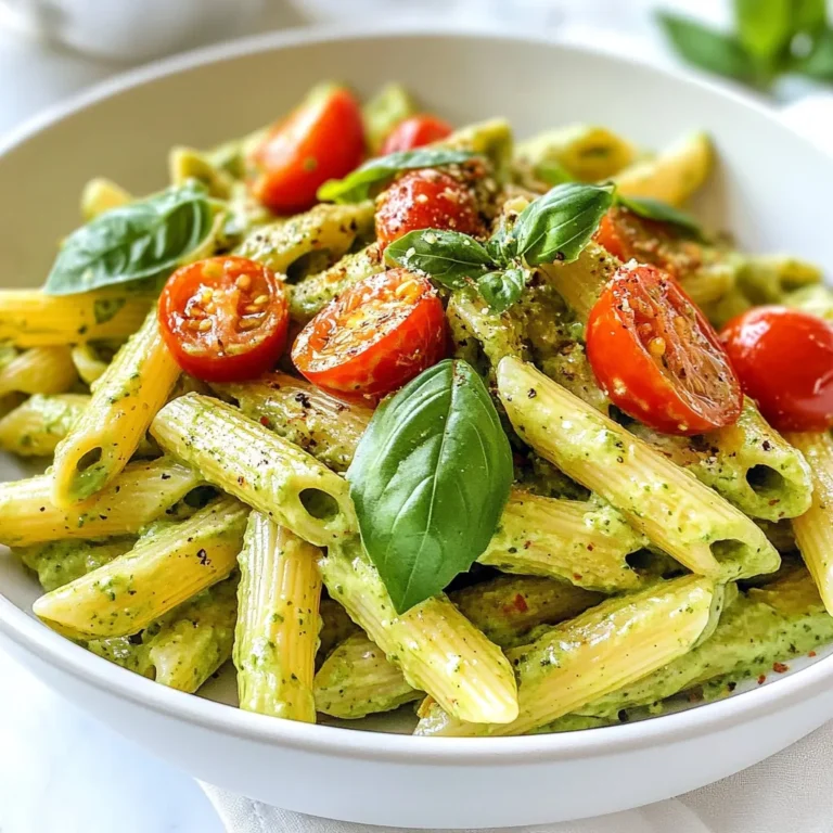 Um die cremige Avocado-Pasta zuzubereiten, benötigst du folgende Zutaten: - 2 reife Avocados, entsteint und geschält - 2 Tassen gekochte Pasta (Penne oder Spaghetti sind ideal) - 2 Esslöffel Zitronensaft - 1 Knoblauchzehe, fein gehackt - 1/4 Tasse frische Basilikumblätter - 1/4 Tasse geriebener Parmesan (oder Hefeflocken für eine vegane Variante) - 1/2 Teelöffel Salz - 1/4 Teelöffel schwarzer Pfeffer - 1/4 Tasse Olivenöl - optionale Toppings: Kirschtomaten, zusätzliches Basilikum und rote Paprikaflocken Wähle Avocados, die reif sind. Sie sollten leicht weich sein, wenn du sie drückst. Achte darauf, dass die Haut unbeschädigt ist. Eine dunkle Farbe zeigt oft, dass die Avocado reif ist. Wenn du noch Zeit hast, kaufe grüne Avocados. Lass sie bei Raumtemperatur reifen. Um deiner Pasta noch mehr Geschmack zu geben, kannst du einige Toppings hinzufügen. Kirschtomaten bringen Frische und Süße. Zusätzliches Basilikum verstärkt den Kräutergeschmack. Rote Paprikaflocken geben der Pasta eine leichte Schärfe. Experimentiere mit diesen Toppings, um deine perfekte Kombination zu finden! {{ingredient_image_2}} Zuerst brauchst du zwei reife Avocados. Schneide sie auf und entferne die Kerne. Schäl die Avocados und lege das Fruchtfleisch in eine Schüssel. Du brauchst auch eine Knoblauchzehe. Hacke diese fein. Bereite außerdem die frischen Basilikumblätter vor und reibe den Parmesan, falls du ihn verwendest. Vergiss nicht den Zitronensaft, das Salz und den Pfeffer. Koche auch die Pasta, bis sie al dente ist. Gib die Avocados, den Zitronensaft, den gehackten Knoblauch, die Basilikumblätter, den Parmesan, das Salz und den Pfeffer in eine Küchenmaschine. Mixe die Zutaten, bis die Mischung glatt ist. Bei Bedarf kratze die Seiten der Schüssel ab. Lass die Maschine weiter laufen und gieße langsam das Olivenöl hinzu. Sollte die Sauce zu dick sein, füge einen Esslöffel Wasser hinzu. Mische weiter, bis die Sauce cremig und gut verbunden ist. Nimm eine große Schüssel und gib die gekochte Pasta hinein. Füge dann die cremige Avocado-Sauce hinzu. Tossiere die Pasta, bis sie gleichmäßig bedeckt ist. Du kannst die Pasta sofort servieren. Garniere sie nach Wunsch mit Kirschtomaten, frischen Basilikumblättern und einer Prise roter Paprikaflocken. Um die perfekte cremige Konsistenz zu erreichen, brauchen Sie reife Avocados. Diese sollten sanft drücken, aber nicht matschig sein. Wenn die Avocados zu fest sind, wird die Sauce nicht cremig. Eine Küchenmaschine ist hier Ihr bester Freund. Mischen Sie alle Zutaten gut. Wenn die Sauce zu dick ist, fügen Sie einen Esslöffel Wasser hinzu. Das macht die Sauce geschmeidig und leicht. Sie können die Aromen ganz nach Ihrem Geschmack anpassen. Fügen Sie mehr Zitronensaft für zusätzliche Frische hinzu. Wenn Sie es schärfer mögen, können Sie mehr Knoblauch oder rote Paprikaflocken verwenden. Frische Kräuter wie Petersilie oder Koriander geben einen besonderen Kick. Experimentieren Sie mit verschiedenen Käsesorten. Feta oder Ziegenkäse sind tolle Alternativen zum Parmesan. Ein häufiger Fehler ist die Verwendung von unreifen Avocados. Diese geben keinen guten Geschmack und die Sauce bleibt stückig. Ein anderer Fehler ist das Übermixen der Sauce. Übermixen macht die Sauce dünner und weniger cremig. Achten Sie darauf, die Pasta nicht zu lange zu kochen. Sie sollte al dente sein, damit sie gut mit der Sauce harmoniert. Pro Tipps Avocado-Reife prüfen: Wählen Sie reife Avocados, die leicht auf Druck nachgeben, um die beste Cremigkeit in Ihrer Sauce zu erzielen. Wasser für die Konsistenz: Fügen Sie nach Bedarf Esslöffel für Esslöffel Wasser hinzu, um die Sauce an Ihre gewünschte Cremigkeit anzupassen. Frische Kräuter verwenden: Verwenden Sie frisches Basilikum für das beste Aroma; getrocknete Kräuter können den Geschmack beeinträchtigen. Kombination mit anderen Zutaten: Experimentieren Sie mit weiteren Toppings wie geröstetem Gemüse oder Nüssen für zusätzliche Textur und Geschmack. {{image_4}} Wenn du die cremige Avocado-Pasta vegan machen möchtest, ist das ganz einfach. Du kannst den Parmesan durch Hefeflocken ersetzen. Hefeflocken geben einen nussigen Geschmack und sind reich an Nährstoffen. Achte darauf, auch die Kirschtomaten frisch zu verwenden. Sie sind perfekt für eine vegane Version. Die Grundsauce ist schon lecker, aber du kannst sie noch aufpeppen. Füge ein paar geröstete Pinienkerne hinzu, um einen knackigen Biss zu bekommen. Auch etwas Spinat kann eine tolle Ergänzung sein. Es gibt deinem Gericht Farbe und mehr Nährstoffe. Experimentiere mit getrockneten Kräutern wie Oregano oder Thymian für einen neuen Geschmack. Wenn du Gluten vermeiden möchtest, gibt es viele gute Alternativen. Reisnudeln oder Kichererbsenpasta sind tolle Optionen. Diese Sorten sind oft reich an Eiweiß und Ballaststoffen. Achte darauf, die Kochzeiten zu beachten, da sie sich von Weizenpasta unterscheiden. So bleibt deine Pasta immer perfekt al dente. Um die Avocado-Pasta frisch zu halten, lagere sie in einem luftdichten Behälter. Dies verhindert, dass Luft die Sauce erreicht. Du kannst auch etwas Zitronensaft obenauf geben. Dies hilft, die Farbe zu bewahren und den Geschmack zu erhalten. Halte die Pasta im Kühlschrank, um die Frische zu verlängern. Avocados neigen dazu, schnell braun zu werden. Um dies zu vermeiden, gib etwas Zitronensaft hinzu, wenn du die Avocado schneidest. Der Zitronensaft schützt die Avocado und hält sie frisch. Lagere die Avocado-Pasta immer in einem luftdichten Behälter. Das schützt sie vor Luft und Licht. Reste der Avocado-Pasta bleiben im Kühlschrank etwa 2 bis 3 Tage frisch. Achte darauf, die Pasta gut abzudecken. Wenn du die Reste aufwärmst, füge einen kleinen Spritzer Wasser hinzu. Dies hilft, die Cremigkeit wiederherzustellen. Vermeide es, die Pasta mehrmals aufzuwärmen, um die Qualität zu erhalten. Cremige Avocado-Pasta ist sehr gesund. Avocados sind reich an gesunden Fetten. Diese Fette unterstützen das Herz und senken den Cholesterinspiegel. Außerdem enthalten sie viele Vitamine, wie Vitamin E und K. Die Pasta liefert Energie durch Kohlenhydrate. Wenn Sie Vollkornpasta nutzen, bekommen Sie auch Ballaststoffe. Diese helfen bei der Verdauung und lassen Sie länger satt fühlen. Ja, Sie können die Pasta im Voraus zubereiten. Kochen Sie die Pasta und bereiten Sie die Sauce. Lagern Sie beides getrennt im Kühlschrank. Mischen Sie die Sauce erst kurz vor dem Servieren mit der Pasta. So bleibt die Sauce frisch und cremig. Wenn Sie die Sauce im Voraus machen, kann sie sich bräunen. Ein Spritzer Zitronensaft hilft, die Farbe zu bewahren. Zu cremiger Avocado-Pasta passen viele Beilagen gut. Ein einfacher grüner Salat bringt Frische. Gegrilltes Gemüse ergänzt die Aromen gut. Sie können auch knuspriges Brot dazu servieren, um die Sauce aufzutunken. Für eine leichtere Mahlzeit sind gedämpfte Brokkoli oder Spargel eine tolle Wahl. Experimentieren Sie mit verschiedenen Beilagen, um Ihr Essen zu variieren! Die cremige Avocado-Pasta ist einfach und lecker. Wir haben die besten Zutaten, Tipps und Rezepte besprochen. Wählen Sie reife Avocados für den besten Geschmack. Die Sauce herzustellen ist leicht, und das Mischen ist schnell. Fehler lassen sich mit den richtigen Tricks vermeiden. Variieren Sie die Zutaten für mehr Persönlichkeit. Lagern Sie Reste richtig, um Frische zu erhalten. Mit diesen Tipps machen Sie jede Woche ein gesundes Gericht. Probieren Sie es aus und genießen Sie Ihre kreative Pasta!