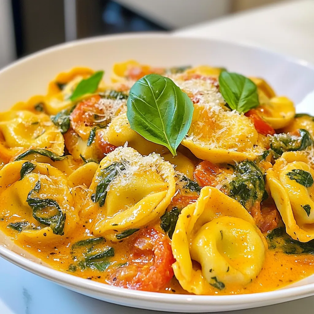 Für die cremige Tomaten-Spinat-Tortellini brauchst du einige einfache Zutaten. Hier ist die Liste: - 340 g Käse-Tortellini (frisch oder gefroren) - 2 Esslöffel Olivenöl - 3 Knoblauchzehen, fein gehackt - 1 Dose (400 g) gewürfelte Tomaten, unentwässert - 240 ml Schlagsahne - 2 Tassen frischer Spinat, fest gepackt - 1 Teelöffel getrocknetes Basilikum - 1 Teelöffel getrockneter Oregano - Salz und Pfeffer nach Geschmack - Geriebener Parmesan zum Servieren - Frische Basilikumblätter zur Garnitur Diese Zutaten sorgen für einen tollen Geschmack und eine schöne Konsistenz. Die Gewürze und Öle machen das Gericht besonders lecker. Ich verwende Olivenöl, um den Knoblauch leicht anzubraten. Der Knoblauch gibt der Sauce ein tolles Aroma. Das getrocknete Basilikum und Oregano bringen die italienische Note. Salz und Pfeffer sind wichtig, um alles abzurunden. Ich empfehle, die Gewürze nach deinem Geschmack anzupassen. Serviere die Tortellini heiß. Garniere sie mit geriebenem Parmesan und frischen Basilikumblättern. Das sieht nicht nur gut aus, sondern schmeckt auch fantastisch. Du kannst die Tortellini auch mit einem frischen Salat oder knusprigem Brot kombinieren. So wird dein Essen noch vielfältiger und leckerer. {{ingredient_image_2}} Zuerst bringe einen großen Topf mit gesalzenem Wasser zum Kochen. Wenn das Wasser sprudelt, füge 340 g Käse-Tortellini hinzu. Du kannst frische oder gefrorene Tortellini verwenden. Koche sie nach den Anweisungen auf der Verpackung. Normalerweise dauert das etwa 3-4 Minuten. Überprüfe die Tortellini, bis sie al dente sind. Dann gieße sie ab und stelle sie beiseite. Jetzt ist es Zeit, die Sauce zuzubereiten. Erhitze 2 Esslöffel Olivenöl in einer großen Pfanne bei mittlerer Hitze. Füge 3 fein gehackte Knoblauchzehen hinzu. Brate den Knoblauch für etwa 1 Minute an. Achte darauf, dass er nicht verbrennt. Danach gieße eine Dose (400 g) gewürfelte Tomaten in die Pfanne. Rühre um und lasse die Mischung 3-5 Minuten köcheln. Füge dann 240 ml Schlagsahne hinzu. Rühre gut um, um eine cremige Sauce zu erhalten. Streue 1 Teelöffel getrocknetes Basilikum und 1 Teelöffel getrockneten Oregano ein. Würze die Sauce mit Salz und Pfeffer. Lass die Sauce weitere 3-4 Minuten köcheln. Jetzt kommen die Tortellini ins Spiel. Gib die gekochten Tortellini vorsichtig in die Sauce. Rühre alles gut um, bis die Tortellini gleichmäßig bedeckt sind. Lass alles bei niedriger Hitze für etwa 2 Minuten erwärmen. Der Spinat kommt jetzt hinzu. Füge 2 Tassen frischen Spinat in die Pfanne. Rühre um, bis der Spinat zusammenfällt. Serviere die Tortellini sofort. Garniere sie mit geriebenem Parmesan und frischen Basilikumblättern. Um eine tolle Sauce zu machen, ist Timing wichtig. Beginne mit dem Knoblauch. Er darf nicht verbrennen. Du willst, dass er goldbraun wird. Füge dann die gewürfelten Tomaten hinzu. Lass sie köcheln, damit sich die Aromen entfalten. Die Schlagsahne macht die Sauce cremig. Rühre sie gut ein, um Klumpen zu vermeiden. Vergiss nicht, die Gewürze hinzuzufügen. Sie bringen Geschmack und Tiefe in die Sauce. Wähle frische oder gefrorene Käse-Tortellini für das Rezept. Frische Tortellini haben den besten Biss. Gefrorene sind oft praktischer und schmecken auch gut. Achte darauf, die Tortellini nicht zu lange zu kochen. Sie werden sonst matschig. Der richtige Kochzeitpunkt ist wichtig für die Textur. Präsentiere die Tortellini in tiefen Tellern. Streue geriebenen Parmesan darüber. Frische Basilikumblätter verleihen Farbe und Aroma. Du kannst auch einen Spritzer Olivenöl hinzufügen für mehr Geschmack. Ein schöner Teller macht das Essen noch besser. Vergiss nicht, den Gästen ein Stück Brot anzubieten. Es passt gut zur Sauce und macht das Essen komplett. Pro Tipps Tortellini richtig kochen: Achte darauf, die Tortellini in ausreichend gesalzenem Wasser zu kochen, um den besten Geschmack zu erzielen. Sie sind fertig, wenn sie an die Oberfläche steigen. Knoblauch nicht verbrennen: Brate den Knoblauch nur kurz an, um seinen Geschmack zu intensivieren, ohne ihn zu verbrennen, da verbrannter Knoblauch bitter schmeckt. Frischer Spinat: Verwende frischen Spinat und füge ihn erst am Ende der Garzeit hinzu, damit er schön grün bleibt und seine Nährstoffe behält. Parmesan frisch reiben: Reibe den Parmesan frisch über das Gericht, kurz bevor du servierst, um den besten Geschmack und eine bessere Textur zu erzielen. {{image_4}} Du kannst diese Tortellini leicht anpassen. Verwende zum Beispiel pflanzliche Tortellini. Viele Marken bieten leckere Optionen mit Gemüsefüllung. Für die Sauce nimm Kokosmilch oder Cashew-Creme. Sie machen die Sauce cremig und vegan. Achte darauf, dass dein Parmesan auch vegan ist, falls du ihn verwenden möchtest. Füge noch mehr Gemüse hinzu, um das Gericht bunter zu machen. Zucchini, Paprika oder Erbsen passen gut dazu. Du kannst das Gemüse einfach mit dem Knoblauch anbraten. Wenn du mehr Protein möchtest, füge etwas gebratenes Hähnchen oder Tofu hinzu. Das gibt dem Gericht mehr Biss und macht es sättigender. Wenn du es scharf magst, füge frische Chili oder rote Paprika hinzu. Schneide sie klein und brate sie mit dem Knoblauch an. Dadurch wird die Sauce würziger und aufregender. Für ein zusätzliches Aroma kannst du auch etwas geräuchertes Paprikapulver verwenden. Es gibt dem Gericht einen tiefen, rauchigen Geschmack. Wenn du Reste hast, lass die Tortellini zuerst abkühlen. Fülle sie dann in einen luftdichten Behälter. So bleiben sie frisch. Du kannst sie im Kühlschrank bis zu drei Tage aufbewahren. Achte darauf, dass die Sauce nicht zu dick wird, wenn du sie lagerst. Um Portionen einzufrieren, lass die Tortellini abkühlen. Portioniere sie in gefriergeeignete Behälter oder Beutel. Diese kannst du bis zu drei Monate im Gefrierfach lagern. Achte darauf, das Datum auf die Verpackung zu schreiben. So behältst du den Überblick. Um die Tortellini aufzuwärmen, benutze einen Topf oder die Mikrowelle. Gib etwas Wasser oder Brühe hinzu, um die Sauce cremig zu halten. Erwärme die Tortellini langsam, damit sie gleichmäßig warm werden. Rühre oft um, damit sie nicht aneinander kleben. So bleiben sie lecker und frisch. Um Tortellini glutenfrei zu machen, wähle glutenfreie Tortellini aus. Viele Marken bieten sie in Supermärkten an. Achte darauf, die Packungsanweisungen zu befolgen. Koche sie wie die normalen Tortellini. Das Rezept bleibt gleich, nur die Pasta ändert sich. So kannst du die leckere Kombination genießen, ohne Gluten zu verwenden. Ja, du kannst frische Tomaten verwenden! Nimm etwa 500 g reife Tomaten. Schäle sie und schneide sie klein. Die frischen Tomaten geben einen tollen Geschmack. Du musst sie jedoch länger kochen, damit sie weich werden. Achte darauf, dass die Sauce gut eindickt. So bleibt die Textur cremig und lecker. Wenn du keine Schlagsahne nutzen möchtest, gibt es tolle Alternativen. Du kannst Kokosmilch verwenden für eine milde Süße. Auch Cashew-Creme funktioniert gut und ist nussig. Eine weitere Option ist ungesüßte Mandelmilch, die leicht und cremig ist. Wähle die Alternative, die dir am besten gefällt, und passe die Menge nach Geschmack an. In diesem Blogbeitrag haben wir die perfekten Zutaten für cremige Tomaten-Spinat-Tortellini erkundet. Wir haben die Schritte zum Kochen der Tortellini und zur Zubereitung der Sauce detailliert beschrieben. Außerdem teile ich nützliche Tipps und Variationen für jeden Geschmack. Denk daran, dass die Lagerung deiner Reste wichtig ist. Experimentiere mit verschiedenen Zutaten und Aromen. So wird jedes Gericht einzigartig. Viel Spaß beim Kochen und Entdecken!