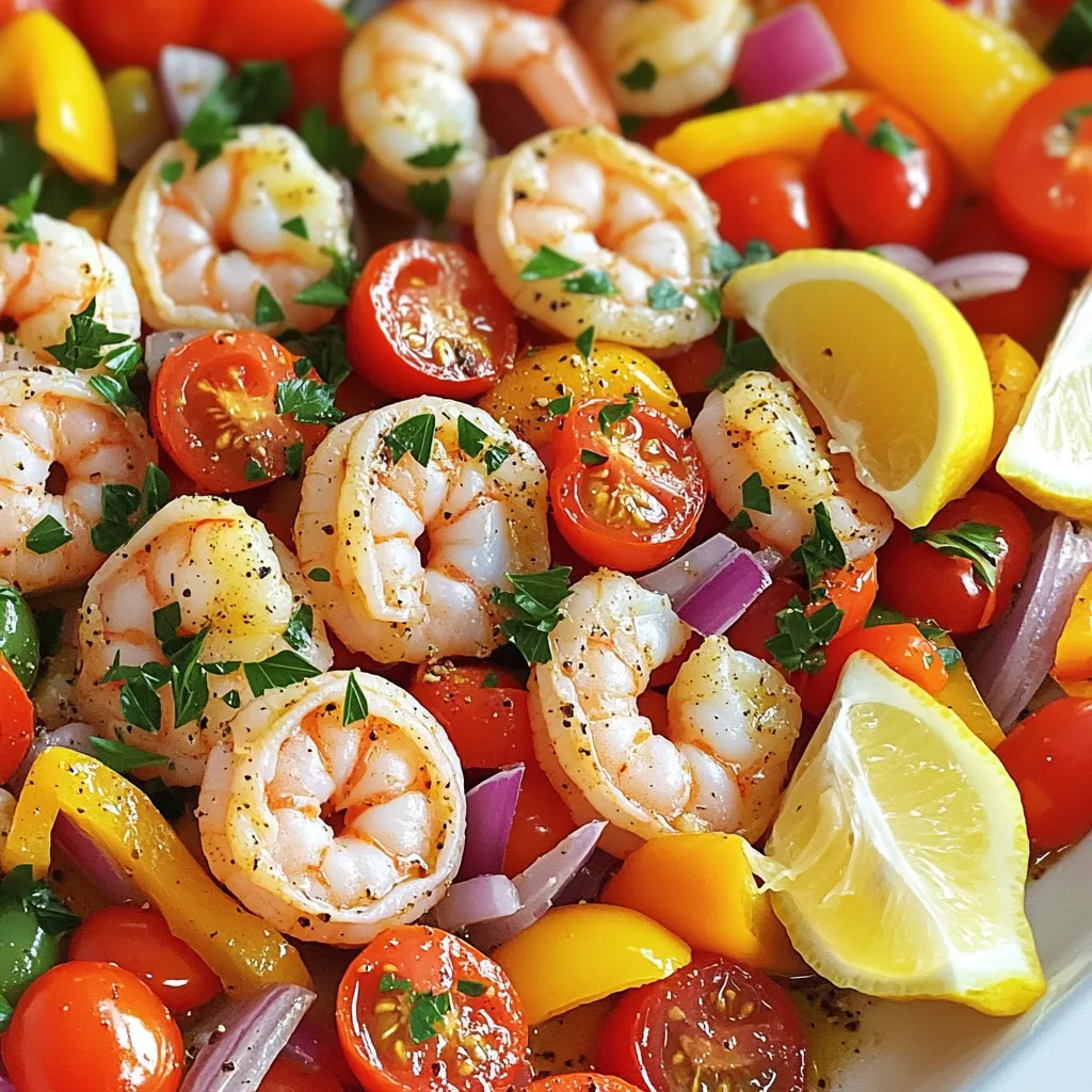 Für dieses Rezept brauchst du einige frische und bunte Zutaten. Hier sind die Hauptzutaten für die mediterranen Garnelen: - 450 g große Garnelen, geschält und entdarmt - 2 Tassen Kirschtomaten, halbiert - 1 rote Paprika, in Streifen geschnitten - 1 gelbe Paprika, in Streifen geschnitten - 1 rote Zwiebel, in Spalten geschnitten - 4 Knoblauchzehen, fein gehackt Diese Zutaten bringen Farbe und Geschmack auf dein Blech. Die Garnelen sind zart und saftig. Die Kirschtomaten sorgen für Süße, während die Paprika knackig bleibt. Um den Geschmack zu intensivieren, brauchst du einige Gewürze und Öle. Hier sind die wichtigsten: - 1 Teelöffel getrockneter Oregano - 1 Teelöffel geräucherter Paprika - 1/2 Teelöffel zerstoßene rote Pfefferflocken (optional) - 60 ml Olivenöl - Salz und Pfeffer nach Geschmack Diese Gewürze sind einfach, aber effektiv. Sie verleihen dem Gericht ein mediterranes Flair. Das Olivenöl sorgt für einen schönen Glanz und Geschmack. Um dein Gericht noch schöner zu machen, kannst du es garnieren. Hier sind einige einfache Optionen: - Frische Petersilie, gehackt - Zitronenschnitze zum Servieren Die frische Petersilie bringt Farbe und Frische. Die Zitronenschnitze geben einen spritzigen Geschmack, der perfekt zu den Garnelen passt. Heize deinen Ofen auf 200 °C vor. Ein heißer Ofen hilft, die Garnelen perfekt zu garen. Lege ein großes Backblech mit Backpapier aus. So sparst du Zeit beim Aufräumen. Nimm eine große Schüssel und füge die Garnelen, Kirschtomaten, Paprika, rote Zwiebel und den gehackten Knoblauch hinzu. Diese Zutaten bringen Farbe und Geschmack. Beträufle alles mit Olivenöl. Streue Oregano, geräucherten Paprika sowie Salz und Pfeffer darüber. Wenn du es scharf magst, füge die zerstoßenen roten Pfefferflocken hinzu. Mische alles gut. Achte darauf, dass alle Zutaten gut bedeckt sind. Verteile die Garnelen und das Gemüse gleichmäßig auf dem Backblech. Backe die Mischung für 10-12 Minuten im Ofen. Die Garnelen sollten rosa und undurchsichtig sein. Rühre während des Backens einmal um. So garen alle Zutaten gleichmäßig. Nimm das Blech heraus und garniere das Gericht mit frischer Petersilie. Serviere es mit Zitronenschnitzen für zusätzlichen Geschmack. Die Garung von Garnelen ist einfach. Achte darauf, dass sie rosa und undurchsichtig sind. Das dauert etwa 10-12 Minuten im Ofen. Rühre die Garnelen einmal während des Backens um. So garen sie gleichmäßig. Übergarte Garnelen werden gummiartig. Behalte sie also im Auge. Du kannst viele Gemüsesorten verwenden. Paprika, Zwiebeln und Kirschtomaten sind großartig. Probiere auch Zucchini oder Brokkoli. Das Gemüse sollte in gleich große Stücke geschnitten sein. So garen sie gleichmäßig. Du kannst auch saisonales Gemüse nutzen. Das macht das Gericht frisch und bunt. Gewürze machen das Gericht besonders. Neben Oregano kannst du Basilikum oder Thymian verwenden. Geräucherter Paprika gibt einen tollen Geschmack. Wenn du es scharf magst, füge mehr rote Pfefferflocken hinzu. Auch Zitronenschale passt prima. Sie bringt Frische ins Gericht. Experimentiere mit deinen Lieblingsgewürzen! {{image_4}} Eine leckere Variante ist, Feta hinzuzufügen. Zerbrich einfach den Feta und streue ihn über die Garnelen und das Gemüse vor dem Backen. Der Feta wird weich und cremig. Er gibt dem Gericht einen tollen Geschmack. Achte darauf, eine gute Qualität zu wählen. Der Feta fügt auch Proteine und Kalzium hinzu. Du kannst die Gewürze variieren. Probiere zum Beispiel italienische Kräuter wie Basilikum oder Thymian. Diese Kräuter passen gut zu den Garnelen. Eine weitere Option ist, Zaatar zu verwenden. Zaatar ist eine Mischung aus Kräutern, die einen tollen Geschmack bringt. Füge eine Prise Zitronenschale hinzu, um Frische zu bieten. Für eine vegane Version kannst du die Garnelen durch Tofu ersetzen. Wähle festen Tofu und schneide ihn in Würfel. Marinieren den Tofu in Olivenöl, Oregano und Paprika. Das Gemüse bleibt gleich. So bekommst du ein leckeres, pflanzliches Gericht. Du kannst auch Kichererbsen verwenden. Diese sind reich an Eiweiß und bringen eine nussige Note. Lagere die Reste in einem luftdichten Behälter. So bleiben die Aromen frisch. Du kannst die Garnelen und das Gemüse bis zu drei Tage im Kühlschrank aufbewahren. Stelle sicher, dass die Mischung gut abgekühlt ist, bevor du sie in den Kühlschrank stellst. So vermeidest du, dass sich Feuchtigkeit bildet. Wenn du mehr Reste hast, kannst du sie einfrieren. Verteile die Mischung in einem gefrierfesten Beutel oder Behälter. Achte darauf, die Luft herauszudrücken, um Gefrierbrand zu vermeiden. So bleiben die Aromen bis zu drei Monate frisch. Zum Auftauen lege die Mischung einfach über Nacht in den Kühlschrank. Um die Garnelen und das Gemüse wieder aufzuwärmen, nutze den Ofen oder die Pfanne. Heize den Ofen auf 180 °C vor und lege die Mischung auf ein Blech. Backe sie etwa 10 Minuten lang. Du kannst auch eine Pfanne verwenden. Erhitze etwas Öl und brate die Mischung kurz an. So bleiben die Garnelen zart und die Farben lebendig. Garnelen sind im Kühlschrank etwa 1 bis 2 Tage haltbar. Wenn du sie kochst, halten sie sich 3 bis 4 Tage. Halte sie in einem luftdichten Behälter. So bleiben sie frisch. Bei gefrorenen Garnelen kannst du sie bis zu 6 Monate lagern. Achte darauf, die Packung gut zu verschließen. Ja, du kannst gefrorene Garnelen verwenden. Sie sind oft genauso frisch wie frische Garnelen. Tauche sie einfach über Nacht im Kühlschrank auf. Wenn du es eilig hast, kannst du sie auch in kaltem Wasser auftauen. Achte darauf, sie gut abzutrocknen, bevor du sie verwendest. So wird das Gericht nicht wässrig. Zu mediterranen Garnelen passen viele Beilagen gut. Hier sind einige Vorschläge: - Reis oder Quinoa - Frisches Brot oder Fladenbrot - Ein einfacher grüner Salat - Gegrilltes Gemüse - Couscous mit Kräutern Diese Beilagen ergänzen den Geschmack der Garnelen perfekt und machen dein Essen noch leckerer. Mediterrane Garnelen sind einfach zuzubereiten und lecker. Wir haben die Hauptzutaten und den perfekten Garprozess besprochen. Die Gewürze und Öle machen den Unterschied. Ich habe dir Tipps gegeben, um Garnelen perfekt zu garen. Variationen wie Garnelen mit Feta erweitern die Möglichkeiten. Denke daran, wie du Reste am besten lagerst. Nutze diese Infos, um dein Gericht zu verbessern und zu genießen!