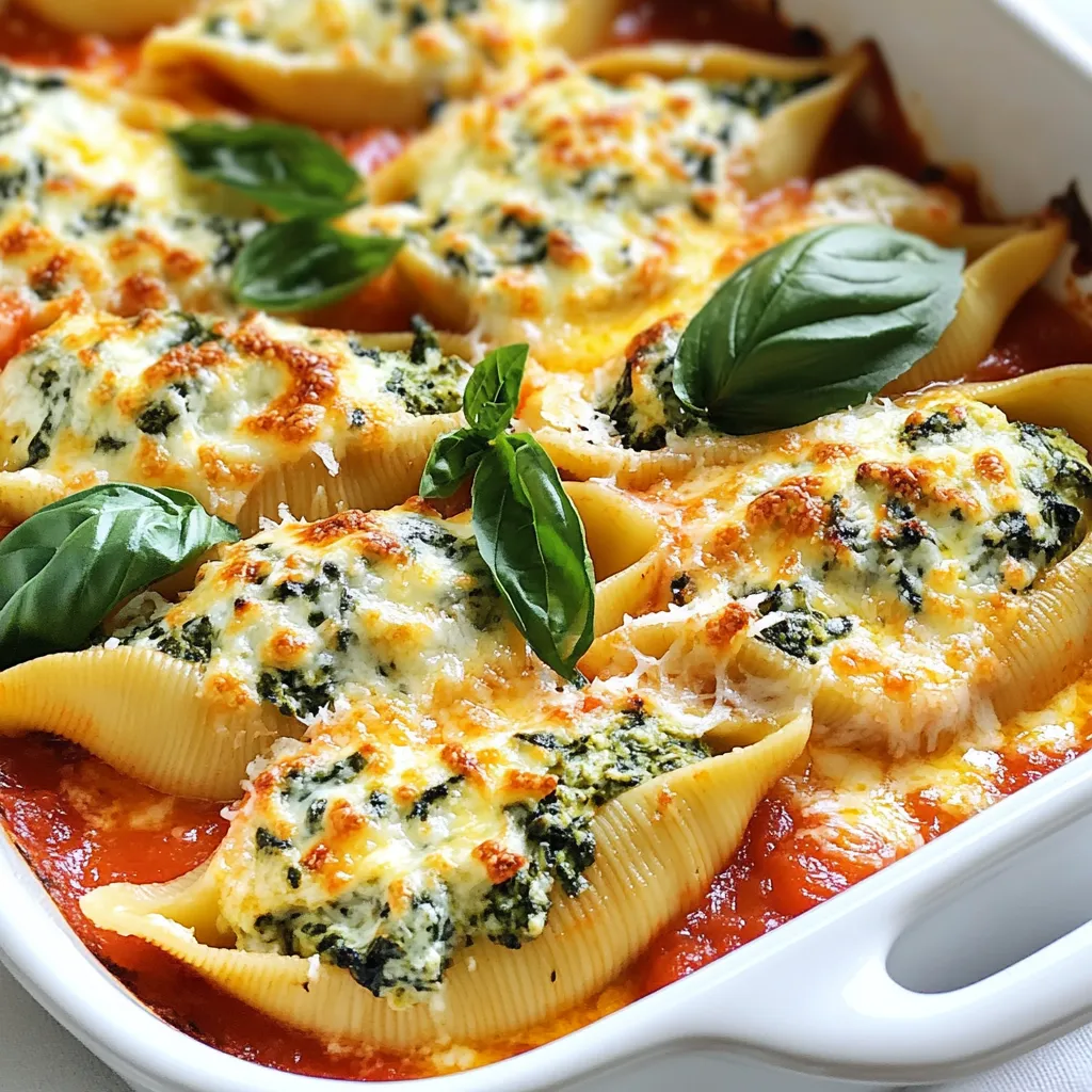 Für cremige Spinat-Ricotta gefüllte Muscheln brauchst du: - 20 Jumbo-Pasta-Muscheln - 2 Tassen frischen Spinat, grob gehackt - 1 Tasse Ricotta-Käse - 1 Tasse Mozzarella-Käse, gerieben - 1/2 Tasse Parmesan-Käse, gerieben - 1 Zehe Knoblauch, fein gehackt - 1 Teelöffel Zwiebelpulver - 1 Teelöffel italienische Gewürzmischung - Salz und Pfeffer nach Geschmack - 2 Tassen Marinara-Soße - 1 Esslöffel Olivenöl Um dieses Rezept erfolgreich zuzubereiten, benötigst du: - Einen großen Topf zum Kochen der Pasta - Eine Pfanne für den Spinat - Eine große Schüssel zum Mischen der Füllung - Einen Teelöffel oder eine Spritztüte zum Füllen der Muscheln - Eine Auflaufform für das Backen Wähle frischen Spinat, der knackig und grün ist. Achte darauf, dass der Ricotta-Käse cremig und nicht zu trocken ist. Frisch geriebener Parmesan und Mozzarella bieten den besten Geschmack. Verwende eine gute Marinara-Soße, um das Gericht abzurunden. Kaufe die Muscheln in einer Größe, die gut gefüllt werden kann. Achte darauf, die Pasta al dente zu kochen, damit sie beim Backen nicht zerfällt. {{ingredient_image_2}} Heize den Ofen auf 190°C vor. In einem großen Topf bringst du gesalzenes Wasser zum Kochen. Füge die Jumbo-Pasta-Muscheln hinzu und koche sie laut Anleitung, bis sie al dente sind. Das dauert meist etwa 10 Minuten. Gieße die Muscheln ab und lasse sie abkühlen. Erhitze 1 Esslöffel Olivenöl in einer Pfanne bei mittlerer Hitze. Füge eine fein gehackte Zehe Knoblauch hinzu und brate sie etwa 1 Minute an. Der Knoblauch sollte duften, aber nicht braun werden. Gib dann 2 Tassen grob gehackten Spinat in die Pfanne. Brate den Spinat, bis er zusammenfällt, was etwa 2 bis 3 Minuten dauert. Nimm die Pfanne vom Herd und lasse die Mischung leicht abkühlen. In einer großen Schüssel vermischst du 1 Tasse Ricotta-Käse, 1/2 Tasse geriebenen Mozzarella und 1/4 Tasse geriebenen Parmesan. Füge den abgekühlten Spinat, 1 Teelöffel Zwiebelpulver, 1 Teelöffel italienische Gewürzmischung sowie Salz und Pfeffer nach Geschmack hinzu. Rühre alles gut um, bis die Masse glatt ist. Verwende einen Teelöffel oder eine Spritztüte, um jede Muschel großzügig mit der Füllung zu befüllen. Gib eine kleine Menge Marinara-Soße auf den Boden einer Auflaufform. Lege die gefüllten Muscheln mit der Öffnung nach oben hinein. Gieße die restliche Marinara-Soße über die Muscheln und bestreue sie mit dem restlichen Mozzarella und Parmesan. Decke die Form mit Aluminiumfolie ab und backe die Muscheln 25 Minuten lang. Entferne dann die Folie und backe sie weitere 10 Minuten, bis der Käse goldbraun und sprudelnd ist. Lasse die gefüllten Muscheln einige Minuten abkühlen. So bleiben sie beim Servieren ganz. Du kannst das Gericht nach Belieben mit frischem Basilikum oder Petersilie garnieren. So wird es noch schöner und schmeckt frisch! Um die besten Muscheln zu kochen, benutze viel Wasser. Salze das Wasser gut. Das hilft, die Muscheln würziger zu machen. Koche die Jumbo-Pasta-Muscheln nur bis sie al dente sind. Sie sollten fest, aber nicht hart sein. Nach dem Kochen, lasse sie abtropfen und lege sie beiseite. So verhinderst du, dass sie zusammenkleben. Die Füllung für deine Muscheln kann ganz einfach angepasst werden. Du kannst zum Beispiel Feta-Käse statt Ricotta verwenden. Das gibt deiner Füllung einen anderen Geschmack. Auch verschiedene Kräuter wie frischer Basilikum oder Oregano passen gut dazu. Wenn du es schärfer magst, füge etwas rote Paprika oder Chili hinzu. Sei kreativ und finde deinen Lieblingsmix. Beim Anrichten kannst du viel Eindruck machen. Verwende eine große, flache Servierplatte. Platziere die gefüllten Muscheln schön in einem Ring. Gieße die Marinara-Soße gleichmäßig darüber. Bestreue das Gericht mit frischem Basilikum oder Petersilie für Farbe. Ein paar Parmesanspäne oben drauf geben dem Gericht den letzten Schliff. So wird das Essen nicht nur lecker, sondern auch schön anzusehen. Pro Tipps Richtige Pasta wählen: Verwenden Sie Jumbo-Pasta-Muscheln, um genügend Platz für die Füllung zu haben und ein optimales Geschmackserlebnis zu erzielen. Spinat gut abtropfen: Stellen Sie sicher, dass der Spinat nach dem Anbraten gut abgekühlt und abgetropft ist, um eine wässrige Füllung zu vermeiden. Käsevariationen: Experimentieren Sie mit verschiedenen Käsesorten wie Feta oder Gouda, um interessante Geschmacksrichtungen in die Füllung zu bringen. Frische Kräuter verwenden: Garnieren Sie das Gericht mit frisch gehacktem Basilikum oder Petersilie für zusätzlichen Geschmack und eine ansprechende Präsentation. {{image_4}} Wenn Sie nach einer vegetarischen Option suchen, sind diese Muscheln perfekt. Sie können das Rezept wie gewohnt verwenden. Fügen Sie einfach verschiedene Gemüse hinzu. Zucchini, Pilze oder Paprika geben einen frischen Geschmack. Diese Optionen machen das Gericht bunt und gesund. Es gibt viele Möglichkeiten, die Füllung zu variieren. Sie können Feta-Käse anstelle von Ricotta verwenden. Für einen herzhaften Geschmack können Sie auch gehackte Oliven oder getrocknete Tomaten hinzufügen. Ein wenig Zitronenschale gibt einen tollen frischen Kick. Für glutenfreie Muscheln nutzen Sie spezielle glutenfreie Pasta. Diese sind oft in Supermärkten erhältlich. Achten Sie darauf, die Zutatenliste zu prüfen. So stellen Sie sicher, dass alle anderen Zutaten ebenfalls glutenfrei sind. Mit diesen Anpassungen bleibt das Gericht lecker und für alle geeignet. Um die Reste Ihrer cremigen Spinat-Ricotta gefüllten Muscheln richtig zu lagern, lassen Sie sie zuerst vollständig abkühlen. Verwenden Sie dann einen luftdichten Behälter. Schichten Sie die Muscheln vorsichtig, damit sie nicht zerbrechen. Legen Sie Pergamentpapier zwischen die Schichten. So bleibt die Füllung frisch und lecker. Die besten Methoden zum Erwärmen sind die Mikrowelle oder der Ofen. Für die Mikrowelle legen Sie die Muscheln in einen mikrowellengeeigneten Teller. Bedecken Sie sie mit einem feuchten Papiertuch. Erhitzen Sie sie in kurzen Abständen von 1 bis 2 Minuten. Prüfen Sie die Temperatur häufig. Für den Ofen heizen Sie ihn auf 180°C vor. Legen Sie die Muscheln in eine Auflaufform und bedecken Sie sie mit Folie. Backen Sie sie etwa 15 Minuten lang, bis sie warm sind. So bleibt der Käse schön schmelzend. Im Kühlschrank halten die Reste etwa 3 bis 5 Tage. Stellen Sie sicher, dass der Behälter gut verschlossen ist. Wenn Sie länger aufbewahren möchten, frieren Sie die Muscheln ein. Sie halten sich im Gefrierschrank bis zu 3 Monate. Zum Einfrieren sollten Sie sie vorher portionieren. So können Sie später nur die Menge auftauen, die Sie brauchen. Die gesamte Zubereitungszeit beträgt 55 Minuten. Davon sind 20 Minuten für die Vorbereitung und 35 Minuten für das Kochen und Backen. Diese Zeit ist perfekt, um ein köstliches Essen für vier Personen zu zaubern. Wenn Sie die Schritte zügig ausführen, können Sie in weniger als einer Stunde genießen. Wenn Sie keinen Ricotta haben, probieren Sie Hüttenkäse oder Frischkäse. Diese Käse sind cremig und haben einen ähnlichen Geschmack. Sie können auch Tofu verwenden, wenn Sie eine vegane Option wünschen. Mischen Sie den Tofu gut, um eine glatte Füllung zu erhalten. So bleibt der Geschmack der gefüllten Muscheln lecker. Ja, Sie können die gefüllten Muscheln im Voraus machen. Bereiten Sie sie bis zur Backzeit vor und lagern Sie sie im Kühlschrank. Decken Sie die Auflaufform gut ab. Sie können die Muscheln auch einfrieren, wenn Sie sie länger aufbewahren möchten. Achten Sie darauf, sie vor dem Backen gut aufzutauen. So genießen Sie jederzeit eine schnelle, leckere Mahlzeit. Zusammenfassend haben wir die wichtigsten Zutaten, die Schritt-für-Schritt-Anleitung und wertvolle Tipps besprochen. Du hast jetzt alle Informationen, um köstliche Cremige Spinat-Ricotta gefüllte Muscheln zuzubereiten. Achte bei der Auswahl der Zutaten auf Frische und Qualität. Variiere die Füllungen nach deinem Geschmack. Mit diesen Ratschlägen gelingt dir dieses Gericht sicher. Ob für einen besonderen Anlass oder einfach so, es wird alle begeistern. Mach dich an die Arbeit und erfreue dich an deinem leckeren Erfolg!