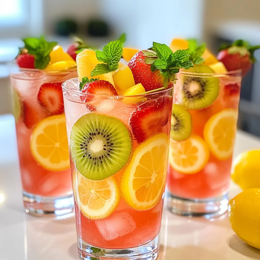 Für die Erdbeer-Kiwi-Limonade brauchst du: - 1 Tasse frische Erdbeeren, entstielt und in Scheiben geschnitten - 2 reife Kiwis, geschält und gewürfelt - 1/2 Tasse frisch gepresster Zitronensaft (ca. 3-4 Zitronen) - 3/4 Tasse Kristallzucker (nach Geschmack anpassen) - 4 Tassen Wasser (geteilt: 3 Tassen kaltes Wasser + 1 Tasse kochendes Wasser) - Eiswürfel - Frische Minzblätter zur Garnierung (optional) Frische Zutaten sind der Schlüssel zu einem guten Geschmack. Wähle reife Erdbeeren, die süß und rot sind. Die Kiwis sollten ebenfalls reif, aber nicht überreif sein. Achte darauf, die Zitronen frisch zu pressen. Der frisch gepresste Saft hat mehr Geschmack als der gekaufte. Der Zucker kann nach deinem Geschmack angepasst werden. Wenn du weniger süß magst, fang mit weniger an. Du kannst den Zucker leicht ersetzen. Verwende Honig oder Agavendicksaft für einen anderen Geschmack. Diese Süßstoffe haben ihre eigenen Aromen, die gut passen. Wenn du kalorienarm bleiben willst, nimm einen Zuckerersatz wie Stevia oder Erythrit. Stelle sicher, dass du die Menge anpasst. Jeder Ersatz hat eine andere Süßkraft. {{ingredient_image_2}} Zuerst machen wir den einfachen Sirup. Nimm eine hitzebeständige Schüssel. Vermenge darin 3/4 Tasse Zucker mit 1 Tasse kochendem Wasser. Rühre gut um. Warte, bis sich der Zucker vollständig aufgelöst hat. Lass den Sirup danach abkühlen. Dieser Sirup sorgt für die Süße in deiner Limonade. Jetzt kommen die Früchte. Nimm 1 Tasse frische Erdbeeren und 2 Kiwis. Schneide die Erdbeeren in Scheiben und würfle die Kiwis. Gib beides in einen Mixer. Mixe, bis die Mischung glatt ist. Dadurch bekommst du eine schöne, fruchtige Basis für die Limonade. Gieße die pürierte Fruchtmischung durch ein feines Sieb in einen großen Krug. So entfernst du die Kerne und das Fruchtfleisch. Füge dann 1/2 Tasse frisch gepressten Zitronensaft und den abgekühlten Sirup hinzu. Rühre alles gut um. Jetzt kommt das kalte Wasser. Gieße 3 Tassen kaltes Wasser in den Krug. Probiere die Limonade und passe die Süße oder Säure an, wenn nötig. Fülle Gläser mit Eiswürfeln und gieße die Limonade über das Eis. Garnieren kannst du mit frischen Minzblättern. Um die beste Konsistenz für deine Erdbeer-Kiwi-Limonade zu erreichen, achte darauf, die Früchte gut zu pürieren. Die Mischung sollte glatt sein, ohne große Stücke. Wenn du einen feinen Saft möchtest, sei geduldig beim Abseihen. Ein feines Sieb hilft, das Fruchtfleisch und die Kerne zu entfernen. So bleibt die Limonade klar und frisch. Die Wahl der Gläser ist wichtig. Klare Gläser zeigen die schöne rosa Farbe der Limonade. Du kannst auch hohe Gläser verwenden, um die Limonade ansprechend zu präsentieren. Füge einen kleinen Sprig frische Minze oder eine Scheibe Kiwi oder Erdbeere an den Rand des Glases hinzu. Das sieht toll aus und bringt einen frischen Duft. Ein häufiger Fehler ist, die Limonade zu süß oder zu sauer zu machen. Probiere die Mischung immer, bevor du mehr Zucker oder Zitronensaft hinzufügst. Ein weiterer Fehler ist das falsche Verhältnis von Wasser. Stelle sicher, dass du die Anweisungen genau befolgst, um die richtige Balance zu finden. Verwende kaltes Wasser, um die Limonade frisch zu halten. Pro Tips Frische Zutaten wählen: Verwenden Sie nur frische Erdbeeren und Kiwis für den besten Geschmack. Achten Sie darauf, dass die Früchte reif sind, um die natürliche Süße zu maximieren. Sirup richtig zubereiten: Stellen Sie sicher, dass der Zucker vollständig im kochenden Wasser aufgelöst ist, um einen klaren Sirup zu erhalten. Dies verhindert, dass sich Zuckerkristalle im Getränk ablagern. Geschmack anpassen: Probieren Sie die Limonade, nachdem Sie das kalte Wasser hinzugefügt haben, und passen Sie die Süße oder Säure nach Ihrem Geschmack an. Ein Spritzer mehr Zitronensaft kann die Frische erhöhen. Optische Präsentation: Servieren Sie die Limonade in klaren Gläsern, um die schöne rosa Farbe zu zeigen. Fügen Sie zusätzlich frische Früchte oder Minzblätter zur Garnierung hinzu, um das Getränk ansprechender zu gestalten. {{image_4}} Um deine Erdbeer-Kiwi-Limonade aufregender zu machen, füge weitere Früchte hinzu. Du kannst zum Beispiel: - Ananas: Süsse und tropische Noten. - Himbeeren: Für eine schöne rote Farbe und fruchtigen Geschmack. - Zitronen: Für mehr Spritzigkeit. Kombiniere diese Früchte nach deinem Geschmack. Jede neue Frucht bringt ihren eigenen Charme in die Limonade. Kräuter können der Limonade einen frischen Geschmack geben. Minze ist besonders beliebt. Sie gibt einen kühlen Kick. Du kannst auch Basilikum verwenden. Es hat ein blumiges Aroma, das gut zu Erdbeeren passt. Zerreibe die Blätter leicht, bevor du sie hinzufügst. So entfaltest du die Aromen noch besser. Wenn du einen besonderen Anlass feierst, kannst du alkoholische Varianten machen. Füge etwas Wodka oder Gin hinzu. Diese Spirituosen passen gut zu den fruchtigen Aromen. Eine gute Regel ist: Beginne mit 1 Unze (30 ml) pro Glas. Du kannst mehr oder weniger nach deinem Geschmack anpassen. Das macht die Limonade zu einem erfrischenden Cocktail für Erwachsene. Um die Erdbeer-Kiwi-Limonade frisch zu halten, bewahre sie in einem luftdichten Krug auf. Stelle den Krug in den Kühlschrank. So bleibt der Geschmack lange erhalten. Vermeide es, die Limonade in einer offenen Schüssel zu lagern. Das kann dazu führen, dass sie schneller an Aroma verliert. Die Limonade hält sich gut bis zu fünf Tage im Kühlschrank. Achte darauf, sie gut abzudecken. Nach ein paar Tagen kann die Limonade etwas an Geschmack verlieren. Das passiert durch die Fruchtsäure und den Zucker, die sich verändern. Rühre die Limonade vor dem Servieren gut durch. Wenn du Reste hast, kannst du sie kreativ nutzen. Verwende die Limonade als Basis für Cocktails oder Slushies. Du kannst sie auch in Eiswürfelformen einfrieren. So hast du aromatische Eiswürfel für zukünftige Getränke. Diese geben jedem Drink eine fruchtige Note. Um die Süße zu ändern, probiere zuerst den Sirup. Mische 3/4 Tasse Zucker mit 1 Tasse kochendem Wasser. Rühre gut um, bis sich der Zucker löst. Füge dann den abgekühlten Sirup zur Limonade hinzu. Wenn die Limonade zu sauer ist, kannst du mehr Sirup hinzufügen. Du kannst auch weniger Zucker verwenden, wenn du es weniger süß magst. Probiere die Mischung und passe sie nach deinem Geschmack an. Ja, du kannst gefrorene Früchte verwenden! Sie sind eine gute Option, wenn frische Früchte nicht verfügbar sind. Achte darauf, die gefrorenen Erdbeeren und Kiwis zuerst leicht auftauen zu lassen. Dies hilft, die Früchte besser zu pürieren. Der Geschmack bleibt ähnlich, und die Limonade wird erfrischend kühl. Diese Erdbeer-Kiwi-Limonade hat einige gesunde Aspekte. Sie enthält frische Früchte, die Vitamine liefern. Erdbeeren sind reich an Vitamin C. Kiwis bringen auch viele Nährstoffe mit. Achte jedoch auf den Zuckergehalt. Du kannst weniger Zucker verwenden oder einen Zuckerersatz ausprobieren. So bleibt die Limonade süß, aber gesünder! Diese Anleitung hat dir gezeigt, wie du eine köstliche Erdbeer-Kiwi-Limonade machst. Wir haben die Zutaten und deren Qualität besprochen. Du hast die Schritte zum Zubereiten und Anpassen der Limonade gelernt. Tipps haben dir geholfen, häufige Fehler zu vermeiden. Variationen mit anderen Früchten und Kräutern machen das Getränk spannend. Denke daran, die Limonade richtig zu lagern, um die Frische zu erhalten. Nutze die FAQ, um deine Fragen zu klären. Jetzt kannst du selbst eine leckere und gesunde Limonade genießen!