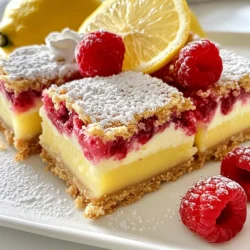 Für diese leckeren Himbeer-Zitronen-Bars brauchst du: - 250 g Weizenmehl - 30 g Puderzucker - 1/4 Teelöffel Salz - 115 g ungesalzene Butter, weich - 200 g Kristallzucker - 2 große Eier - 60 ml frischer Zitronensaft (ca. 2 Zitronen) - Abrieb von 1 Zitrone - 125 g frische Himbeeren, zerdrückt (plus zusätzliche für die Dekoration) - 1 Esslöffel Speisestärke - Zusätzlicher Puderzucker zum Bestäuben Diese Zutaten geben den Bars ihren frischen, süß-sauren Geschmack. Die Himbeeren bringen Farbe und einen fruchtigen Kick. Um die Himbeer-Zitronen-Bars zuzubereiten, benötigst du: - Eine 20x20 cm große Backform - Backpapier - Schüsseln in verschiedenen Größen - Schneebesen oder Handmixer - Gummispatel - Messbecher und Löffel Die richtigen Werkzeuge helfen dir, die Bars gut zuzubereiten. Eine Backform mit Backpapier macht das Herausnehmen leicht. Du kannst die Himbeer-Zitronen-Bars nach deinem Geschmack anpassen. Hier sind einige Ideen: - Statt Himbeeren: Probiere Erdbeeren oder Blaubeeren. - Für mehr Geschmack: Füge einen Teelöffel Vanilleextrakt hinzu. - Für eine glutenfreie Option: Verwende glutenfreies Mehl. Diese Variationen machen das Rezept vielseitig. Du kannst die Bars immer wieder neu erfinden. {{ingredient_image_2}} Heizen Sie den Ofen auf 175 °C vor. Nehmen Sie eine 20x20 cm große Backform. Legen Sie die Form mit Backpapier aus. Lassen Sie das Papier überstehen. Das hilft beim Herausnehmen später. Nehmen Sie eine mittlere Schüssel. Mischen Sie 250 g Weizenmehl, 30 g Puderzucker und 1/4 Teelöffel Salz gut. In einer großen Schüssel die weiche Butter und 200 g Kristallzucker cremig rühren. Mischen Sie alles, bis es leicht und luftig ist, etwa 3 Minuten. Geben Sie die Mehlmischung dazu. Vermengen Sie alles, bis es gerade so vereint ist. Drücken Sie die Mischung in den Boden der Backform. Nehmen Sie eine mittlere Schüssel. Verquirlen Sie 2 große Eier, 200 g Kristallzucker, 60 ml frischen Zitronensaft und den Abrieb von 1 Zitrone gut. Fügen Sie 125 g zerdrückte Himbeeren hinzu. Rühren Sie alles glatt. Geben Sie 1 Esslöffel Speisestärke dazu. Rühren Sie, bis die Mischung glatt ist. Gießen Sie die Füllung über die leicht abgekühlte Kruste. Stellen Sie die Form in den Ofen. Backen Sie für 20-25 Minuten. Die Füllung sollte fest sein und die Ränder leicht goldbraun. Nehmen Sie die Form heraus und lassen Sie sie bei Raumtemperatur abkühlen. Stellen Sie die Bars für mindestens 1 Stunde in den Kühlschrank. Heben Sie die Bars mit dem überhängenden Backpapier heraus. Schneiden Sie sie in quadratische Stücke. Bestäuben Sie die Bars mit Puderzucker und garnieren Sie sie mit frischen Himbeeren. Ein häufiger Fehler ist, die Kruste zu lange zu backen. Sie sollte leicht goldbraun sein. Achten Sie darauf, dass die Füllung nicht zu lange im Ofen bleibt. Überbacken kann die Bars trocken machen. Wenn die Füllung fest ist, ist es Zeit, sie herauszunehmen. Um die perfekte Konsistenz zu erreichen, ist es wichtig, die Zutaten genau zu messen. Verwenden Sie 60 ml frischen Zitronensaft und 125 g zerdrückte Himbeeren. Dazu gehört auch die Speisestärke. Sie hilft, die Füllung zu binden. Wenn Sie die Mischung glatt rühren, wird die Textur wunderbar cremig. Servieren Sie die Himbeer-Zitronen-Bars auf einem schönen Teller. Platzieren Sie Zitronen- und Himbeerscheiben daneben für einen frischen Look. Bestäuben Sie die Bars mit Puderzucker, um sie noch ansprechender zu machen. Fügen Sie ein paar frische Himbeeren oben drauf für einen tollen Akzent. Pro Tipps Verwendung von frischen Himbeeren: Verwenden Sie frische Himbeeren für den besten Geschmack und die beste Textur. Tiefkühlbeeren können zu viel Flüssigkeit abgeben und die Füllung verwässern. Richtige Kühlung: Lassen Sie die Bars vollständig abkühlen und stellen Sie sie dann für mindestens eine Stunde in den Kühlschrank, um die Füllung zu festigen und die Schnitte sauberer zu machen. Variationen: Experimentieren Sie mit verschiedenen Zitrusfrüchten wie Limetten oder Orangen, um Ihrer Füllung eine neue Geschmacksrichtung zu verleihen. Präsentation: Für eine ansprechende Präsentation können Sie die Bars mit einem Hauch von frischen Minzblättern oder essbaren Blüten garnieren. {{image_4}} Wenn Sie keine Himbeeren haben, probieren Sie andere Früchte. Erdbeeren sind eine tolle Wahl. Sie geben einen süßen Geschmack und eine schöne Farbe. Blaubeeren passen auch gut. Sie bringen eine tiefere Note und sind gesund. Auch Pfirsiche oder Aprikosen können funktionieren. Zerdrücken Sie die Früchte und verwenden Sie die gleiche Menge wie bei den Himbeeren. Für eine glutenfreie Version nutzen Sie Mandelmehl oder Hafermehl. Achten Sie darauf, dass das Mehl glutenfrei ist. Ersetzen Sie die Eier durch Apfelmus oder Leinsamen. Diese Optionen halten die Bars feucht und lecker. Verwenden Sie pflanzliche Butter oder Kokosöl. So machen Sie die Bars vegan und gesund. Mischen Sie verschiedene Aromen, um den Geschmack zu variieren. Fügen Sie etwas Vanilleextrakt hinzu, um die Süße zu verstärken. Eine Prise Zimt kann den Bars eine warme Note geben. Probieren Sie auch verschiedene Zitrusfrüchte. Limetten oder Grapefruits bringen eine frische Wendung. Wenn Sie Nüsse mögen, fügen Sie gehackte Mandeln oder Pistazien hinzu. Diese sorgen für einen knusprigen Biss und passen gut zu den weichen Bars. Um die Himbeer-Zitronen-Bars richtig zu lagern, lege sie in einen luftdichten Behälter. Du kannst sie auch mit Frischhaltefolie abdecken. Achte darauf, dass sie gut gekühlt sind. So bleibt die Frische länger erhalten. Im Kühlschrank halten die Bars bis zu einer Woche. Stelle sicher, dass sie gut verpackt sind. Im Gefrierschrank kannst du sie bis zu drei Monate lagern. Schneide die Bars in Stücke, bevor du sie einfrierst. Das macht das Auftauen einfacher. Um die Bars frisch zu halten, vermeide direkte Sonneneinstrahlung. Halte sie in einem kühlen, trockenen Ort. Wenn du sie aufbewahrst, lege Pergamentpapier zwischen die Schichten, damit sie nicht zusammenkleben. So bleiben sie lecker und appetitlich. Die Himbeer-Zitronen-Bars müssen mindestens eine Stunde im Kühlschrank kühlen. Dies hilft, die Füllung fest zu machen. Wenn du sie länger kühlst, wird die Textur noch besser. Ich empfehle, sie über Nacht zu kühlen, wenn du Zeit hast. So schmecken sie frisch und lecker. Ja, du kannst gefrorene Himbeeren verwenden. Sie sind eine tolle Option, besonders außerhalb der Saison. Achte darauf, die Himbeeren vorher gut abzutropfen. So wird die Füllung nicht zu wässrig. Zerdrücke die gefrorenen Himbeeren einfach, wie du es mit frischen machen würdest. Das Rezept ergibt etwa 12 Stücke. Du kannst die Bars in quadratische Stücke schneiden. Wenn du kleinere Portionen möchtest, schneide sie einfach in kleinere Stücke. So kannst du sie auch als kleine Snacks servieren. Für die Dekoration empfehle ich, die Bars mit Puderzucker zu bestäuben. Das sieht schön aus und gibt einen süßen Geschmack. Du kannst auch frische Himbeeren obenauf legen. Ein paar Zitronenscheiben machen die Präsentation noch lebendiger. Serviere die Bars auf einem bunten Teller für einen tollen Effekt. Die Himbeer-Zitronen-Bars sind einfach zuzubereiten und schmecken köstlich. Wir haben die Hauptzutaten und notwendigen Werkzeuge besprochen. Die Schritt-für-Schritt-Anleitung führt dich durch die Zubereitung und das Backen. Tipps helfen, häufige Fehler zu vermeiden und die perfekte Konsistenz zu erreichen. Variationen bieten Spaß beim Experimentieren, während Lagerinformationen sicherstellen, dass sie frisch bleiben. Diese Bars sind ein Genuss, den du oft zubereiten möchtest. Probiere die Rezepte aus und teile deine Ergebnisse!