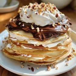 Für die Schokoladen-Haselnuss-Crepes-Torte benötigst du folgende Zutaten: - 1 Tasse Weizenmehl - 2 Tassen Milch - 3 große Eier - 2 Esslöffel Zucker - 1/4 Teelöffel Salz - 1 Esslöffel geschmolzene Butter (plus mehr zum Braten) - 1 Tasse Schokoladen-Haselnuss-Aufstrich (wie Nutella) - 1 Tasse Schlagsahne - 2 Esslöffel Puderzucker - 1/2 Teelöffel Vanilleextrakt - Gehackte Haselnüsse zur Garnitur Um die Torte noch leckerer zu machen, kannst du eine extra Schicht Schokoladen-Haselnuss-Aufstrich darüber träufeln. Gehackte Haselnüsse geben einen tollen Crunch. Du kannst auch frische Beeren oder einen Klecks Sahne auf den Tellern anrichten. Diese Torte enthält Gluten, Milch und Nüsse. Wenn du Allergien hast, achte auf die Zutaten. Du kannst glutenfreies Mehl und einen Nussersatz verwenden. So kannst du die Torte sicher genießen. Beginnen Sie mit der Vorbereitung des Crepeteigs. In einer großen Schüssel mischen Sie 1 Tasse Weizenmehl, 2 Tassen Milch, 3 große Eier, 2 Esslöffel Zucker und 1/4 Teelöffel Salz. Verwenden Sie einen Schneebesen und rühren Sie bis die Masse glatt ist. Dann fügen Sie 1 Esslöffel geschmolzene Butter hinzu und mischen erneut gut. Lassen Sie den Teig 30 Minuten ruhen. Dies hilft dem Gluten, sich zu entspannen. Erhitzen Sie eine beschichtete Pfanne auf mittlerer Hitze. Fetten Sie die Pfanne leicht mit Butter ein. Gießen Sie etwa 1/4 Tasse des Teigs in die Pfanne. Schwenken Sie die Pfanne, um den Teig gleichmäßig zu verteilen. Braten Sie den Crepe für 1-2 Minuten, bis die Ränder sich lösen. Wenden Sie den Crepe und braten Sie ihn eine weitere Minute. Stapeln Sie die fertigen Crepes auf einem Teller. Wiederholen Sie diesen Vorgang, bis der gesamte Teig aufgebraucht ist. Für die Schlagsahne mischen Sie in einer Schüssel 1 Tasse Schlagsahne, 2 Esslöffel Puderzucker und 1/2 Teelöffel Vanilleextrakt. Verwenden Sie einen elektrischen Handmixer, um die Mischung aufzuschlagen, bis sich weiche Spitzen bilden. Jetzt ist es Zeit, die Torte zusammenzustellen. Legen Sie einen Crepe auf einen Servierteller. Verteilen Sie eine Schicht Schokoladen-Haselnuss-Aufstrich gleichmäßig über den Crepe. Fügen Sie eine dünne Schicht Schlagsahne hinzu. Legen Sie einen weiteren Crepe darauf und wiederholen Sie den Vorgang, bis alle Crepes gestapelt sind. Beenden Sie die Torte mit einer dünnen Schicht Schlagsahne oben. Um perfekte Crepes zu backen, sind einige Tipps wichtig. Achte darauf, den Teig gut zu vermischen. Das sorgt für eine glatte Textur. Lass den Teig etwa 30 Minuten ruhen. So entspannt sich das Gluten und die Crepes werden zart. Heize die Pfanne gut vor, bevor du den Teig eingießt. Eine gute Beschichtung verhindert das Ankleben. Verwende einen Schöpflöffel, um den Teig gleichmäßig zu verteilen. Brate die Crepes bei mittlerer Hitze. So bräunen sie gleichmäßig. Wende sie, wenn die Ränder sich leicht lösen. Falls du Reste hast, lagere sie richtig. Lege die Crepes zwischen Lagen von Backpapier. So kleben sie nicht zusammen. Verpacke sie in einem luftdichten Behälter. Im Kühlschrank halten sie bis zu drei Tage. Wenn du sie länger aufbewahren möchtest, friere sie ein. Achte darauf, sie gut zu verpacken. So bleiben sie frisch und schmackhaft. Zum Aufwärmen kannst du sie in einer Pfanne oder Mikrowelle verwenden. Die Präsentation ist wichtig für den Genuss. Schneide die Torte in gleichmäßige Stücke. Serviere sie auf schönen Tellern. Träufle etwas Schokoladen-Haselnuss-Aufstrich über die Stücke. Bestreue sie mit gehackten Haselnüssen für Textur. Du kannst auch frische Früchte dazulegen. Sie bringen Farbe und Frische auf den Teller. Denke daran, die Torte vor dem Servieren zu kühlen. So bleibt sie fest und lässt sich besser schneiden. {{image_4}} Wenn du den klassischen Schokoladen-Haselnuss-Aufstrich nicht magst, gibt es viele Alternativen. Du kannst Erdnussbutter oder Mandelbutter nutzen. Beide geben einen tollen Geschmack. Auch eine Mischung aus Kakaopulver und Honig funktioniert gut. Diese Optionen sind nussig und lecker. Um noch mehr Geschmack hinzuzufügen, kannst du verschiedene Füllungen probieren. Frische Beeren sind eine tolle Wahl. Himbeeren oder Erdbeeren passen perfekt. Du kannst auch eine Schicht Karamell oder weiße Schokolade hinzufügen. Es gibt viele Möglichkeiten, um deiner Torte einen besonderen Touch zu geben. Für glutenfreie Crepes nutze Reismehl oder Buchweizenmehl. Diese Mehle sind leicht und lecker. Wenn du eine vegane Torte machen möchtest, ersetze die Eier durch Apfelmus oder Leinsamen. Auch pflanzliche Milch funktioniert gut. Achte darauf, einen veganen Aufstrich zu wählen. So kannst du eine leckere und passende Torte für alle machen. Wenn du die Crepe-Torte nicht sofort servierst, bewahre sie im Kühlschrank auf. Das hält die Torte frisch und lecker. Du solltest die Torte in Frischhaltefolie wickeln oder in einem luftdichten Behälter aufbewahren. So bleibt die Creme schön weich und die Crepes bleiben zart. Im Kühlschrank hält sich die Torte etwa 3 bis 4 Tage. Falls du übrig gebliebene Crepes hast, kannst du sie einfrieren. Lege sie in eine Schicht Backpapier, bevor du sie in einen Gefrierbeutel packst. Das verhindert, dass sie zusammenkleben. Im Gefrierfach bleiben die Crepes bis zu 2 Monate frisch. Zum Auftauen lege die Crepes einfach für einige Stunden in den Kühlschrank. Du kannst sie auch kurz in der Mikrowelle aufwärmen. Wenn du Zutaten übrig hast, wie Schokoladen-Haselnuss-Aufstrich oder Schlagsahne, bewahre sie gut verpackt im Kühlschrank auf. Schokoladen-Haselnuss-Aufstrich kann bis zu einem Jahr haltbar sein, solange du ihn kühl und trocken lagerst. Schlagsahne hält sich etwa 2 bis 3 Tage. Du kannst übrig gebliebene Schlagsahne auch für andere Desserts verwenden oder sie zu Obst oder Kuchen servieren. Die Zubereitung dauert etwa 30 Minuten. Danach braucht die Torte mindestens eine Stunde im Kühlschrank. Die gesamte Zeit für dieses Rezept beträgt also rund zwei Stunden. Diese Zeit umfasst das Kochen und Kühlen. So kann die Torte fest und lecker werden. Ja, du kannst andere Nüsse verwenden. Mandeln oder Walnüsse sind gute Alternativen. Sie geben der Torte einen anderen Geschmack und Textur. Stelle sicher, dass die Nüsse gut gehackt sind. Du kannst sie auch leicht rösten für mehr Geschmack. Sei kreativ und finde deine perfekte Nusskombination! Ja, es ist nötig, die Torte zu kühlen. Das Kühlen hilft der Torte, stabil zu bleiben. So lassen sich die Stücke leichter schneiden und servieren. Außerdem verbessert die Kühlung auch den Geschmack. Die Aromen verbinden sich besser, wenn die Torte etwas Zeit hat, um zu ruhen. In diesem Blogbeitrag haben wir die wichtigsten Zutaten für die Schokoladen-Haselnuss-Crepes-Torte besprochen. Ich habe dir gezeigt, wie du den Teig vorbereitest, die Crepes brätst und die Torte zusammenstellst. Wir haben hilfreiche Tipps für das Backen, die Lagerung und die Präsentation gegeben. Denke daran, dass du viele Variationen und Anpassungen ausprobieren kannst. Mit diesen Zutaten und Schritten kannst du eine köstliche Torte machen. Viel Spaß beim Ausprobieren!