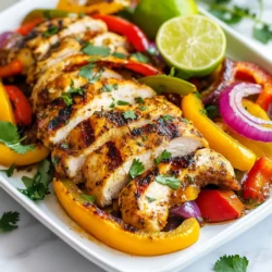 - 4 Hähnchenbrustfilets ohne Knochen und Haut - 2 Esslöffel Olivenöl - 1 Esslöffel Fajita-Gewürzmischung Die Hauptzutaten sind sehr wichtig. Hähnchenbrustfilets sind mager und zart. Olivenöl gibt Geschmack und hilft beim Braten. Fajita-Gewürzmischung bringt die nötige Würze. Du kannst sie fertig kaufen oder selbst machen. - 1 rote Paprika, in Streifen geschnitten - 1 gelbe Paprika, in Streifen geschnitten - 1 grüne Paprika, in Streifen geschnitten - 1 große rote Zwiebel, in Ringe geschnitten Für das Gemüse wähle frische Paprika. Sie geben dem Gericht Farbe und Geschmack. Schneide die Paprika in dünne Streifen. So garen sie gleichmäßig und werden weich. Rote Zwiebeln sind süß und passen gut dazu. Sie geben dem Gericht einen besonderen Kick. - 2 Knoblauchzehen, fein gehackt - Salz und Pfeffer nach Geschmack - Frischer Koriander zur Garnitur - Limettenviertel zum Servieren Knoblauch gibt einen tollen Geschmack. Du kannst ihn fein hacken. Salz und Pfeffer sind wichtig für die Würze. Frischer Koriander macht das Gericht frisch und aromatisch. Limettenviertel sind perfekt, um etwas Säure hinzuzufügen. Drücke die Limette über das Hähnchen für mehr Geschmack. {{ingredient_image_2}} Heize deinen Ofen auf 200°C vor. Das sorgt für gleichmäßiges Garen. Stelle alle Zutaten bereit. Du brauchst Hähnchenbrustfilets, Paprika, Zwiebel und Gewürze. Nimm eine große Schüssel und vermenge die Hähnchenbrustfilets mit Olivenöl, Fajita-Gewürzmischung, Knoblauch, Salz und Pfeffer. Achte darauf, dass das Hähnchen gleichmäßig gewürzt ist. Nimm ein großes Backblech und lege die gewürzten Hähnchenbrustfilets in die Mitte. Verteile die geschnittenen Paprika und Zwiebelringe um das Hähnchen. Achte darauf, dass alles gut verteilt ist. Träufle etwas Olivenöl über das Gemüse und würze es mit Salz und Pfeffer. Mische das Gemüse leicht, damit der Geschmack gleichmäßig verteilt wird. Backe das Ganze im vorgeheizten Ofen für 25 bis 30 Minuten. Das Hähnchen ist fertig, wenn die innere Temperatur 75°C erreicht. Das Gemüse sollte zart und leicht karamellisiert sein. Nimm das Blech aus dem Ofen und lasse das Hähnchen einige Minuten ruhen. Schneide das Hähnchen in mundgerechte Stücke. Serviere das Fajita-Hähnchen mit frischem Koriander und Limettenvierteln. Um saftiges Hähnchen zu erreichen, wähle frische Hähnchenbrustfilets. Das Olivenöl hilft, das Hähnchen zart zu halten. Marinieren ist der Schlüssel. Lass die Hähnchenstücke mindestens 10 Minuten im Öl und den Gewürzen ruhen. So ziehen die Aromen gut ein. Eine gleichmäßige Gewürzverteilung ist wichtig. Verwende die Fajita-Gewürzmischung großzügig. Mische sie gut mit dem Hähnchen und dem Knoblauch. Wenn du das Gemüse hinzufügst, streue etwas Salz und Pfeffer gleichmäßig darüber. Das sorgt für einen tollen Geschmack. Für passende Saucen sind Guacamole oder Salsa ideal. Sie bringen Frische und einen tollen Geschmack. Auch saure Sahne passt gut. Diese Saucen machen das Gericht noch besser und bringen Abwechslung. Serviere das Fajita-Hähnchen mit Tortillas, Reis oder Bohnen. Diese Beilagen ergänzen die Aromen perfekt. Du kannst auch einen bunten Salat dazu anbieten. Das bringt mehr Farbe und Frische auf den Teller. Um das Gericht ansprechend zu präsentieren, nutze eine große Platte. Arrangiere das Hähnchen und das Gemüse kunstvoll darauf. Füge die Limettenviertel in einer kleinen Schale hinzu. Das sieht einladend aus und sorgt für einen Farbtupfer. Verwende frische, farbenfrohe Zutaten. Rote, gelbe und grüne Paprika bringen nicht nur Geschmack, sondern auch Farbe. Das Auge isst mit, also achte auf eine schöne Anordnung. So wird das Essen zu einem besonderen Erlebnis. Pro Tipps Das richtige Öl wählen: Verwenden Sie ein hochwertiges Olivenöl, um den Geschmack der Zutaten zu intensivieren und eine schöne Bräunung zu erzielen. Gemüse gleichmäßig schneiden: Achten Sie darauf, dass das Gemüse in gleichmäßige Stücke geschnitten wird, damit es gleichmäßig gart und zart wird. Marinieren Sie das Hähnchen länger: Wenn möglich, lassen Sie das Hähnchen mindestens 30 Minuten in der Marinade ziehen, um den Geschmack zu vertiefen. Mit Limettensaft abschmecken: Träufeln Sie frischen Limettensaft über das fertige Gericht, um die Aromen zu heben und einen frischen Geschmack zu verleihen. {{image_4}} Möchtest du dein Fajita-Gericht ohne Hähnchen machen? Nutze einfach Tofu oder Gemüse. Tofu bietet eine tolle Textur. Du kannst ihn in Stücke schneiden und marinieren. Gemüse wie Zucchini oder Auberginen passen ebenfalls gut. Die Gewürze sind wichtig. Du kannst die Fajita-Gewürzmischung anpassen. Füge mehr Paprika oder Kreuzkümmel hinzu. Das gibt dem Gericht mehr Geschmack. Käse macht alles besser! Streue etwas Cheddar oder Feta über dein Gericht. Das geschmolzene Käse gibt einen tollen Geschmack. Du kannst auch saure Sahne oder Guacamole als Dip anbieten. Variiere das Gemüse nach deinem Geschmack. Brokkoli, Karotten oder Mais sind gute Optionen. Diese Farben bringen Freude auf den Teller. Hausgemachte Gewürze sind der Schlüssel zu einem tollen Fajita. Mische Paprika, Kreuzkümmel und Knoblauchpulver. Das gibt deinem Gericht mehr Tiefe. Wenn du andere Gewürze magst, probiere Chili oder Oregano. Diese Würze bringt mehr Aroma. Experimentiere, bis du die perfekte Mischung findest. Um das Fajita-Hähnchen richtig zu lagern, lege es in einen luftdichten Behälter. So bleibt es frisch und lecker. Lagere es im Kühlschrank. Es bleibt bis zu drei Tage gut. Wenn du das Gericht länger aufbewahren möchtest, friere es ein. So kannst du es bis zu drei Monate aufbewahren. Die besten Methoden zum Aufwärmen sind die Mikrowelle oder der Ofen. In der Mikrowelle erwärmst du das Fajita-Hähnchen in 1-2 Minuten. Achte darauf, es gleichmäßig zu verteilen. So wird es warm und saftig. Wenn du den Ofen nutzt, heize ihn auf 180°C vor. Lege das Hähnchen auf ein Blech und erwärme es für 10-15 Minuten. So bleibt die Qualität top. Um Fajita-Hähnchen und Gemüse einzufrieren, lege sie in einen gefrierfesten Beutel. Drücke die Luft heraus, bevor du ihn verschließt. So bilden sich keine Eiskristalle. Nach dem Auftauen bleibt die Konsistenz am besten, wenn du das Hähnchen im Kühlschrank über Nacht auftauen lässt. So wird es zart und saftig. Die Zubereitung dauert insgesamt etwa 40 Minuten. Die Vorbereitungszeit beträgt nur 10 Minuten. Danach backt das Gericht 25 bis 30 Minuten im Ofen. So einfach und schnell geht es! Ja, du kannst anderes Gemüse verwenden. Brokkoli oder Zucchini sind gute Alternativen. Auch Karotten oder Pilze passen hervorragend. Sei kreativ mit dem, was du magst oder hast! Das Rezept ist gesund und nährstoffreich. Hähnchenbrust ist mager und enthält viel Protein. Das Gemüse liefert wichtige Vitamine und Mineralien. Eine Portion hat etwa 300 Kalorien. Gutes Essen muss nicht ungesund sein! Ja, du kannst die Portionen leicht anpassen. Verdopple einfach die Menge der Hähnchenbrust und das Gemüse. Achte darauf, dass dein Blech ausreichend Platz bietet. So bleibt alles gleichmäßig gar! Zusammenfassend haben wir einfache Zutaten, eine Schritt-für-Schritt-Anleitung und nützliche Tipps für Fajitas behandelt. Diese Methode macht das Kochen leicht und spaßig. Denke daran, deine Fajitas mit frischem Gemüse und passenden Beilagen kreativ zu gestalten. Mit den richtigen Lager- und Aufwärmtipps bleibt dein Gericht lange frisch. Probiere auch die Varianten aus, um neue Geschmäcker zu entdecken. Fajitas können für jeden Anlass angepasst werden. Viel Spaß beim Kochen und Genießen!