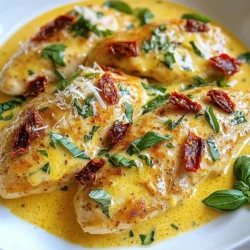 - 4 Hähnchenbrustfilets, ohne Knochen und Haut - 1 Tasse in Öl eingelegte getrocknete Tomaten, abgetropft und grob gehackt - 1 Tasse Sahne - 1 Tasse Hühnerbrühe - 2 Knoblauchzehen, fein gehackt - 1 Teelöffel getrocknetes Basilikum - 1 Teelöffel getrockneter Oregano - 1/2 Teelöffel rote Pfefferflocken (optional für Schärfe) - 2 Esslöffel Olivenöl - 1/2 Tasse geriebener Parmesan - Frische Basilikumblätter zur Garnierung Um dieses Gericht zuzubereiten, brauchst du einige wichtige Zutaten. Die Hähnchenbrustfilets sind die Hauptzutat. Sie geben dem Gericht sein Protein. Die getrockneten Tomaten bringen einen kräftigen Geschmack mit. Sahne sorgt für die cremige Konsistenz. Hühnerbrühe ergänzt den Geschmack und macht die Sauce reichhaltig. Die Gewürze und Öle verbessern die Aromen. Knoblauch gibt einen tollen Duft, während das getrocknete Basilikum und der Oregano die italienische Note hinzufügen. Rote Pfefferflocken bringen eine angenehme Schärfe, die du nach Belieben anpassen kannst. Zusätzlich benötigt man Olivenöl zum Anbraten. Geriebener Parmesan gibt der Sauce eine schöne Tiefe. Frische Basilikumblätter dienen als Dekoration und verleihen dem Gericht Frische. Diese Zutaten machen das Gericht einfach köstlich und sättigend. {{ingredient_image_2}} - Würzen und anbraten Zuerst nehme ich die Hähnchenbrustfilets. Ich würze sie mit Salz und Pfeffer. Achte darauf, dass die Würze gleichmäßig ist. Dann erhitze ich das Olivenöl in einer großen Pfanne. Bei mittlerer bis hoher Hitze brate ich die Filets. Ich lasse sie etwa 5-7 Minuten auf jeder Seite braten. So werden sie goldbraun und durchgegart. Sobald sie fertig sind, nehme ich sie aus der Pfanne und lege sie beiseite. - Knoblauch und Tomaten anbraten In derselben Pfanne gebe ich den fein gehackten Knoblauch. Ich brate ihn etwa 30 Sekunden lang an, bis er duftet. Dann füge ich die grob gehackten, in Öl eingelegten getrockneten Tomaten hinzu. Ich brate sie zwei Minuten mit. Der Duft ist einfach toll! - Brühe und Sahne hinzufügen Jetzt gieße ich die Hühnerbrühe in die Pfanne. Ich bringe die Mischung zum Köcheln. Nach 2-3 Minuten lasse ich sie reduzieren. Dann rühre ich die Sahne, das getrocknete Basilikum und den Oregano ein. Wenn ich es scharf mag, füge ich auch die roten Pfefferflocken hinzu. Ich lasse die Sauce 5-7 Minuten köcheln, bis sie dickflüssig wird. - Parmesan einrühren Ich reduziere die Hitze auf niedrig. Jetzt gebe ich den geriebenen Parmesan dazu. Ich rühre, bis der Käse schmilzt. - Hähnchen in der Sauce erwärmen Jetzt lege ich die Hähnchenbrustfilets zurück in die Pfanne. Ich lasse sie in der cremigen Sauce zwei Minuten warm werden. Danach probiere ich die Sauce und passe die Gewürze an. Ich kann mehr Salz oder Pfeffer hinzufügen, wenn ich möchte. Serviere das cremige Hähnchen über Pasta, Reis oder mit gedämpftem Gemüse. Guten Appetit! Um die Hähnchenbrust perfekt zu garen, achte auf die richtige Temperatur. Brate die Hähnchenbrustfilets bei mittlerer bis hoher Hitze. Das dauert etwa 5-7 Minuten pro Seite. Verwende ein Fleischthermometer. Die Innentemperatur sollte 75 Grad Celsius erreichen. Die Sauce ist der Schlüssel zu diesem Gericht. Du kannst die Gewürze ganz nach deinem Geschmack anpassen. Füge mehr getrocknetes Basilikum oder Oregano hinzu. Für eine schärfere Note nimm etwas mehr rote Pfefferflocken. Wenn die Sauce zu dick ist, gib etwas Hühnerbrühe dazu. Serviere das cremige Hähnchen mit Beilagen. Pasta ist eine tolle Wahl. Du kannst auch Reis oder gedämpftes Gemüse verwenden. Garniere das Gericht mit frischen Basilikumblättern und Parmesan. Das sieht nicht nur gut aus, sondern schmeckt auch fantastisch! Pro Tipps Hähnchen vorbereiten: Lassen Sie die Hähnchenbrustfilets vor dem Würzen etwa 15 Minuten bei Raumtemperatur stehen, um eine gleichmäßigere Garung zu gewährleisten. Tomaten auswählen: Verwenden Sie getrocknete Tomaten in Öl, um zusätzlichen Geschmack und eine cremigere Textur zu erzielen. Sie können auch frische Tomaten hinzufügen, wenn Sie es bevorzugen. Für extra Cremigkeit: Fügen Sie etwas Frischkäse oder Mascarpone zur Sauce hinzu, um die Cremigkeit noch weiter zu steigern. Serviervorschläge: Servieren Sie das Gericht mit frischer Pasta oder knusprigem Brot, um die köstliche Sauce aufzutunken. {{image_4}} Sie können dieses Gericht mit verschiedenen Gemüsesorten aufpeppen. Spinat ist eine tolle Wahl. Er bringt einen frischen Geschmack und schöne Farbe. Zucchini passt auch gut. Sie gibt einen milden, leckeren Geschmack. Fügen Sie das Gemüse einfach in die Pfanne, wenn die Tomaten braten. So bleibt das Gemüse knackig und frisch. Wenn Sie Abwechslung wollen, probieren Sie Putenbrust. Sie hat einen ähnlichen Geschmack wie Hähnchen, ist aber magerer. Tofu ist eine tolle vegane Option. Er nimmt die Aromen der Sauce gut auf. Schneiden Sie ihn in Würfel und braten Sie ihn leicht an, bevor Sie die Sauce hinzufügen. Gewürze können den Geschmack stark verändern. Italienische Kräuter wie Thymian oder Rosmarin machen das Gericht würziger. Ein Spritzer Zitronensaft bringt Frische. Fügen Sie diese Zutaten am Ende der Kochzeit hinzu. So bleiben die Aromen frisch und stark. Bewahren Sie das Hähnchen in einem luftdichten Behälter auf. So bleibt es frisch. Es hält sich bis zu drei Tage im Kühlschrank. Achten Sie darauf, die Sauce gut zu verschließen. So bleibt der cremige Geschmack erhalten. Um das Hähnchen einzufrieren, verwenden Sie einen gefrierfesten Behälter. Lassen Sie die Sauce abkühlen, bevor Sie sie einfüllen. Beschriften Sie den Behälter mit Datum und Inhalt. Das Hähnchen hält sich bis zu drei Monate im Gefrierschrank. So haben Sie immer eine schnelle Mahlzeit zur Hand. Erwärmen Sie die Reste langsam auf dem Herd. Stellen Sie die Hitze auf niedrig und rühren Sie die Sauce gut um. Fügen Sie etwas Hühnerbrühe hinzu, wenn die Sauce zu dick wird. Alternativ können Sie die Reste in der Mikrowelle aufwärmen. Verwenden Sie eine mikrowellengeeignete Schüssel und decken Sie sie ab, um Spritzer zu vermeiden. Die Zubereitung dauert insgesamt 30 Minuten. - Vorbereitungszeit: 15 Minuten - Kochzeit: 15 Minuten In 15 Minuten bereitest du alles vor. Das Hähnchen wird gewürzt und in der Pfanne angebraten. Während das Hähnchen kocht, bereitest du die Sauce mit getrockneten Tomaten und Sahne. In nur 30 Minuten hast du ein leckeres Gericht. Es ist perfekt für ein schnelles Abendessen. Ja, du kannst die Sahne leicht ersetzen. - Optionen für leichtere Varianten: - Griechischer Joghurt - Milch mit etwas Mehl - Kokosmilch für einen anderen Geschmack Griechischer Joghurt gibt eine cremige Textur. Milch mit Mehl macht die Sauce etwas dicker. Kokosmilch bringt einen tollen Geschmack, ist aber nicht für jeden ideal. Diese Optionen machen das Gericht leichter, aber der Geschmack bleibt lecker. Ja, dieses Gericht ist glutenfrei. - Hinweise zur Glutenfreiheit: - Achte darauf, dass die Hühnerbrühe glutenfrei ist. - Verwende glutenfreie Pasta oder Reis als Beilage. Die Hauptzutaten enthalten kein Gluten. Wenn du glutenfreie Brühe und Beilagen wählst, bleibt das Gericht ganz glutenfrei. So kannst du es bedenkenlos genießen! In diesem Blogbeitrag haben wir ein einfaches Rezept für cremiges Hähnchen mit getrockneten Tomaten behandelt. Wir haben die besten Zutaten wie Hähnchenbrust, Sahne und Gewürze besprochen. Außerdem gab es Tipps für die Zubereitung, Lagerung und Variationen. Denke daran, die Sauce nach deinem Geschmack anzupassen. Dieses Gericht ist lecker, schnell gemacht und ideal für jede Gelegenheit. Nutze die Tipps, um deine eigene Version zu schaffen und genieße das Kochen!