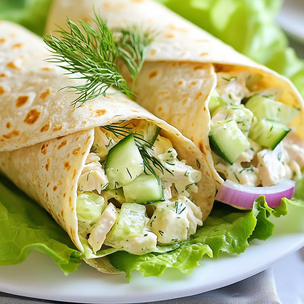 Für die Griechischen Jogurt Hühnchen Salad Wraps brauchst du: - 2 Tassen gekochtes Hühnchen, zerkleinert - 1 Tasse ungesüßter griechischer Joghurt - 1/2 Tasse Sellerie, fein gehackt - 1/4 Tasse rote Zwiebel, fein gewürfelt - 1/2 Tasse Gurke, gewürfelt - 1/4 Tasse frischer Dill, gehackt oder 1 Teelöffel getrockneter Dill - 1 Esslöffel Zitronensaft - 4 große Vollkorn-Wraps oder Tortillas Diese Zutaten machen die Basis für einen frischen und gesunden Wrap. Das Hühnchen bringt Protein und die Gurke sorgt für Crunch. Der Joghurt gibt eine cremige Textur. Du solltest auch Folgendes bereitstellen: - Salz und Pfeffer nach Geschmack - Blätter von Lettuce zur Garnitur - Tomatenscheiben (optional) Diese Gewürze helfen, den Geschmack zu verbessern. Der Dill bringt eine frische Note. Salz und Pfeffer sind wichtig, um die Aromen auszubalancieren. Wenn du etwas variieren möchtest, gibt es viele Alternativen: - Verwende Thunfisch anstelle von Hühnchen. - Statt griechischem Joghurt kannst du auch Quark nehmen. - Für einen veganen Wrap, nutze Kichererbsen oder Tofu. Diese Alternativen machen das Rezept flexibler. Du kannst es an deine Vorlieben anpassen. {{ingredient_image_2}} Zuerst brauchst du einige frische Zutaten. Hier ist, was du sammelst: - 2 Tassen gekochtes Hühnchen, zerkleinert - 1 Tasse ungesüßter griechischer Joghurt - 1/2 Tasse Sellerie, fein gehackt - 1/4 Tasse rote Zwiebel, fein gewürfelt - 1/2 Tasse Gurke, gewürfelt - 1/4 Tasse frischer Dill, gehackt - 1 Esslöffel Zitronensaft - Salz und Pfeffer nach Geschmack - 4 große Vollkorn-Wraps oder Tortillas - Blätter von Lettuce zur Garnitur - Tomatenscheiben (optional) Sorge dafür, dass das Hühnchen bereits gekocht und abgekühlt ist. Du kannst auch Reste verwenden. Wasche das Gemüse gut und schneide es in kleine Stücke. In einer großen Schüssel vermenge das zerkleinerte Hühnchen mit dem griechischen Joghurt. Rühre gut um, bis das Hühnchen gleichmäßig bedeckt ist. Gib nun den Sellerie, die rote Zwiebel, die Gurke, den Dill und den Zitronensaft dazu. Mische alles gut, bis die Zutaten gleichmäßig verteilt sind. Würze die Mischung mit Salz und Pfeffer. Probiere es aus und passe die Gewürze nach deinem Geschmack an. Die Mischung sollte frisch und leicht sein, perfekt für deine Wraps. Lege die Vollkorn-Wraps auf eine saubere Arbeitsfläche. Platziere einige Blätter von Lettuce auf jedem Wrap. Du kannst auch Tomatenscheiben hinzufügen, falls du magst. Jetzt kommt die Hühnchen-Salat-Mischung. Gib eine angemessene Menge in die Mitte jedes Wraps. Achte darauf, dass an den Rändern Platz zum Falten bleibt. Klappe die Seiten des Wraps ein und rolle ihn von unten nach oben auf. Drücke sanft, damit die Füllung nicht herausfällt. Wiederhole diesen Vorgang mit den restlichen Wraps. Wenn du fertig bist, schneide jeden Wrap diagonal in zwei Hälften. Du kannst sie sofort servieren oder in Folie einwickeln, um sie später mitzunehmen. Ein Fehler, den viele machen, ist zu viel Joghurt zu verwenden. Der Salat wird dann zu nass. Achte darauf, dass das Hühnchen gut mit dem Joghurt bedeckt ist, aber nicht schwimmt. Auch die Gewürze sind wichtig. Zu wenig Salz kann den Geschmack mindern. Probiere während des Mischens, um die beste Balance zu finden. Um die Zubereitungszeit zu verkürzen, benutze bereits gekochtes Hühnchen. Du kannst Reste vom Vortag nutzen oder Hühnchen im Voraus garen. Das Hacken der Zutaten kann auch schneller gehen, wenn du einen Mixer nutzt. Eine Küchenmaschine spart viel Zeit beim Zerkleinern von Sellerie und Zwiebeln. Für eine glutenfreie Version wähle glutenfreie Wraps oder Salatblätter. Veganer können Hühnchen durch Kichererbsen oder Tofu ersetzen. Statt griechischem Joghurt kann pflanzlicher Joghurt verwendet werden. Achte darauf, dass die Alternativen gut gewürzt sind, um den Geschmack zu erhalten. Pro Tipps Frische Zutaten verwenden: Achten Sie darauf, frisches Gemüse und Kräuter zu verwenden, um den Geschmack des Wraps zu maximieren. Wraps richtig lagern: Wickeln Sie die Wraps in Folie, um sie frisch zu halten, wenn Sie sie für eine Mahlzeit zum Mitnehmen vorbereiten. Variationen ausprobieren: Fügen Sie andere Zutaten wie Avocado, Paprika oder Nüsse hinzu, um dem Rezept eine persönliche Note zu verleihen. Wraps richtig falten: Achten Sie darauf, beim Falten der Wraps die Füllung gut einzuschließen, damit sie beim Essen nicht herausfällt. {{image_4}} Für eine vegetarische Version der Griechischen Jogurt Hühnchen Salad Wraps, tauschen Sie das Hühnchen gegen Kichererbsen oder gebratene Tofustücke aus. Diese Alternativen bringen Protein und eine tolle Textur. Verwenden Sie auch mehr Gemüse wie Paprika oder Avocado. Das gibt der Füllung mehr Geschmack und Farbe. Sie können die Füllung ganz nach Ihrem Geschmack anpassen. Fügen Sie zum Beispiel geröstete Paprika, Artischocken oder sogar Feta-Käse hinzu. Diese Zutaten bringen große Geschmackstiefe. Experimentieren Sie auch mit Nüssen oder Trockenfrüchten. Mandeln oder Cranberries bieten einen tollen Crunch und eine süße Note. Das Dressing kann Ihre Wraps aufpeppen. Statt nur Joghurt, probieren Sie ein leichtes Honig-Senf-Dressing. Mischen Sie 1 Esslöffel Honig mit 1 Esslöffel Senf und etwas Joghurt. Für eine würzige Note können Sie auch etwas Sriracha hinzufügen. Dies gibt den Wraps einen tollen Kick und viel Geschmack. Bewahre die Wraps in einem luftdichten Behälter auf. So bleiben sie frisch. Ein Kühlschrank ist der beste Ort. Die Wraps halten sich dort bis zu drei Tage. Du kannst sie auch in Folie wickeln, um sie zu schützen. Wenn du Reste hast, lagere die Füllung getrennt. So bleibt der Wrap knusprig. Die Füllung hält sich bis zu vier Tage im Kühlschrank. Achte darauf, die Reste in einem luftdichten Behälter zu verstauen. Bereite die Zutaten vor, um Zeit zu sparen. Du kannst das Hühnchen und das Gemüse am Sonntag schneiden. Mische alles erst kurz vor dem Essen. So schmecken die Wraps frisch und lecker. Stelle die Wraps in einem Kühlschrank auf, wenn du sie nicht sofort isst. Die Wraps sind im Kühlschrank etwa 2 bis 3 Tage haltbar. Achte darauf, sie in einem luftdichten Behälter zu lagern. So bleiben sie frisch und lecker. Wenn du die Wraps länger aufbewahren möchtest, denke daran, sie vor dem Kühlen zu verpacken. Ja, du kannst die Wraps einfrieren. Wickel sie gut in Folie oder lege sie in einen Gefrierbeutel. So bleiben sie bis zu 2 Monate frisch. Wenn du sie essen möchtest, taue sie einfach im Kühlschrank auf. Danach sind sie bereit zum Genießen. Wenn du kein Hühnchen magst, gibt es viele Alternativen. Du kannst Thunfisch, Kichererbsen oder Tofu verwenden. Diese Optionen sind gesund und lecker. Du kannst auch gekochte Eier oder gebratene Garnelen ausprobieren. Sei kreativ und finde deinen Favoriten! Diese Anleitung bietet alles, was du brauchst, um leckere Wraps zu machen. Wir haben die Hauptzutaten, Gewürze und Alternativen klar erklärt. Du hast auch eine einfache Schritt-für-Schritt-Anleitung zum Zubereiten. Die Tipps helfen dir, Fehler zu vermeiden und Zeit zu sparen. Variationen lassen sich leicht anpassen, und Aufbewahrungshinweise sind sinnvoll. Jetzt liegt es an dir, kreativ zu sein! Nutze die Ideen und kreiere deinen eigenen perfekten Wrap. Essen soll Spaß machen, also hab Freude daran!