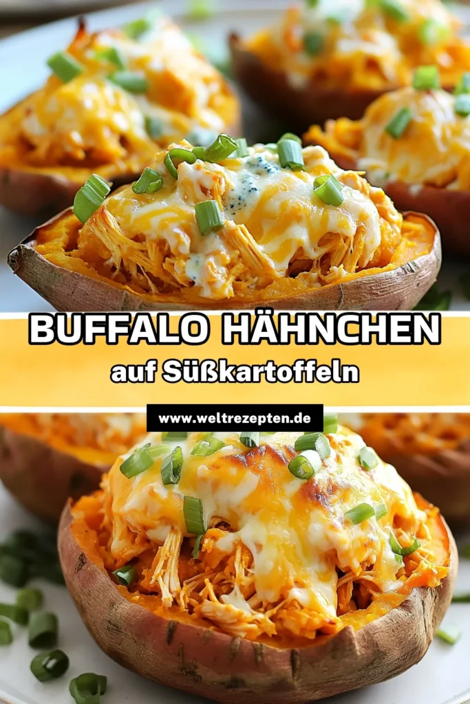 Entdecken Sie unser köstliches Rezept für Buffalo Chicken Süßkartoffeln! Diese gefüllten Süßkartoffeln bieten die perfekte Mischung aus scharfen Aromen und cremiger Käsefüllung. Verwenden Sie zerkleinertes Hähnchen, Buffalo-Sauce und Cheddar für ein unvergleichliches Geschmackserlebnis. Ideal für ein schnelles Abendessen oder als Snack. Probieren Sie es aus und bringen Sie Schwung in Ihre Küche! #BuffaloChickenSüßkartoffeln #SüßkartoffelnRezept #BuffaloSaucenSüßkartoffeln #scharfeSüßkartoffelnMitHähnchen