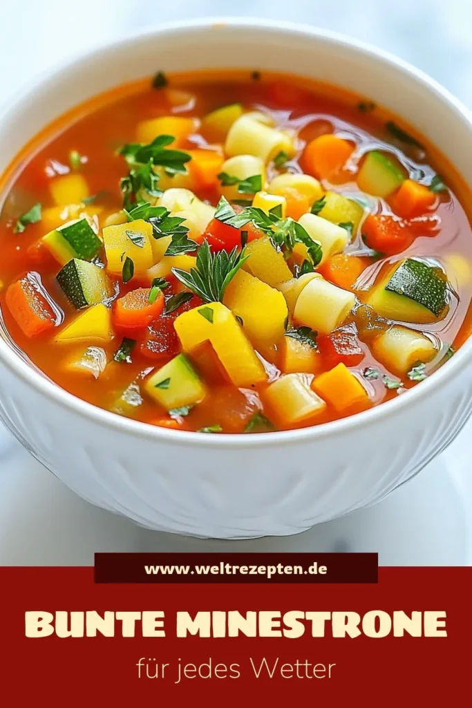 Entdecke unser köstliches Minestrone-Suppe Rezept, vollgepackt mit gesunden Gemüsesuppen-Zutaten! Diese italienische Suppe mit Pasta ist nicht nur vegan, sondern auch einfach und schnell zuzubereiten. Perfekt für eine nährstoffreiche Mahlzeit. Probier es aus und genieße die Aromen! Speichere dieses Rezept für später und koche es gleich nach! #MinestroneSuppe #GesundeGemüsesuppe #VeganeSuppe #ItalienischeKüche