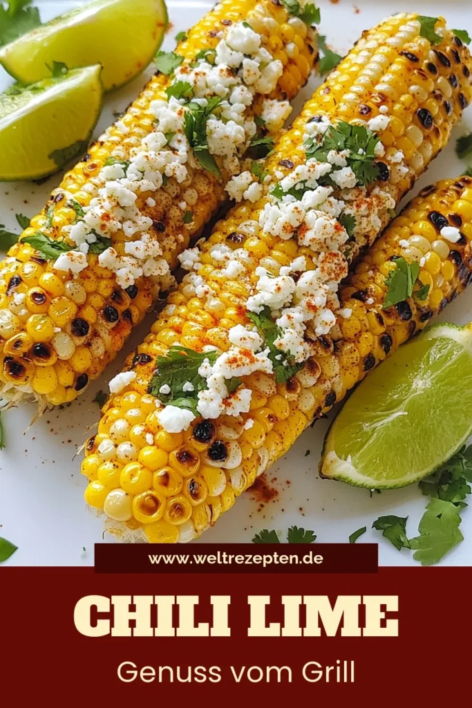 Entdecken Sie dieses leckere Rezept für Chili Limetten gegrillten Mais! Dieses einfache Grillrezept sorgt für einen würzigen Maiskolben, der perfekt für Ihr nächstes BBQ ist. Mit einer pikanten Marinade aus Chilipulver und frischen Limetten wird dieser mexikanische Mais vom Grill garantiert alle begeistern. Probieren Sie es aus und verwandeln Sie Ihre Grillabende! Speichern Sie das Rezept jetzt! #Grillen #Mais #ChiliLimette #EinfacheRezepte