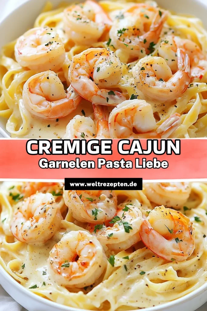 Entdecken Sie dieses verlockende Cajun Garnelen Rezept mit Fettuccine Alfredo! Diese einfache Pasta Gerichte kombiniert würzige Garnelen in Sahnesauce mit al dente Fettuccine für ein unwiderstehliches Abendessen. Genießen Sie die Aromen der Cajun-Gewürze und gönnen Sie sich ein schnelles, leckeres Gericht. Perfekt für jede Gelegenheit! Speichern Sie es für Ihr nächstes Kochen! #CajunGarnelenRezept #FettuccineAlfredo #einfachePastaGerichte #GarneleninSahnesauce