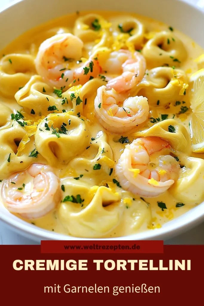 Entdecken Sie unser köstliches Rezept für cremige Zitronen-Garnelen-Tortellini! Diese Käse-Tortellini Rezept vereint zarte Garnelen und eine himmlische Zitronen Sahne Sauce. Ideal für ein schnelles Garnelen Pasta Gericht, das Ihre Gäste begeistern wird. Folgen Sie unserer einfachen Tortellini Zubereitung für ein unwiderstehliches Dinner. Jetzt ausprobieren und genießen! #ZitronenGarnelen #TortelliniRezept #SchnellesEssen #PastaLovers