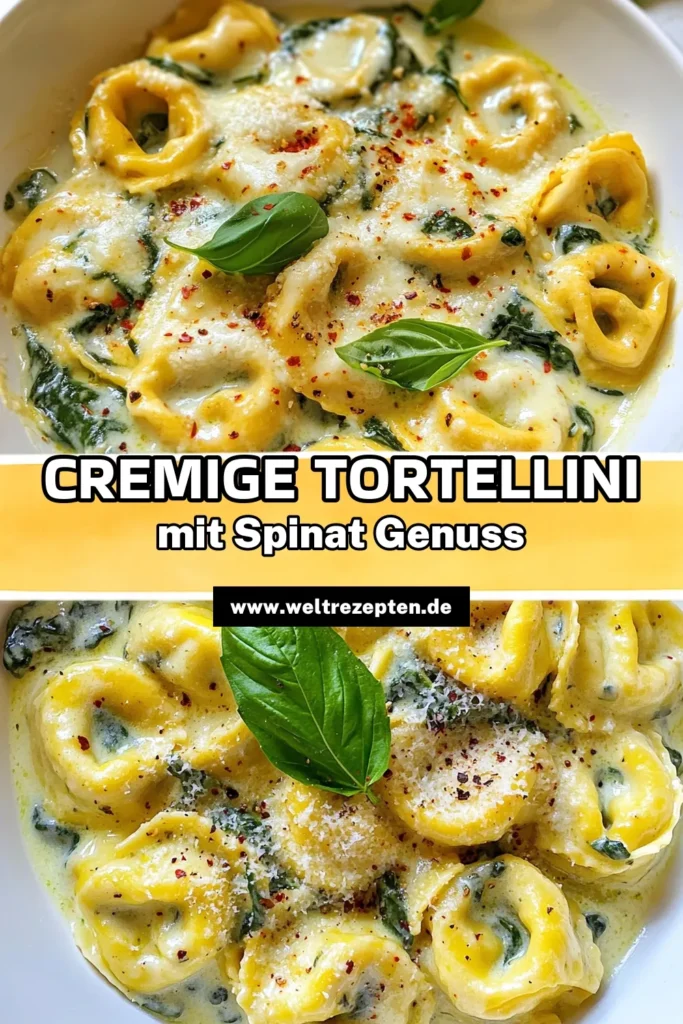 Entdecken Sie unser Rezept für cremige Spinat-Parmesan Tortellini! Dieses einfache Spinatrezept kombiniert frischen Spinat und zarten Tortellini in einer köstlichen Sahnesoße. Perfekt für ein schnelles Abendessen oder als italienische Pasta mit Spinat am Wochenende. Probieren Sie es aus und genießen Sie die herzliche Mischung aus Aromen! Jetzt speichern und nachkochen! #Tortellini #Spinatrezepte #Pasta #CremigeRezepte