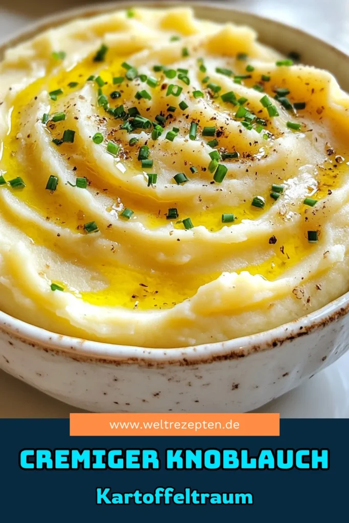 Entdecke das Rezept für cremigen Knoblauch Kartoffelbrei mit gerösteten Yukon Gold Kartoffeln! Diese köstliche Beilage vereint zartes Aroma und cremige Textur, perfekt für jedes Festmahl. Bereite Kartoffelbrei mit Knoblauch und Schmand zu, der deine Gäste begeistern wird. Speichere jetzt dieses einfache Geröstete Kartoffeln Rezept und kreiere ein unvergessliches Geschmackserlebnis! #KnoblauchKartoffelbrei #KartoffelnRezept #YukonGold #KartoffelbreiMitSchmand