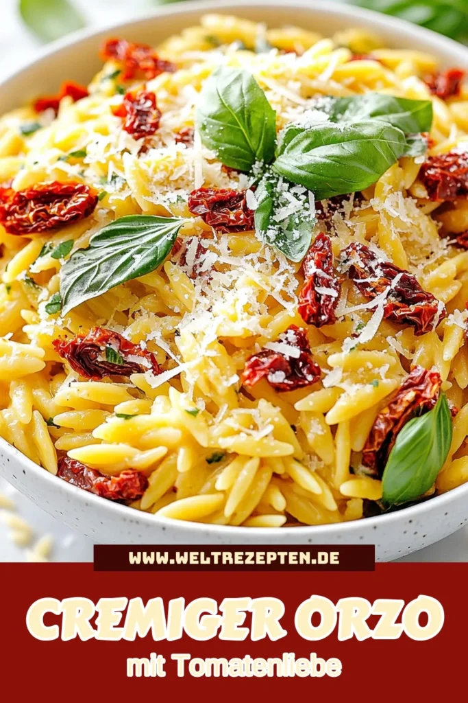 Entdecken Sie ein köstliches, cremesüßes Rezept für cremige Orzo mit getrockneten Tomaten. Dieses einfache Orzo Rezept ist perfekt für alle, die ein vegetarisches Orzo Gericht suchen. Mit Parmesan verfeinert, wird dieses Gericht schnell zu Ihrem Lieblingsessen. Lassen Sie sich inspirieren und probieren Sie es aus! Speichern Sie dieses Rezept für die nächste Woche! #cremigeOrzo #OrzomitchgetrocknetenTomaten #einfachesOrzorezept #vegetarischesOrzogericht